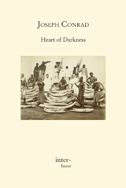 Buchcover von "Heart of Darkness" von Joseph Conrad. - Text: I.   The Nellie, a cruising yawl, swung to her anchor without a flut-ter of the sails, and was at rest. The flood had made, the wind was nearly calm, and being bound down the river, the only thing for it was to come to and wait for the turn of the tide. The sea–reach of the Thames stretched before us like the begin-ning of an interminable waterway. In the offing the sea and the sky were welded together without a joint, and in the luminous space the tanned sails of the barges drifting up with the tide seemed to stand still in red clusters of canvas sharply peaked, with gleams of varnished sprits. A haze rested on the low shores that ran out to sea in vanishing flatness. The air was dark above Gravesend, and farther back still seemed condensed into a mournful gloom, brooding motionless over the biggest, and the greatest, town on earth. The Director of Companies was our captain and our host. We four affectionately watched his back as he stood in the bows look-ing to seaward. On the whole river there was nothing that looked half so nautical. He resembled a pilot, which to a seaman is trust-worthiness personified. It was difficult to realize his work was not out there in the luminous estuary, but behind him, within the brooding gloom. Between us there was, as I have already said somewhere, the bond of the sea. Besides holding our hearts together through long periods of separation, it had the effect of making us tolerant of each other’s yarns—and even convictions. The Lawyer—the best of old fellows—had, because of his many years and many virtues, the only cushion on deck, and was lying on the only rug. The Accountant had brought out already a box of dominoes, and was toying architecturally with the bones. Marlow sat cross–legged right aft, leaning against the mizzenmast. He had sunken cheeks, a yellow complexion, a straight back, an ascetic aspect, and, with his arms dropped, the palms of hands outwards, resembled an idol. The Director, satisfied the anchor had good hold, made his way aft and sat down amongst us. We exchanged a few words lazily. Afterwards there was silence on board the yacht. For some reason or other we did not begin that game of dominoes. We felt meditative, and fit for nothing but placid staring. The day was ending in a serenity of still and exquisite brilliance. The water shone pacifically; the sky, without a speck, was a benign immensity of unstained light; the very mist on the Essex marsh was like a gauzy and radiant fabric, hung from the wooded rises inland, and draping the low shores in diaphanous folds. Only the gloom to the west, brooding over the upper reaches, became more sombre every minute, as if angered by the approach of the sun. And at last, in its curved and imperceptible fall, the sun sank low, and from glowing white changed to a dull red without rays and without heat, as if about to go out suddenly, stricken to death by the touch of that gloom brooding over a crowd of men. Forthwith a change came over the waters, and the serenity became less brilliant but more profound. The old river in its broad reach rested unruffled at the decline of day, after ages of good service done to the race that peopled its banks, spread out in the tranquil dignity of a waterway leading to the uttermost ends of the earth. We looked at the venerable stream not in the vivid flush of a short day that comes and departs for ever, but in the august light of abiding memories. And indeed nothing is easier for a man who has, as the phrase goes, “followed the sea” with reverence and affection, than to evoke the great spirit of the past upon the lower reaches of the Thames. The tidal current runs to and fro in its unceasing service, crowded with memories of men and ships it had borne to the rest of home or to the battles of the sea. It had known and served all the men of whom the nation is proud, from Sir Francis Drake to Sir John Franklin, knights all, titled and untitled the great knights-errant of the sea. It had borne all the ships whose names are like jewels flashing in the night of time, from the Golden Hind returning with her rotund flanks full of treasure, to be visited by the Queen’s Highness and thus pass out of the gigantic tale, to the Erebus and Terror, bound on other conquests—and that never returned. It had known the ships and the men. They had sailed from Deptford, from Greenwich, from Erith—the adventurers and the settlers; kings’ ships and the ships of men on ’Change; captains, admirals, the dark “interlopers” of the Eastern trade, and the commissioned “generals” of East India fleets. Hunters for gold or pursuers of fame, they all had gone out on that stream, bearing the sword, and often the torch, messengers of the might within the land, bearers of a spark from the sacred fire. What greatness had not floated on the ebb of that river into the mystery of an unknown earth! … The dreams of men, the seed of commonwealths, the germs of empires. The sun set; the dusk fell on the stream, and lights began to appear along the shore. The Chapman lighthouse, a three–legged thing erect on a mud–flat, shone strongly. Lights of ships moved in the fairway—a great stir of lights going up and going down. And far-ther west on the upper reaches the place of the monstrous town was still marked ominously on the sky, a brooding gloom in sunshine, a lurid glare under the stars. “And this also,” said Marlow suddenly, “has been one of the dark places of the earth.” He was the only man of us who still “followed the sea.” The worst that could be said of him was that he did not represent his class. He was a seaman, but he was a wanderer, too, while most seamen lead, if one may so express it, a sedentary life. Their minds are of the stay–at–home order, and their home is always with them—the ship; and so is their country—the sea. One ship is very much like another, and the sea is always the same. In the immutability of their surroundings the foreign shores, the foreign faces, the changing immensity of life, glide past, veiled not by a sense of mystery but by a slightly disdainful ignorance; for there is nothing mysterious to a seaman unless it be the sea itself, which is the mistress of his existence and as inscrutable as Destiny. For the rest, after his hours of work, a casual stroll or a casual spree on shore suffices to unfold for him the secret of a whole continent, and generally he finds the secret not worth knowing. The yarns of seamen have a direct simplicity, the whole meaning of which lies within the shell of a cracked nut. But Marlow was not typical (if his propensity to spin yarns be excepted), and to him the meaning of an episode was not inside like a kernel but outside, enveloping the tale which brought it out only as a glow brings out a haze, in the likeness of one of these misty halos that sometimes are made visible by the spectral illumination of moonshine. His remark did not seem at all surprising. It was just like Marlow. It was accepted in silence. No one took the trouble to grunt even; and presently he said, very slow:“I was thinking of very old times, when the Romans first came here, nineteen hundred years ago the other day. ... Light came out of this river since—you say Knights? Yes; but it is like a running blaze on a plain, like a flash of lightning in the clouds. We live in the flicker—may it last as long as the old earth keeps rolling! But darkness was here yesterday. Imagine the feelings of a commander of a fine—what d’ye call ’em?—trireme in the Mediterranean, ordered suddenly to the north; run overland across the Gauls in a hurry; put in charge of one of these craft the legionaries—a won-derful lot of handy men they must have been, too—used to build, apparently by the hundred, in a month or two, if we may believe what we read. Imagine him here—the very end of the world, a sea the colour of lead, a sky the colour of smoke, a kind of ship about as rigid as a concertina—and going up this river with stores, or orders, or what you like. Sandbanks, marshes, forests, savages, precious little to eat fit for a civilized man, nothing but Thames water to drink. No Falernian wine here, no going ashore. Here and there a military camp lost in a wilderness, like a needle in a bundle of hay—cold, fog, tempests, disease, exile, and death—death skulking in the air, in the water, in the bush. They must have been dying like flies here. Oh, yes—he did it. Did it very well, too, no doubt, and without thinking much about it either, except afterwards to brag of what he had gone through in his time, perhaps. They were men enough to face the darkness. And perhaps he was cheered by keeping his eye on a chance of promotion to the fleet at Ravenna by and by, if he had good friends in Rome and survived the awful climate. Or think of a decent young citizen in a toga—perhaps too much dice, you know—coming out here in the train of some prefect, or tax–gatherer, or trader even, to mend his fortunes. Land in a swamp, march through the woods, and in some inland post feel the savagery, the utter savagery, had closed round him—all that mysterious life of the wilderness that stirs in the forest, in the jungles, in the hearts of wild men. There’s no initiation either into such mysteries. He has to live in the midst of the incomprehensible, which is also detestable. And it has a fascination, too, that goes to work upon him. The fascination of the abomination—you know, imagine the growing regrets, the longing to escape, the powerless disgust, the surrender, the hate.” He paused. “Mind,” he began again, lifting one arm from the elbow, the palm of the hand outwards, so that, with his legs folded before him, he had the pose of a Buddha preaching in European clothes and without a lotus–flower—“Mind, none of us would feel exactly like this. What saves us is efficiency—the devotion to efficiency. But these chaps were not much account, really. They were no colonists; their administration was merely a squeeze, and nothing more, I suspect. They were conquerors, and for that you want only brute force—nothing to boast of, when you have it, since your strength is just an accident arising from the weakness of others. They grabbed what they could get for the sake of what was to be got. It was just robbery with violence, aggravated murder on a great scale, and men going at it blind—as is very proper for those who tackle a darkness. The conquest of the earth, which mostly means the taking it away from those who have a different complexion or slightly flatter noses than ourselves, is not a pretty thing when you look into it too much. What redeems it is the idea only. An idea at the back of it; not a sentimental pretence but an idea; and an unselfish belief in the idea—something you can set up, and bow down before, and offer a sacrifice to ...” He broke off. Flames glided in the river, small green flames, red flames, white flames, pursuing, overtaking, joining, crossing eachother—then separating slowly or hastily. The traffic of the great city went on in the deepening night upon the sleepless river. We looked on, waiting patiently—there was nothing else to do till the end of the flood; but it was only after a long silence, when he said, in a hesitating voice: “I suppose you fellows remember I did once turn fresh–water sailor for a bit,” that we knew we were fated, before the ebb began to run, to hear about one of Marlow’s inconclusive experiences. “I don’t want to bother you much with what happened to me personally,” he began, showing in this remark the weakness of many tellers of tales who seem so often unaware of what their audience would like best to hear; “yet to understand the effect of it on me you ought to know how I got out there, what I saw, how I went up that river to the place where I first met the poor chap. It was the farthest point of navigation and the culminating point of my experience. It seemed somehow to throw a kind of light on everything about me—and into my thoughts. It was sombre enough, too—and pitiful—not extraordinary in any way—not very clear either. No, not very clear. And yet it seemed to throw a kind of light. I had then, as you remember, just returned to London after a lot of Indian Ocean, Pacific, China Seas—a regular dose of the East—six years or so, and I was loafing about, hindering you fellows in your work and invading your homes, just as though I had got a heavenly mission to civilize you. It was very fine for a time, but after a bit I did get tired of resting. Then I began to look for a ship—I should think the hardest work on earth. But the ships wouldn’t even look at me. And I got tired of that game, too. Now when I was a little chap I had a passion for maps. I would look for hours at South America, or Africa, or Australia, and lose myself in all the glories of exploration. At that time there were many blank spaces on the earth, and when I saw one that looked particularly inviting on a map (but they all look that) I would put my finger on it and say: ‘When I grow up I will go there.’ The North Pole was one of these places, I remember. Well, I haven’t been there yet, and shall not try now. The glamour’s off. Other places were scattered about the hemispheres. I have been in some of them, and ... well, we won’t talk about that. But there was one yet—the biggest, the most blank, so to speak—that I had a hankering after. True, by this time it was not a blank space any more. It had got filled since my boyhood with rivers and lakes and names. It had ceased to be a blank space of delightful mystery—a white patch for a boy to dream gloriously over. It had become a place of darkness. But there was in it one river especially, a mighty big river, that you could see on the map, resembling an immense snake uncoiled, with its head in the sea, its body at rest curving afar over a vast country, and its tail lost in the depths of the land. And as I looked at the map of it in a shop–window, it fascinated me as a snake would a bird—a silly little bird. Then I remembered there was a big concern, a Company for trade on that river. Dash it all! I thought to myself, they can’t trade without using some kind of craft on that lot of fresh water—steamboats! Why shouldn’t I try to get charge of one? I went on along Fleet Street, but could not shake off the idea. The snake had charmed me. You understand it was a Continental concern, that Trading society; but I have a lot of relations living on the Continent, because it’s cheap and not so nasty as it looks, they say. I am sorry to own I began to worry them. This was already a fresh departure for me. I was not used to get things that way, you know. I always went my own road and on my own legs where I had a mind to go. I wouldn’t have believed it of myself; but, then—you see—I felt somehow I must get there by hook or by crook. So I worried them. The men said ‘My dear fellow,’ and did nothing. Then—would you believe it?—I tried the women. I, Charlie Marlow, set the women to work—to get a job. Heavens! Well, you see, the notion drove me. I had an aunt, a dear enthusi-astic soul. She wrote: ‘It will be delightful. I am ready to do anything, anything for you. It is a glorious idea. I know the wife of a very high personage in the Administration, and also a man who has lots of influence with,’ &c. &c.’ She was determined to make no end of fuss to get me appointed skipper of a river steamboat, if such was my fancy. I got my appointment—of course; and I got it very quick. It appears the Company had received news that one of their captains had been killed in a scuffle with the natives. This was my chance, and it made me the more anxious to go. It was only months and months afterwards, when I made the attempt to recover what was left of the body, that I heard the original quarrel arose from a misunderstanding about some hens. Yes, two black hens. Fresleven—that was the fellow’s name, a Dane—thought himself wronged somehow in the bargain, so he went ashore and started to hammer the chief of the village with a stick. Oh, it didn’t surprise me in the least to hear this, and at the same time to be told that Fresleven was the gentlest, quietest creature that ever walked on two legs. No doubt he was; but he had been a couple of years already out there engaged in the noble cause, you know, and he probably felt the need at last of asserting his self–respect in some way. Therefore he whacked the old nigger mercilessly, while a big crowd of his people watched him, thunderstruck, till some man—I was told the chief’s son—in desperation at hearing the old chap yell, made a tentative jab with a spear at the white man—and of course it went quite easy between the shoulder–blades. Then the whole population cleared into the forest, expecting all kinds of calamities to happen, while, on the other hand, the steamer Fresleven commanded left also in a bad panic, in charge of the engineer, I believe. Afterwards nobody seemed to trouble much about Fresleven’s remains, till I got out and stepped into his shoes. I couldn’t let it rest, though; but when an opportunity offered at last to meet my predecessor, the grass growing through his ribs was tall enough to hide his bones. They were all there. The supernatural being had not been touched after he fell. And the village was deserted, the huts gaped black, rotting, all askew within the fallen enclosures. A calamity had come to it, sure enough. The people had vanished. Mad terror had scattered them, men, women, and children, through the bush, and they had never returned. What became of the hens I don’t know either. I should think the cause of progress got them, anyhow. However, through this glorious affair I got my appointment, before I had fairly begun to hope for it. I flew around like mad to get ready, and before forty–eight hours I was crossing the Channel to show myself to my employers, and sign the contract. In a very few hours I arrived in a city that always makes me think of a whited sepulchre. Prejudice no doubt. I had no difficulty in finding the Company’s offices. It was the biggest thing in the town, and everybody I met was full of it. They were going to run an over–sea empire, and make no end of coin by trade. A narrow and deserted street in deep shadow, high houses, innumerable windows with venetian blinds, a dead silence, grass sprouting right and left, immense double doors standing ponderously ajar. I slipped through one of these cracks, went up a swept and ungarnished staircase, as arid as a desert, and opened the first door I came to. Two women, one fat and the other slim, sat on straw–bottomed chairs, knitting black wool. The slim one got up and walked straight at me—still knitting with downcast eyes—and only just as I began to think of getting out of her way, as you would for a somnambulist, stood still, and looked up. Her dress was as plain as an umbrella–cover, and she turned round without a word and preceded me into a waiting–room. I gave my name, and looked about. Deal table in the middle, plain chairs all round the walls, on one end a large shining map, marked with all the colours of a rainbow. There was a vast amount of red—good to see at any time, because one knows that some real work is done in there, a deuce of a lot of blue, a little green, smears of orange, and, on the East Coast, a purple patch, to show where the jolly pioneers of progress drink the jolly lager–beer. However, I wasn’t going into any of these. I was going into the yellow. Dead in the centre. And the river was there—fascinating—deadly—like a snake. Ough! A door opened, a white–haired secretarial head, but wearing a compassionate expression, appeared, and a skinny forefinger beckoned me into the sanctuary. Its light was dim, and a heavy writing–desk squatted in the middle. From behind that structure came out an impression of pale plumpness in a frock–coat. The great man himself. He was five feet six, I should judge, and had his grip on the handle–end of ever so many millions. He shook hands, I fancy, murmured vaguely, was satisfied with my French. Bon voyage. In about forty–five seconds I found myself again in the waiting–room with the compassionate secretary, who, full of desolation and sympathy, made me sign some document. I believe I undertook amongst other things not to disclose any trade secrets. Well, I am not going to. I began to feel slightly uneasy. You know I am not used to such ceremonies, and there was something ominous in the atmosphere. It was just as though I had been let into some conspiracy—I don’t know—something not quite right; and I was glad to get out. In the outer room the two women knitted black wool feverishly. People were arriving, and the younger one was walking back and forth introducing them. The old one sat on her chair. Her flat cloth slippers were propped up on a foot–warmer, and a cat reposed on her lap. She wore a starched white affair on her head, had a wart on one cheek, and silver–rimmed spectacles hung on the tip of her nose. She glanced at me above the glasses. The swift and indifferent placidity of that look troubled me. Two youths with foolish and cheery countenances were being piloted over, and she threw at them the same quick glance of unconcerned wisdom. She seemed to know all about them and about me, too. An eerie feeling came over me. She seemed uncanny and fateful. Often far away there I thought of these two, guarding the door of Darkness, knitting black wool as for a warm pall, one introducing, introducing continuously to the unknown, the other scrutinizing the cheery and foolish faces with unconcerned old eyes. Ave! Old knitter of black wool. Morituri te salutant. Not many of those she looked at ever saw her again—not half, by a long way. There was yet a visit to the doctor. ‘A simple formality,’ assured me the secretary, with an air of taking an immense part in all my sorrows. Accordingly a young chap wearing his hat over the left eyebrow, some clerk I suppose—there must have been clerks in the business, though the house was as still as a house in a city of the dead—came from somewhere up–stairs, and led me forth. He was shabby and careless, with ink-stains on the sleeves of his jacket, and his cravat was large and billowy, under a chin shaped like the toe of an old boot. It was a little too early for the doctor, so I proposed a drink, and thereupon he developed a vein of joviality. As we sat over our vermouths he glorified the Company’s business, and by-and-by I expressed casually my surprise at him not going out there. He became very cool and collected all at once. ‘I am not such a fool as I look, quoth Plato to his disciples,’ he said sententiously, emptied his glass with great resolution, and we rose. The old doctor felt my pulse, evidently thinking of something else the while. ‘Good, good for there,’ he mumbled, and then with a certain eagerness asked me whether I would let him measure my head. Rather surprised, I said Yes, when he produced a thing like calipers and got the dimensions back and front and every way, taking notes carefully. He was an unshaven little man in a threadbare coat like a gaberdine, with his feet in slippers, and I thought him a harmless fool. ‘I always ask leave, in the interests of science, to measure the crania of those going out there,’ he said. ‘And when they come back, too?’ I asked. ‘Oh, I never see them,’ he remarked; ‘and, moreover, the changes take place inside, you know.’ He smiled, as if at some quiet joke. ‘So you are going out there. Famous. Interesting, too.’ He gave me a searching glance, and made another note. ‘Ever any madness in your family?’ he asked, in a matter–of–fact tone. I felt very annoyed. ‘Is that question in the interests of science, too?’—‘It would be,’ he said, without taking notice of my irritation, ‘interesting for science to watch the mental changes of individuals, on the spot, but ...’—‘Are you an alienist?’ I interrupted. ‘Every doctor should be—a little,’ answered that original, imperturbably. ‘I have a little theory which you Messieurs who go out there must help me to prove. This is my share in the advantages my country shall reap from the possession of such a magnificent dependency. The mere wealth I leave to others. Pardon my questions, but you are the first Englishman coming under my observation ...’ I hastened to assure him I was not in the least typical. ‘If I were,’ said I, ‘I wouldn’t be talking like this with you.’—‘What you say is rather profound, and probably erroneous,’ he said, with a laugh. ‘Avoid irritation more than exposure to the sun. Adieu. How do you English say, eh? Good–bye. Ah! Good–bye. Adieu. In the tropics one must before everything keep calm.’ ... He lifted a warning forefinger. ... ‘Du calme, du calme. Adieu.’ One thing more remained to do—say good—bye to my excellent aunt. I found her triumphant. I had a cup of tea—the last decent cup of tea for many days—and in a room that most soothingly looked just as you would expect a lady’s drawing–room to look, we had a long quiet chat by the fireside. In the course of these confidences it became quite plain to me I had been represented to the wife of the high dignitary, and goodness knows to how many more people besides, as an exceptional and gifted creature—a piece of good fortune for the Company—a man you don’t get hold of every day. Good heavens! and I was going to take charge of a two–penny–halfpenny river–steamboat with a penny whistle attached! It appeared, however, I was also one of the Workers, with a capital—you know. Something like an emissary of light, something like a lower sort of apostle. There had been a lot of such rot let loose in print and talk just about that time, and the excellent woman, living right in the rush of all that humbug, got carried off her feet. She talked about ‘weaning those ignorant millions from their horrid ways,’ till, upon my word, she made me quite uncomfortable. I ventured to hint that the Company was run for profit. ‘You forget, dear Charlie, that the labourer is worthy of his hire,’ she said, brightly. It’s queer how out of touch with truth women are. They live in a world of their own, and there has never been anything like it, and never can be. It is too beautiful altogether, and if they were to set it up it would go to pieces before the first sunset. Some confounded fact we men have been living contentedly with ever since the day of creation would start up and knock the whole thing over. After this I got embraced, told to wear flannel, be sure to write often, and so on—and I left. In the street—I don’t know why—a queer feeling came to me that I was an imposter. Odd thing that I, who used to clear out for any part of the world at twenty–four hours’ notice, with less thought than most men give to the crossing of a street, had a moment—I won’t say of hesitation, but of startled pause, before this commonplace affair. The best way I can explain it to you is by saying that, for a second or two, I felt as though, instead of going to the centre of a continent, I were about to set off for the centre of the earth. I left in a French steamer, and she called in every blamed port they have out there, for, as far as I could see, the sole purpose of landing soldiers and custom–house officers. I watched the coast. Watching a coast as it slips by the ship is like thinking about an enigma. There it is before you—smiling, frowning, inviting, grand, mean, insipid, or savage, and always mute with an air of whispering: ‘Come and find out.’ This one was almost featureless, as if still in the making, with an aspect of monotonous grimness. The edge of a colossal jungle, so dark–green as to be almost black, fringed with white surf, ran straight, like a ruled line, far, far away along a blue sea whose glitter was blurred by a creeping mist. The sun was fierce, the land seemed to glisten and drip with steam. Here and there greyish–whitish specks showed up clustered inside the white surf, with a flag flying above them perhaps. Settlements some centuries old, and still no bigger than pinheads on the untouched expanse of their background. We pounded along, stopped, landed soldiers; went on, landed custom–house clerks to levy toll in what looked like a God–forsaken wilderness, with a tin shed and a flag–pole lost in it; landed more soldiers—to take care of the custom–house clerks, presumably. Some, I heard, got drowned in the surf; but whether they did or not, nobody seemed particularly to care. They were just flung out there, and on we went. Every day the coast looked the same, as though we had not moved; but we passed various places—trading places—with names like Gran’ Bassam, Little Popo; names that seemed to belong to some sordid farce acted in front of a sinister back–cloth. The idleness of a passenger, my isolation amongst all these men with whom I had no point of contact, the oily and languid sea, the uniform sombreness of the coast, seemed to keep me away from the truth of things, within the toil of a mournful and sense-less delusion. The voice of the surf heard now and then was a positive pleasure, like the speech of a brother. It was something natural, that had its reason, that had a meaning. Now and then a boat from the shore gave one a momentary contact with reality. It was paddled by black fellows. You could see from afar the white of their eyeballs glistening. They shouted, sang; their bodies streamed with perspiration; they had faces like grotesque masks—these chaps; but they had bone, muscle, a wild vitality, an intense energy of movement, that was as natural and true as the surf along their coast. They wanted no excuse for being there. They were a great comfort to look at. For a time I would feel I belonged still to a world of straightforward facts; but the feeling would not last long. Something would turn up to scare it away. Once, I remember, we came upon a man–of–war anchored off the coast. There wasn’t even a shed there, and she was shelling the bush. It appears the French had one of their wars going on thereabouts. Her ensign dropped limp like a rag; the muzzles of the long six–inch guns stuck out all over the low hull; the greasy, slimy swell swung her up lazily and let her down, swaying her thin masts. In the empty immensity of earth, sky, and water, there she was, incomprehensible, firing into a continent. Pop, would go one of the six–inch guns; a small flame would dart and vanish, a little white smoke would disappear, a tiny projectile would give a feeble screech—and nothing happened. Nothing could happen. There was a touch of insanity in the proceeding, a sense of lugubrious drollery in the sight; and it was not dissipated by somebody on board assuring me earnestly there was a camp of natives—he called them enemies!—hidden out of sight somewhere. We gave her her letters (I heard the men in that lonely ship were dying of fever at the rate of three a day) and went on. We called at some more places with farcical names, where the merry dance of death and trade goes on in a still and earthy atmosphere as of an overheated catacomb; all along the formless coast bordered by dangerous surf, as if Nature herself had tried to ward off intruders; in and out of rivers, streams of death in life, whose banks were rotting into mud, whose waters, thickened into slime, invaded the contorted mangroves, that seemed to writhe at us in the extremity of an impotent despair. Nowhere did we stop long enough to get a particularized impression, but the general sense of vague and oppressive wonder grew upon me. It was like a weary pilgrimage amongst hints for nightmares. It was upward of thirty days before I saw the mouth of the big river. We anchored off the seat of the government. But my work would not begin till some two hundred miles farther on. So as soon as I could I made a start for a place thirty miles higher up. I had my passage on a little sea–going steamer. Her captain was a Swede, and knowing me for a seaman, invited me on the bridge. He was a young man, lean, fair, and morose, with lanky hair and a shuffling gait. As we left the miserable little wharf, he tossed his head contemptuously at the shore. ‘Been living there?’ he asked. I said, ‘Yes.’—‘Fine lot these government chaps—are they not?’ he went on, speaking English with great precision and considerable bitterness. ‘It is funny what some people will do for a few francs a month. I wonder what becomes of that kind when it goes up country?’ I said to him I expected to see that soon. ‘So–o–o!’ he exclaimed. He shuffled athwart, keeping one eye ahead vigilantly. ‘Don’t be too sure,’ he continued. ‘The other day I took up a man who hanged himself on the road. He was a Swede, too.’—‘Hanged himself! Why, in God’s name?’ I cried. He kept on looking out watchfully. ‘Who knows? The sun too much for him, or the country perhaps.’ At last we opened a reach. A rocky cliff appeared, mounds of turned–up earth by the shore, houses on a hill, others with iron roofs, amongst a waste of excavations, or hanging to the declivity. A continuous noise of the rapids above hovered over this scene of inhabited devastation. A lot of people, mostly black and naked, moved about like ants. A jetty projected into the river. A blinding sunlight drowned all this at times in a sudden recrudescence of glare. ‘There’s your Company’s station,’ said the Swede, pointing to three wooden barrack–like structures on the rocky slope. ‘I will send your things up. Four boxes did you say? So. Farewell.’ “I came upon a boiler wallowing in the grass, then found a path leading up the hill. It turned aside for the boulders, and also for an undersized railway–truck lying there on its back with its wheels in the air. One was off. The thing looked as dead as the carcass of some animal. I came upon more pieces of decaying machinery, a stack of rusty rails. To the left a clump of trees made a shady spot, where dark things seemed to stir feebly. I blinked, the path was steep. A horn tooted to the right, and I saw the black people run. A heavy and dull detonation shook the ground, a puff of smoke came out of the cliff, and that was all. No change appeared on the face of the rock. They were building a railway. The cliff was not in the way or anything; but this objectless blasting was all the work going on. A slight clinking behind me made me turn my head. Six black men advanced in a file, toiling up the path. They walked erect and slow, balancing small baskets full of earth on their heads, and the clink kept time with their footsteps. Black rags were wound round their loins, and the short ends behind waggled to and fro like tails. I could see every rib, the joints of their limbs were like knots in a rope; each had an iron collar on his neck, and all were connected together with a chain whose bights swung between them, rhythmically clinking. Another report from the cliff made me think suddenly of that ship of war I had seen firing into a continent. It was the same kind of ominous voice; but these men could by no stretch of imagination be called enemies. They were called criminals, and the outraged law, like the bursting shells, had come to them, an insoluble mystery from the sea. All their meagre breasts panted together, the violently dilated nostrils quivered, the eyes stared stonily uphill. They passed me within six inches, without a glance, with that complete, deathlike indifference of unhappy savages. Behind this raw matter one of the reclaimed, the product of the new forces at work, strolled despondently, carrying a rifle by its middle. He had a uniform jacket with one button off, and seeing a white man on the path, hoisted his weapon to his shoulder with alacrity. This was simple prudence, white men being so much alike at a distance that he could not tell who I might be. He was speedily reassured, and with a large, white, rascally grin, and a glance at his charge, seemed to take me into partnership in his exalted trust. After all, I also was a part of the great cause of these high and just proceedings. Instead of going up, I turned and descended to the left. My idea was to let that chain–gang get out of sight before I climbed the hill. You know I am not particularly tender; I’ve had to strike and to fend off. I’ve had to resist and to attack sometimes—that’s only one way of resisting—without counting the exact cost, according to the demands of such sort of life as I had blundered into. I’ve seen the devil of violence, and the devil of greed, and the devil of hot desire; but, by all the stars! these were strong, lusty, red–eyed devils, that swayed and drove men—men, I tell you. But as I stood on this hillside, I foresaw that in the blinding sunshine of that land I would become acquainted with a flabby, pretending, weak–eyed devil of a rapacious and pitiless folly. How insidious he could be, too, I was only to find out several months later and a thousand miles farther. For a moment I stood appalled, as though by a warning. Finally I descended the hill, obliquely, towards the trees I had seen. I avoided a vast artificial hole somebody had been digging on the slope, the purpose of which I found it impossible to divine. It wasn’t a quarry or a sandpit, anyhow. It was just a hole. It might have been connected with the philanthropic desire of giving the criminals something to do. I don’t know. Then I nearly fell into a very narrow ravine, almost no more than a scar in the hillside. I discovered that a lot of imported drainage–pipes for the settlement had been tumbled in there. There wasn’t one that was not broken. It was a wanton smash–up. At last I got under the trees. My purpose was to stroll into the shade for a moment; but no sooner within than it seemed to me I had stepped into the gloomy circle of some Inferno. The rapids were near, and an uninterrupted, uniform, headlong, rushing noise filled the mournful stillness of the grove, where not a breath stirred, not a leaf moved, with a mysterious sound—as though the tearing pace of the launched earth had suddenly become audible. Black shapes crouched, lay, sat between the trees leaning against the trunks, clinging to the earth, half coming out, half effaced within the dim light, in all the attitudes of pain, abandonment, and despair. Another mine on the cliff went off, followed by a slight shudder of the soil under my feet. The work was going on. The work! And this was the place where some of the helpers had withdrawn to die. They were dying slowly—it was very clear. They were not enemies, they were not criminals, they were nothing earthly now—nothing but black shadows of disease and starvation, lying confusedly in the greenish gloom. Brought from all the recesses of the coast in all the legality of time contracts, lost in uncongenial surroundings, fed on unfamiliar food, they sickened, became inefficient, and were then allowed to crawl away and rest. These moribund shapes were free as air—and nearly as thin. I began to distinguish the gleam of the eyes under the trees. Then, glancing down, I saw a face near my hand. The black bones reclined at full length with one shoulder against the tree, and slowly the eyelids rose and the sunken eyes looked up at me, enormous and vacant, a kind of blind, white flicker in the depths of the orbs, which died out slowly. The man seemed young—almost a boy—but you know with them it’s hard to tell. I found nothing else to do but to offer him one of my good Swede’s ship’s biscuits I had in my pocket. The fingers closed slowly on it and held—there was no other movement and no other glance. He had tied a bit of white worsted round his neck—Why? Where did he get it? Was it a badge—an ornament—a charm—a propitiatory act? Was there any idea at all connected with it? It looked startling round his black neck, this bit of white thread from beyond the seas. Near the same tree two more bundles of acute angles sat with their legs drawn up. One, with his chin propped on his knees, stared at nothing, in an intolerable and appalling manner: his brother phantom rested its forehead, as if overcome with a great weariness; and all about others were scattered in every pose of contorted collapse, as in some picture of a massacre or a pestilence. While I stood horror–struck, one of these creatures rose to his hands and knees, and went off on all–fours towards the river to drink. He lapped out of his hand, then sat up in the sunlight, crossing his shins in front of him, and after a time let his woolly head fall on his breastbone. I didn’t want any more loitering in the shade, and I made haste towards the station. When near the buildings I met a white man, in such an unexpected elegance of get–up that in the first moment I took him for a sort of vision. I saw a high starched collar, white cuffs, a light alpaca jacket, snowy trousers, a clean necktie, and varnished boots. No hat. Hair parted, brushed, oiled, under a green–lined parasol held in a big white hand. He was amazing, and had a penholder behind his ear. I shook hands with this miracle, and I learned he was the Company’s chief accountant, and that all the book–keeping was done at this station. He had come out for a moment, he said, ‘to get a breath of fresh air. The expression sounded wonderfully odd, with its suggestion of sedentary desk–life. I wouldn’t have mentioned the fellow to you at all, only it was from his lips that I first heard the name of the man who is so indissolubly connected with the memories of that time. Moreover, I respected the fellow. Yes; I respected his collars, his vast cuffs, his brushed hair. His appearance was certainly that of a hairdresser’s dummy; but in the great demoralization of the land he kept up his appearance. That’s backbone. His starched collars and got–up shirt–fronts were achievements of character. He had been out nearly three years; and, later, I could not help asking him how he managed to sport such linen. He had just the faintest blush, and said modestly: ‘I’ve been teaching one of the native women about the station. It was difficult. She had a distaste for the work.’ Thus this man had verily accomplished something. And he was devoted to his books, which were in apple–pie order. Everything else in the station was in a muddle—heads, things, buildings. Strings of dusty niggers with splay feet arrived and departed; a stream of manufactured goods, rubbishy cottons, beads, and brass–wire set into the depths of darkness, and in return came a precious trickle of ivory. I had to wait in the station for ten days—an eternity. I lived in a hut in the yard, but to be out of the chaos I would sometimes get into the accountant’s office. It was built of horizontal planks, and so badly put together that, as he bent over his high desk, he was barred from neck to heels with narrow strips of sunlight. There was no need to open the big shutter to see. It was hot there, too; big flies buzzed fiendishly, and did not sting, but stabbed. I sat generally on the floor, while, of faultless appearance (and even slightly scented), perching on a high stool, he wrote, he wrote. Sometimes he stood up for exercise. When a truckle–bed with a sick man (some invalid agent from upcountry) was put in there, he exhibited a gentle annoyance. ‘The groans of this sick person,’ he said, ‘distract my attention. And without that it is extremely difficult to guard against clerical errors in this climate.’ One day he remarked, without lifting his head, ‘In the interior you will no doubt meet Mr Kurtz.’ On my asking who Mr Kurtz was, he said he was a first–class agent; and seeing my disappointment at this information, he added slowly, laying down his pen:‘He is a very remarkable person.’ Further questions elicited from him that Mr Kurtz was at present in charge of a trading–post, a very important one, in the true ivory–country, at ‘the very bottom of there. Sends in as much ivory as all the others put together ...’ He began to write again. The sick man was too ill to groan. The flies buzzed in a great peace. Suddenly there was a growing murmur of voices and a great tramping of feet. A caravan had come in. A violent babble of uncouth sounds burst out on the other side of the planks. All the carriers were speaking together, and in the midst of the uproar the lamentable voice of the chief agent was heard ‘giving it up’ tearfully for the twentieth time that day ... He rose slowly. ‘What a frightful row,’ he said. He crossed the room gently to look at the sick man, and returning, said to me: ‘He does not hear.’—‘What! Dead?’ I asked, startled. ‘No, not yet,’ he answered, with great composure. Then, alluding with a toss of the head to the tumult in the station–yard: ‘When one has got to make correct entries, one comes to hate those savages—hate them to the death.’ He remained thoughtful for a moment. ‘When you see Mr Kurtz’ he went on, ‘tell him from me that everything here’—he glanced at the deck—‘is very satisfactory. I don’t like to write to him—with those messengers of ours you never know who may get hold of your letter—at that Central Station.’ He stared at me for a moment with his mild, bulging eyes. ‘Oh, he will go far, very far,’ he began again. ‘He will be a somebody in the Administration before long. They, above—the Council in Europe, you know—mean him to be.’ He turned to his work. The noise outside had ceased, and presently in going out I stopped at the door. In the steady buzz of flies the homeward–bound agent was lying finished and insensible; the other, bent over his books, was making correct entries of perfectly correct transactions; and fifty feet below the doorstep I could see the still tree–tops of the grove of death. Next day I left that station at last, with a caravan of sixty men, for a two–hundred–mile tramp. No use telling you much about that. Paths, paths, everywhere; a stamped–in network of paths spreading over the empty land, through the long grass, through burnt grass, through thickets, down and up chilly ravines, up and down stony hills ablaze with heat; and a solitude, a solitude, nobody, not a hut. The population had cleared out a long time ago. Well, if a lot of mysterious niggers armed with all kinds of fearful weapons suddenly took to travelling on the road between Deal and Gravesend, catching the yokels right and left to carry heavy loads for them, I fancy every farm and cottage thereabouts would get empty very soon. Only here the dwellings were gone, too. Still I passed through several abandoned villages. There’s something pathetically childish in the ruins of grass walls. Day after day, with the stamp and shuffle of sixty pair of bare feet behind me, each pair under a 60–lb. load. Camp, cook, sleep, strike camp, march. Now and then a carrier dead in harness, at rest in the long grass near the path, with an empty water–gourd and his long staff lying by his side. A great silence around and above. Perhaps on some quiet night the tremor of far–off drums, sinking, swelling, a tremor vast, faint; a sound weird, appealing, suggestive, and wild—and perhaps with as profound a meaning as the sound of bells in a Christian country. Once a white man in an unbuttoned uniform, camping on the path with an armed escort of lank Zanzibaris, very hospitable and festive—not to say drunk. Was looking after the upkeep of the road, he declared. Can’t say I saw any road or any upkeep, unless the body of a middle–aged negro, with a bullet–hole in the forehead, upon which I absolutely stumbled three miles farther on, may be considered as a permanent improvement. I had a white companion, too, not a bad chap, but rather too fleshy and with the exasperating habit of fainting on the hot hillsides, miles away from the least bit of shade and water. Annoying, you know, to hold your own coat like a parasol over a man’s head while he is coming to. I couldn’t help asking him once what he meant by coming there at all. ‘To make money, of course. What do you think?’ he said, scornfully. Then he got fever, and had to be carried in a hammock slung under a pole. As he weighed sixteen stone I had no end of rows with the carriers. They jibbed, ran away, sneaked off with their loads in the night—quite a mutiny. So, one evening, I made a speech in English with gestures, not one of which was lost to the sixty pairs of eyes before me, and the next morning I started the hammock off in front all right. An hour afterwards I came upon the whole concern wrecked in a bush—man, hammock, groans, blankets, horrors. The heavy pole had skinned his poor nose. He was very anxious for me to kill somebody, but there wasn’t the shadow of a carrier near. I remembered the old doctor—‘It would be interesting for science to watch the mental changes of individuals, on the spot.’ I felt I was becoming scientifically interesting. However, all that is to no purpose. On the fifteenth day I came in sight of the big river again, and hobbled into the Central Station. It was on a back water surrounded by scrub and forest, with a pretty border of smelly mud on one side, and on the three others enclosed by a crazy fence of rushes. A neglected gap was all the gate it had, and the first glance at the place was enough to let you see the flabby devil was running that show. White men with long staves in their hands appeared languidly from amongst the buildings, strolling up to take a look at me, and then retired out of sight somewhere. One of them, a stout, excitable chap with black moustaches, informed me with great volubility and many digressions, as soon as I told him who I was, that my steamer was at the bottom of the river. I was thunderstruck. What, how, why? Oh, it was ‘all right.’ The ‘manager himself’ was there. All quite correct. ‘Everybody had behaved splendidly! splendidly!’—‘you must,’ he said in agitation, ‘go and see the general manager at once. He is waiting!’ “I did not see the real significance of that wreck at once. I fancy I see it now, but I am not sure—not at all. Certainly the affair was too stupid—when I think of it—to be altogether natural. Still ... But at the moment it presented itself simply as a confounded nuisance. The steamer was sunk. They had started two days before in a sudden hurry up the river with the manager on board, in charge of some volunteer skipper, and before they had been out three hours they tore the bottom out of her on stones, and she sank near the south bank. I asked myself what I was to do there, now my boat was lost. As a matter of fact, I had plenty to do in fishing my command out of the river. I had to set about it the very next day. That, and the repairs when I brought the pieces to the station, took some months. My first interview with the manager was curious. He did not ask me to sit down after my twenty–mile walk that morning. He was commonplace in complexion, in features, in manners, and in voice. He was of middle size and of ordinary build. His eyes, of the usual blue, were perhaps remarkably cold, and he certainly could make his glance fall on one as trenchant and heavy as an axe. But even at these times the rest of his person seemed to disclaim the intention. Otherwise there was only an indefinable, faint expression of his lips, something stealthy—a smile—not a smile—I remember it, but I can’t explain. It was unconscious, this smile was, though just after he had said something it got intensified for an instant. It came at the end of his speeches like a seal applied on the words to make the meaning of the commonest phrase appear absolutely inscrutable. He was a common trader, from his youth up employed in these parts—nothing more. He was obeyed, yet he inspired neither love nor fear, nor even respect. He inspired uneasiness. That was it! Uneasiness. Not a definite mistrust—just uneasiness—nothing more. You have no idea how effective such a ... a ... faculty can be. He had no genius for organizing, for initiative, or for order even. That was evident in such things as the deplorable state of the station. He had no learning, and no intelligence. His position had come to him—why? Perhaps because he was never ill ... He had served three terms of three years out there ... Because triumphant health in the general rout of constitutions is a kind of power in itself. When he went home on leave he rioted on a large scale—pompously. Jack ashore—with a difference—in externals only. This one could gather from his casual talk. He originated nothing, he could keep the routine going—that’s all. But he was great. He was great by this little thing that it was impossible to tell what could control such a man. He never gave that secret away. Perhaps there was nothing within him. Such a suspicion made one pause—for out there there were no external checks. Once when various tropical diseases had laid low almost every ‘agent’ in the station, he was heard to say: ‘Men who come out here should have no entrails.’ He sealed the utterance with that smile of his, as though it had been a door opening into a darkness he had in his keeping. You fancied you had seen things—but the seal was on. When annoyed at meal–times by the constant quarrels of the white men about precedence, he ordered an immense round table to be made, for which a special house had to be built. This was the station’s mess–room. Where he sat was the first place—the rest were nowhere. One felt this to be his unalterable conviction. He was neither civil nor uncivil. He was quiet. He allowed his ‘boy’—an overfed young negro from the coast—to treat the white men, under his very eyes, with provoking insolence. He began to speak as soon as he saw me. I had been very long on the road. He could not wait. Had to start without me. The upriver stations had to be relieved. There had been so many delays already that he did not know who was dead and who was alive, and how they got on—and so on, and so on. He paid no attention to my explanations, and, playing with a stick of sealing–wax, repeated several times that the situation was ‘very grave, very grave.’ There were rumours that a very important station was in jeopardy, and its chief, Mr Kurtz, was ill. Hoped it was not true. Mr Kurtz was ... I felt weary and irritable. Hang Kurtz, I thought. I interrupted him by saying I had heard of Mr Kurtz on the coast. ‘Ah! So they talk of him down there,’ he murmured to himself. Then he began again, assuring me Mr Kurtz was the best agent he had, an exceptional man, of the greatest importance to the Company; therefore I could understand his anxiety. He was, he said, ‘very, very uneasy.’ Certainly he fidgeted on his chair a good deal, exclaimed, ‘Ah, Mr Kurtz!’ broke the stick of sealing–wax and seemed dumbfounded by the accident. Next thing he wanted to know ‘how long it would take to’ ... I interrupted him again. Being hungry, you know, and kept on my feet too. I was getting savage. ‘How can I tell?’ I said. ‘I haven’t even seen the wreck yet—some months, no doubt.’ All this talk seemed to me so futile. ‘Some months,’ he said. ‘Well, let us say three months before we can make a start. Yes. That ought to do the affair.’ I flung out of his hut (he lived all alone in a clay hut with a sort of verandah) muttering to myself my opinion of him. He was a chattering idiot. Afterwards I took it back when it was borne in upon me startlingly with what extreme nicety he had estimated the time requisite for the ‘affair.’ I went to work the next day, turning, so to speak, my back on that station. In that way only it seemed to me I could keep my hold on the redeeming facts of life. Still, one must look about sometimes; and then I saw this station, these men strolling aimlessly about in the sunshine of the yard. I asked myself sometimes what it all meant. They wandered here and there with their absurd long staves in their hands, like a lot of faithless pilgrims bewitched inside a rotten fence. The word ‘ivory’ rang in the air, was whispered, was sighed. You would think they were praying to it. A taint of imbecile rapacity blew through it all, like a whiff from some corpse. By Jove! I’ve never seen anything so unreal in my life. And outside, the silent wilderness surrounding this cleared speck on the earth struck me as something great and invincible, like evil or truth, waiting patiently for the passing away of this fantastic invasion. Oh, these months! Well, never mind. Various things happened. One evening a grass shed full of calico, cotton prints, beads, and I don’t know what else, burst into a blaze so suddenly that you would have thought the earth had opened to let an avenging fire consume all that trash. I was smoking my pipe quietly by my dismantled steamer, and saw them all cutting capers in the light, with their arms lifted high, when the stout man with moustaches came tearing down to the river, a tin pail in his hand, assured me that everybody was ‘behaving splendidly, splendidly,’ dipped about a quart of water and tore back again. I noticed there was a hole in the bottom of his pail. I strolled up. There was no hurry. You see the thing had gone off like a box of matches. It had been hopeless from the very first. The flame had leaped high, driven everybody back, lighted up everything—and collapsed. The shed was already a heap of embers glowing fiercely. A nigger was being beaten near by. They said he had caused the fire in some way; be that as it may, he was screeching most horribly. I saw him, later, for several days, sitting in a bit of shade looking very sick and trying to recover himself; afterwards he arose and went out—and the wilderness without a sound took him into its bosom again. As I approached the glow from the dark I found myself at the back of two men, talking. I heard the name of Kurtz pronounced, then the words, ‘take advantage of this unfortunate accident.’ One of the men was the manager. I wished him a good evening. ‘Did you ever see anything like it—eh? it is incredible,’ he said, and walked off. The other man remained. He was a first–class agent, young, gentlemanly, a bit reserved, with a forked little beard and a hooked nose. He was stand–offish with the other agents, and they on their side said he was the manager’s spy upon them. As to me, I had hardly ever spoken to him before. We got into talk, and by and by we strolled away from the hissing ruins. Then he asked me to his room, which was in the main building of the station. He struck a match, and I perceived that this young aristocrat had not only a silver–mounted dressing–case but also a whole candle all to himself. Just at that time the manager was the only man supposed to have any right to candles. Native mats covered the clay walls; a collection of spears, assegais, shields, knives was hung up in trophies. The business intrusted to this fellow was the making of bricks—so I had been informed; but there wasn’t a fragment of a brick anywhere in the station, and he had been there more than a year—waiting. It seems he could not make bricks without something, I don’t know what—straw maybe. Anyway, it could not be found there and as it was not likely to be sent from Europe, it did not appear clear to me what he was waiting for. An act of special creation perhaps. However, they were all waiting—all the sixteen or twenty pilgrims of them—for something; and upon my word it did not seem an uncongenial occupation, from the way they took it, though the only thing that ever came to them was disease—as far as I could see. They beguiled the time by back–biting and intriguing against each other in a foolish kind of way. There was an air of plotting about that station, but nothing came of it, of course. It was as unreal as everything else—as the philanthropic pretence of the whole concern, as their talk, as their government, as their show of work. The only real feeling was a desire to get appointed to a trading–post where ivory was to be had, so that they could earn percentages. They intrigued and slandered and hated each other only on that account—but as to effectually lifting a little finger—oh, no. By heavens! there is something after all in the world allowing one man to steal a horse while another must not look at a halter. Steal a horse straight out. Very well. He has done it. Perhaps he can ride. But there is a way of looking at a halter that would provoke the most charitable of saints into a kick. I had no idea why he wanted to be sociable, but as we chatted in there it suddenly occurred to me the fellow was trying to get at something—in fact, pumping me. He alluded constantly to Europe, to the people I was supposed to know there—putting leading questions as to my acquaintances in the sepulchral city, and so on. His little eyes glittered like mica discs—with curiosity—though he tried to keep up a bit of superciliousness. At first I was astonished, but very soon I became awfully curious to see what he would find out from me. I couldn’t possibly imagine what I had in me to make it worth his while. It was very pretty to see how he baffled himself, for in truth my body was full only of chills, and my head had nothing in it but that wretched steamboat business. It was evident he took me for a perfectly shameless prevaricator. At last he got angry, and, to conceal a movement of furious annoyance, he yawned. I rose. Then I noticed a small sketch in oils, on a panel, representing a woman, draped and blindfolded, carrying a lighted torch. The background was sombre—almost black. The movement of the woman was stately, and the effect of the torchlight on the face was sinister. It arrested me, and he stood by civilly, holding an empty half–pint champagne bottle (medical comforts) with the candle stuck in it. To my question he said Mr Kurtz had painted this—in this very station more than a year ago—while waiting for means to go to his trading post. ‘Tell me, pray,’ said I, ‘who is this Mr Kurtz?’ ‘The chief of the Inner Station,’ he answered in a short tone, looking away. ‘Much obliged,’ I said, laughing. ‘And you are the brickmaker of the Central Station. Every one knows that.’ He was silent for a while. ‘He is a prodigy,’ he said at last. ‘He is an emissary of pity and science and progress, and devil knows what else. We want,’ he began to declaim suddenly, ‘for the guidance of the cause intrusted to us by Europe, so to speak, higher intelligence, wide sympathies, a singleness of purpose.’–‘Who says that?’ I asked. ‘Lots of them,’ he replied. ‘Some even write that; and so he comes here, a special being, as you ought to know.’–‘Why ought I to know?’ I interrupted, really surprised. He paid no attention. ‘Yes. Today he is chief of the best station, next year he will be assistant–manager, two years more and ... but I daresay you know what he will be in two years’ time. You are of the new gang—the gang of virtue. The same people who sent him specially also recommended you. Oh, don’t say no. I’ve my own eyes to trust.’ Light dawned upon me. My dear aunt’s influential acquaintances were producing an unexpected effect upon that young man. I nearly burst into a laugh. ‘Do you read the Company’s confidential correspondence?’ I asked. He hadn’t a word to say. It was great fun. ‘When Mr Kurtz,’ I continued, severely, ‘is General Manager, you won’t have the opportunity.’ He blew the candle out suddenly, and we went outside. The moon had risen. Black figures strolled about listlessly, pouring water on the glow, whence proceeded a sound of hissing; steam ascended in the moonlight, the beaten nigger groaned somewhere. ‘What a row the brute makes!’ said the indefatigable man with the moustaches, appearing near us. ‘Serve him right. Transgression—punishment—bang! Pitiless, pitiless. That’s the only way. This will prevent all conflagrations for the future. I was just telling the manager ...’ He noticed my companion, and became crestfallen all at once. ‘Not in bed yet,’ he said, with a kind of servile heartiness; ‘it’s so natural. Ha! Danger—agitation.’ He vanished. I went on to the riverside, and the other followed me. I heard a scathing murmur at my ear, ‘Heap of muffs—go to.’ The pilgrims could be seen in knots gesticulating, discussing. Several had still their staves in their hands. I verily believe they took these sticks to bed with them. Beyond the fence the forest stood up spectrally in the moonlight, and through that dim stir, through the faint sounds of that lamentable courtyard, the silence of the land went home to one’s very heart—its mystery, its greatness, the amazing reality of its concealed life. The hurt nigger moaned feebly somewhere near by, and then fetched a deep sigh that made me mend my pace away from there. I felt a hand introducing itself under my arm. ‘My dear sir,’ said the fellow, ‘I don’t want to be misunderstood, and especially by you, who will see Mr Kurtz long before I can have that pleasure. I wouldn’t like him to get a false idea of my disposition  ... .’ I let him run on, this papier–maché Mephistopheles, and it seemed to me that if I tried I could poke my forefinger through him, and would find nothing inside but a little loose dirt, maybe. He, don’t you see, had been planning to be assistant–manager by and by under the present man, and I could see that the coming of that Kurtz had upset them both not a little. He talked precipitately, and I did not try to stop him. I had my shoulders against the wreck of my steamer, hauled up on the slope like a carcass of some big river animal. The smell of mud, of primeval mud, by Jove! was in my nostrils, the high stillness of primeval forest was before my eyes; there were shiny patches on the black creek. The moon had spread over everything a thin layer of silver—over the rank grass, over the mud, upon the wall of matted vegetation standing higher than the wall of a temple, over the great river I could see through a sombre gap glittering, glittering, as it flowed broadly by without a murmur. All this was great, expectant, mute, while the man jabbered about himself. I wondered whether the stillness on the face of the immensity looking at us two were meant as an appeal or as a menace. What were we who had strayed in here? Could we handle that dumb thing, or would it handle us? I felt how big, how confoundedly big, was that thing that couldn’t talk, and perhaps was deaf as well. What was in there? I could see a little ivory coming out from there, and I had heard Mr Kurtz was in there. I had heard enough about it, too—God knows! Yet somehow it didn’t bring any image with it—no more than if I had been told an angel or a fiend was in there. I believed it in the same way one of you might believe there are inhabitants in the planet Mars. I knew once a Scotch sailmaker who was certain, dead sure, there were people in Mars. If you asked him for some idea how they looked and behaved, he would get shy and mutter something about ‘walking on all–fours.’ If you as much as smiled, he would—though a man of sixty— offer to fight you. I would not have gone so far as to fight for Kurtz, but I went for him near enough to a lie. You know I hate, detest, and can’t bear a lie, not because I am straighter thanthe rest of us, but simply because it appals me. There is a taint of death, a flavour of mortality in lies—which is exactly what I hate and detest in the world—what I want to forget. It makes me miserable and sick, like biting something rotten would do. Temperament, I suppose. Well, I went near enough to it by letting the young fool there believe anything he liked to imagine as to my influence in Europe. I became in an instant as much of a pretenceas the rest of the bewitched pilgrims. This simply because I had a notion it somehow would be of help to that Kurtz whom at the time I did not see—you understand. He was just a word for me. I did not see the man in the name any more than you do. Do you see him? Do you see the story? Do you see anything? It seems to me I am trying to tell you a dream—making a vain attempt, because no relation of a dream can convey the dream–sensation, that commingling of absurdity, surprise, and bewilderment in a tremor of struggling revolt, that notion of being captured by the incredible which is of the very essence of dreams ...” He was silent for a while. “... No, it is impossible; it is impossible to convey the life–sensation of any given epoch of one’s existence—that which makes its truth, its meaning—its subtle and penetrating essence. It is impossible. We live, as we dream—alone ...” He paused again as if reflecting, then added ...“Of course in this you fellows see more than I could then. You see me, whom you know ...” It had become so pitch dark that we listeners could hardly see one another. For a long time already he, sitting apart, had been no more to us than a voice. There was not a word from anybody. The others might have been asleep, but I was awake. I listened, I listened on the watch for the sentence, for the word, that would give me the clue to the faint uneasiness inspired by this narrative that seemed to shape itself without human lips in the heavy night–air of the river. “... Yes—I let him run on,” Marlow began again, “and think what he pleased about the powers that were behind me. I did! And there was nothing behind me! There was nothing but that wretched, old, mangled steamboat I was leaning against, while he talked fluently about ‘the necessity for every man to get on.’—‘And when one comes out here, you conceive, it is not to gaze at the moon.’ Mr Kurtz was a ‘universal genius,’ but even a genius would find it easier to work with ‘adequate tools—intelligent men.’ He did not make bricks—why, there was a physical impossibility in the way—as I was well aware; and if he did secretarial work for the manager, it was because ‘no sensible man rejects wantonly the confidence of his superiors.’ Did I see it? I saw it. What more did I want? What I really wanted was rivets, by heaven! Rivets. To get on with the work—to stop the hole. Rivets I wanted. There were cases of them down at the coast—cases—piled up—burst—split! You kicked a loose rivet at every second step in that station–yard on the hillside. Rivets had rolled into the grove of death. You could fill your pockets with rivets for the trouble of stooping down—and there wasn’t one rivet to be found where it was wanted. We had plates that would do, but nothing to fasten them with. And every week the messenger, a long negro, letter–bag on shoulder and staff in hand, left our station for the coast. And several times a week a coast caravan came in with trade goods—ghastly glazed calico that made you shudder only to look at it, glass beads value about a penny a quart, confounded spotted cotton handkerchiefs. And no rivets. Three carriers could have brought all that was wanted to set that steamboat afloat. He was becoming confidential now, but I fancy my unresponsive attitude must have exasperated him at last, for he judged it necessary to inform me he feared neither God nor devil, let alone any mere man. I said I could see that very well, but what I wanted was a certain quantity of rivets—and rivets were what really Mr Kurtz wanted, if he had only known it. Now letters went to the coast every week. ... ‘My dear sir,’ he cried, ‘I write from dictation.’ I demanded rivets. There was a way—for an intelligent man. He changed his manner; became very cold, and suddenly began to talk about a hippopotamus; wondered whether sleeping on board the steamer (I stuck to my salvage night and day) I wasn’t disturbed. There was an old hippo that had the bad habit of getting out on the bank and roaming at night over the station grounds. The pilgrims used to turn out in a body and empty every rifle they could lay hands on at him. Some even had sat up o’ nights for him. All this energy was wasted, though. ‘That animal has a charmed life,’ he said; ‘but you can say this only of brutes in this country. No man—you apprehend me?—no man here bears a charmed life.’ He stood there for a moment in the moonlight with his delicate hooked nose set a little askew, and his mica eyes glittering without a wink, then, with a curt Good night, he strode off. I could see he was disturbed and considerably puzzled, which made me feel more hopeful than I had been for days. It was a great comfort to turn from that chap to my influential friend, the battered, twisted, ruined, tin–pot steamboat. I clambered on board. She rang under my feet like an empty Huntley & Palmer biscuit–tin kicked along a gutter; she was nothing so solid in make, and rather less pretty in shape, but I had expended enough hard work on her to make me love her. No influential friend would have served me better. She had given me a chance to come out a bit—to find out what I could do. No, I don’t like work. I had rather laze about and think of all the fine things that can be done. I don’t like work—no man does— but I like what is in the work—the chance to find yourself. Your own reality—for yourself, not for others—what no other man can ever know. They can only see the mere show, and never can tell what it really means. I was not surprised to see somebody sitting aft, on the deck, with his legs dangling over the mud. You see I rather chummed with the few mechanics there were in that station, whom the other pilgrims naturally despised—on account of their imperfect manners, I suppose. This was the foreman—a boiler–maker by trade—a good worker. He was a lank, bony, yellow–faced man, with big intense eyes. His aspect was worried, and his head was as bald as the palm of my hand; but his hair in falling seemed to have stuck to his chin, and had prospered in the new locality, for his beard hung down to his waist. He was a widower with six young children (he had left them in charge of a sister of his to come out there), and the passion of his life was pigeon–flying. He was an enthusiast and a connoisseur. He would rave about pigeons. After work hours he used sometimes to come over from his hut for a talk about his children and his pigeons; at work, when he had to crawl in the mud under the bottom of the steamboat, he would tie up that beard of his in a kind of white serviette he brought for the purpose. It had loops to go over his ears. In the evening he could be seen squatted on the bank rinsing that wrapper in the creek with great care, then spreading it solemnly on a bush to dry. I slapped him on the back and shouted, ‘We shall have rivets!’ He scrambled to his feet exclaiming, ‘ No! Rivets!’ as though he couldn’t believe his ears. Then in a low voice: ‘You ... eh?’ I don’t know why we behaved like lunatics. I put my finger to the side of my nose and nodded mysteriously. ‘Good for you!’ he cried, snapped his fingers above his head, lifting one foot. I tried a jig. We capered on the iron deck. A frightful clatter came out of that hulk, and the virgin forest on the other bank of the creek sent it back in a thundering roll upon the sleeping station. It must have made some of the pilgrims sit up in their hovels. A dark figure obscured the lighted doorway of the manager’s hut, vanished, then, a second or so after, the doorway itself vanished, too. We stopped, and the silence driven away by the stamping of our feet flowed back again from the recesses of the land. The great wall of vegetation, an exuberant and entangled mass of trunks, branches, leaves, boughs, festoons, motionless in the moonlight, was like a rioting invasion of soundless life, a rolling wave of plants, piled up, crested, ready to topple over the creek, to sweep every little man of us out of his little existence. And it moved not. A deadened burst of mighty splashes and snorts reached us from afar, as though an icthyosaurus had been taking a bath of glitter in the great river. ‘After all,’ said the boiler–maker in a reasonable tone, ‘why shouldn’t we get the rivets?’ Why not, indeed! I did not know of any reason why we shouldn’t. ‘They’ll come in three weeks,’ I said confidently. But they didn’t. Instead of rivets there came an invasion, an infliction, a visitation. It came in sections during the next three weeks, each section headed by a donkey carrying a white man in new clothes and tan shoes, bowing from that elevation right and left to the impressed pilgrims. A quarrelsome band of footsore sulky niggers trod on the heels of the donkey; a lot of tents, camp–stools, tin boxes, white cases, brown bales would be shot down in the courtyard, and the air of mystery would deepen a little over the muddle of the station. Five such instalments came, with their absurd air of disorderly flight with the loot of innumerable outfit shops and provision stores, that, one would think, they were lugging, after a raid, into the wilderness for equitable division. It was an inextricable mess of things decent in themselves but that human folly made look like the spoils of thieving. This devoted band called itself the Eldorado Exploring Expedition, and I believe they were sworn to secrecy. Their talk, however, was the talk of sordid buccaneers: it was reckless without hardihood, greedy without audacity, and cruel without courage; there was not an atom of foresight or of serious intention in the whole batch of them, and they did not seem aware these things are wanted for the work of the world. To tear treasure out of the bowels of the land was their desire, with no more moral purpose at the back of it than there is in burglars breaking into a safe. Who paid the expenses of the noble enterprise I don’t know; but the uncle of our manager was leader of that lot. In exterior he resembled a butcher in a poor neighbourhood, and his eyes had a look of sleepy cunning. He carried his fat paunch with ostentation on his short legs, and during the time his gang infested the station spoke to no one but his nephew. You could see these two roaming about all day long with their heads close together in an everlasting confab. I had given up worrying myself about the rivets. One’s capacity for that kind of folly is more limited than you would suppose. I said Hang!—and let things slide. I had plenty of time for meditation, and now and then I would give some thought to Kurtz. I wasn’t very interested in him. No. Still, I was curious to see whether this man, who had come out equipped with moral ideas of some sort, would climb to the top after all and how he would set about his work when there.” II.One evening as I was lying flat on the deck of my steamboat, I heard voices approaching—and there were the nephew and the uncle strolling along the bank. I laid my head on my arm again, and had nearly lost myself in a doze, when somebody said in my ear, as it were: ‘I am as harmless as a little child, but I don’t like to be dictated to. Am I the manager—or am I not? I was ordered to send him there. It’s incredible.’ ... I became aware that the two were standing on the shore alongside the forepart of the steamboat, just below my head. I did not move; it did not occur to me to move: I was sleepy. ‘It is unpleasant,’ grunted the uncle. ‘He has asked the Administration to be sent there,’ said the other, ‘with the idea of showing what he could do; and I was instructed accordingly. Look at the influence that man must have. Is it not frightful?’ They both agreed it was frightful, then made several bizarre remarks: ‘Make rain and fine weather—one man—the Council—by the nose’—bits of absurd sentences that got the better of my drowsiness, so that I had pretty near the whole of my wits about me when the uncle said: ‘The climate may do away with this difficulty for you. Is he alone there?’–‘Yes,’ answered the manager; ‘he sent his assistant down the river with a note to me in these terms: “Clear this poor devil out of the country, and don’t bother sending more of that sort. I had rather be alone than have the kind of men you can dispose of with me.” It was more than a year ago. Can you imagine such impudence!’–‘Anything since then?’ asked the other hoarsely. ‘Ivory,’ jerked the nephew; ‘lots of it—prime sort—lots—most annoying, from him.’—‘And with that?’ questioned the heavy rumble. ‘Invoice,’ was the reply fired out, so to speak. Then silence. They had been talking about Kurtz. I was broad awake by this time, but, lying perfectly at ease, remained still, having no inducement to change my position. ‘How did that ivory come all this way?’ growled the elder man, who seemed very vexed. The other explained that it had come with a fleet of canoes in charge of an English half–caste clerk Kurtz had with him; that Kurtz had apparently intended to return himself, the station being by that time bare of goods and stores, but after coming three hundred miles, had suddenly decided to go back, which he started to do alone in a small dugout with four paddlers, leaving the half–caste to continue down the river with the ivory. The two fellows there seemed astounded at anybody attempting such a thing. They were at a loss for an adequate motive. As to me, I seemed to see Kurtz for the first time. It was a distinct glimpse: the dugout, four paddling savages, and the lone white man turning his back suddenly on the headquarters, on relief, on thoughts of home—perhaps; setting his face towards the depths of the wilderness, towards his empty and desolate station. I did not know the motive. Perhaps he was just simply a fine fellow who stuck to his work for its own sake. His name, you understand, had not been pronounced once. He was ‘that man.’ The half–caste, who, as far as I could see, had conducted a difficult trip with great prudence and pluck, was invariably alluded to as ‘that scoundrel.’ The ‘scoundrel’ had reported that the ‘man’ had been very ill—had recovered imperfectly. ... The two below me moved away then a few paces, and strolled back and forth at some little distance. I heard: ‘Military post—doctor—two hundred miles—quite alone now—unavoidable delays—nine months—no news—strange rumours.’ They approached again, just as the manager was saying,‘No one, as far as I know, unless a species of wandering trader—a pestilential fellow, snapping ivory from the natives.’ Who was it they were talking about now? I gathered in snatches that this was some man supposed to be in Kurtz’s district, and of whom the manager did not approve. ‘We will not be free from unfair competition till one of these fellows is hanged for an example,’ he said. ‘Certainly,’ grunted the other; ‘get him hanged! Why not? Anything—anything can be done in this country. That’s what I say; nobody here, you understand, here, can endanger your position. And why? You stand the climate—you outlast them all. The danger is in Europe; but there before I left I took care to ...’ They moved off and whispered, then their voices rose again. ‘The extraordinary series of delays is not my fault. I did my best.’ The fat man sighed. ‘Very sad.’—‘And the pestiferous absurdity of his talk,’ continued the other; ‘he bothered me enough when he was here. “Each station should be like a beacon on the road towards better things, a centre for trade of course, but also for humanizing, improving, instructing.” Conceive you—that ass! And he wants to be manager! No, it’s——’ Here he got choked by excessive indignation, and I lifted my head the least bit. I was surprised to see how near they were—right under me. I could have spat upon their hats. They were looking on the ground, absorbed in thought. The manager was switching his leg with a slender twig: his sagacious relative lifted his head. ‘You have been well since you came out this time?’ he asked. The other gave a start. ‘Who? I? Oh! Like a charm—like a charm. But the rest—oh, my goodness! All sick. They die so quick, too, that I haven’t the time to send them out of the country—it’s incredible!’–‘Hm’m. Just so,’ grunted the uncle. ‘Ah! my boy, trust to this—I say, trust to this.’ I saw him extend his short flipper of an arm for a gesture that took in the forest, the creek, the mud, the river—seemed to beckon with a dishonouring flourish before the sunlit face of the land a treacherous appeal to the lurking death, to the hidden evil, to the profound darkness of its heart. It was so startling that I leaped to my feet and looked back at the edge of the forest, as though I had expected an answer of some sort to that black display of confidence. You know the foolish notions that come to one sometimes. The high stillness confronted these two figures with its ominous patience, waiting for the passing away of a fantastic invasion. They swore aloud together—out of sheer fright, I believe—then pretending not to know anything of my existence, turned back to the station. The sun was low; and leaning forward side by side, they seemed to be tugging painfully uphill their two ridiculous shadows of unequal length, that trailed behind them slowly over the tall grass without bending a single blade. In a few days the Eldorado Expedition went into the patient wilderness, that closed upon it as the sea closes over a diver. Long afterwards the news came that all the donkeys were dead. I know nothing as to the fate of the less valuable animals. They, no doubt, like the rest of us, found what they deserved. I did not inquire. I was then rather excited at the prospect of meeting Kurtz very soon. When I say very soon I mean it comparatively. It was just two months from the day we left the creek when we came to the bank below Kurtz’s station. Going up that river was like travelling back to the earliest beginnings of the world, when vegetation rioted on the earth and the big trees were kings. An empty stream, a great silence, an impenetrable forest. The air was warm, thick, heavy, sluggish. There was no joy in the brilliance of sunshine. The long stretches of the waterway ran on, deserted, into the gloom of overshadowed distances. On silvery sand–banks hippos and alligators sunned themselves side by side. The broadening waters flowed through a mob of wooded islands; you lost your way on that river as you would in a desert, and butted all day long against shoals, trying to find the channel, till you thought yourself bewitched and cut off for ever from everything you had known once—somewhere—far away—in another existence perhaps. There were moments when one’s past came back to one, as it will sometimes when you have not a moment to spare for yourself; but it came in the shape of an unrestful and noisy dream, remembered with wonder amongst the overwhelming realities of this strange world of plants, and water, and silence. And this stillness of life did not in the least resemble a peace. It was the stillness of an implacable force brooding over an inscrutable intention. It looked at you with a vengeful aspect. I got used to it afterwards; I did not see it any more; I had no time. I had to keep guessing at the channel; I had to discern, mostly by inspiration, the signs of hidden banks; I watched for sunken stones; I was learning to clap my teeth smartly before my heart flew out, when I shaved by a fluke some infernal sly old snag that would have ripped the life out of the tin–pot steamboat and drowned all the pilgrims; I had to keep a lookout for the signs of dead wood we could cut up in the night for next day’s steaming. When you have to attend to things of that sort, to the mere incidents of the surface, the reality—the reality, I tell you—fades. The inner truth is hidden—luckily, luckily. But I felt it all the same; I felt often its mysterious stillness watching me at my monkey tricks, just as it watches you fellows performing on your respective tight–ropes for—what is it? half–a–crown a tumble——” Try to be civil, Marlow,” growled a voice, and I knew there was at least one listener awake besides myself. “I beg your pardon. I forgot the heartache which makes up the rest of the price. And indeed what does the price matter, if the trick be well done? You do your tricks very well. And I didn’t do badly either, since I managed not to sink that steamboat on my first trip. It’s a wonder to me yet. Imagine a blindfolded man set to drive a van over a bad road. I sweated and shivered over that business considerably, I can tell you. After all, for a seaman, to scrape the bottom of the thing that’s supposed to float all the time under his care is the unpardonable sin. No one may know of it, but you never forget the thump—eh? A blow on the very heart. You remember it, you dream of it, you wake up at night and think of it—years after—and go hot and cold all over. I don’t pretend to say that steamboat floated all the time. More than once she had to wade for a bit, with twenty cannibals splashing around and pushing. We had enlisted some of these chaps on the way for a crew. Fine fellows—cannibals—in their place. They were men one could work with, and I am grateful to them. And, after all, they did not eat each other before my face: they had brought along a provision of hippo–meat which went rotten, and made the mystery of the wilderness stink in my nostrils. Phoo! I can sniff it now. I had the manager on board and three or four pilgrims with their staves—all complete. Sometimes we came upon a station close by the bank, clinging to the skirts of the unknown, and the white men rushing out of a tumble-down hovel, with great gestures of joy and surprise and welcome, seemed very strange—had the appearance of being held there captive by a spell. The word ivory would ring in the air for a while—and on we went again into the silence, along empty reaches, round the still bends, between the high walls of our winding way, reverberating in hollow claps the ponderous beat of the stern–wheel. Trees, trees, millions of trees, massive, immense, running up high; and at their foot, hugging the bank against the stream, crept the little begrimed steamboat, like a sluggish beetle crawling on the floor of a lofty portico. It made you feel very small, very lost, and yet it was not altogether depressing, that feeling. After all, if you were small, the grimy beetle crawled on—which was just what you wanted it to do. Where the pilgrims imagined it crawled to I don’t know. To some place where they expected to get something. I bet! For me it crawled towards Kurtz—exclusively; but when the steam–pipes started leaking we crawled very slow. The reaches opened before us and closed behind, as if the forest had stepped leisurely across the water to bar the way for our return. We penetrated deeper and deeper into the heart of darkness. It was very quiet there. At night sometimes the roll of drums behind the curtain of trees would run up the river and remain sustained faintly, as if hovering in the air high over our heads, till the first break of day. Whether it meant war, peace, or prayer we could not tell. The dawns were heralded by the descent of a chill stillness; the wood–cutters slept, their fires burned low; the snapping of a twig would make you start. We were wanderers on a prehistoric earth, on an earth that wore the aspect of an unknown planet. We could have fancied ourselves the first of men taking possession of an accursed inheritance, to be subdued at the cost of profound anguish and of excessive toil. But suddenly, as we struggled round a bend, there would be a glimpse of rush walls, of peaked grass–roofs, a burst of yells, a whirl of black limbs, a mass of hands clapping, of feet stamping, of bodies swaying, of eyes rolling, under the droop of heavy and motionless foliage. The steamer toiled along slowly on the edge of a black and incomprehensible frenzy. The prehistoric man was cursing us, praying to us, welcoming us—who could tell? We were cut off from the comprehension of our surroundings; we glided past like phantoms, wondering and secretly appalled, as sane men would be before an enthusiastic outbreak in a madhouse. We could not understand because we were too far and could not remember because we were travelling in the night of first ages, of those ages that are gone, leaving hardly a sign—and no memories. The earth seemed unearthly. We are accustomed to look upon the shackled form of a conquered monster, but there—there you could look at a thing monstrous and free. It was unearthly, and the men were—— No, they were not inhuman. Well, you know, that was the worst of it—this suspicion of their not being inhuman. It would come slowly to one. They howled and leaped, and spun, and made horrid faces; but what thrilled you was just the thought of their humanity—like yours—the thought of your remote kinship with this wild and passionate uproar. Ugly. Yes, it was ugly enough; but if you were man enough you would admit to yourself that there was in you just the faintest trace of a response to the terrible frankness of that noise, a dim suspicion of there being a meaning in it which you—you so remote from the night of first ages—could comprehend. And why not? The mind of man is capable of anything—because everything is in it, all the past as well as all the future. What was there after all? Joy, fear, sorrow, devotion, valour, rage—who can tell?—but truth—truth stripped of its cloak of time. Let the fool gape and shudder—the man knows, and can look on without a wink. But he must at least be as much of a man as these on the shore. He must meet that truth with his own true stuff—with his own inborn strength. Principles won’t do. Acquisitions, clothes, pretty rags—rags that would fly off at the first good shake. No; you want a deliberate belief. An appeal to me in this fiendish row—is there? Very well; I hear; I admit, but I have a voice, too, and for good or evil mine is the speech that cannot be silenced. Of course, a fool, what with sheer fright and fine sentiments, is always safe. Who’s that grunting? You wonder I didn’t go ashore for a howl and a dance? Well, no—I didn’t. Fine sentiments, you say? Fine sentiments, be hanged! I had no time. I had to mess about with white–lead and strips of woollen blanket helping to put bandages on those leaky steam–pipes—I tell you. I had to watch the steering, and circumvent those snags, and get the tin–pot along by hook or by crook. There was surface–truth enough in these things to save a wiser man. And between whiles I had to look after the savage who was fireman. He was an improved specimen; he could fire up a vertical boiler. He was there below me, and, upon my word, to look at him was as edifying as seeing a dog in a parody of breeches and a feather hat, walking on his hind–legs. A few months of training had done for that really fine chap. He squinted at the steam–gauge and at the water–gauge with an evident effort of intrepidity—and he had filed teeth, too, the poor devil, and the wool of his pate shaved into queer patterns, and three ornamental scars on each of his cheeks. He ought to have been clapping his hands and stamping his feet on the bank, instead of which he was hard at work, a thrall to strange witchcraft, full of improving knowledge. He was useful because he had been instructed; and what he knew was this—that should the water in that transparent thing disappear, the evil spirit inside the boiler would get angry through the greatness of his thirst, and take a terrible vengeance. So he sweated and fired up and watched the glass fearfully (with an impromptu charm, made of rags, tied to his arm, and a piece of polished bone, as big as a watch, stuck flatways through his lower lip), while the wooded banks slipped past us slowly, the short noise was left behind, the interminable miles of silence—and we crept on, towards Kurtz. But the snags were thick, the water was treacherous and shallow, the boiler seemed indeed to have a sulky devil in it, and thus neither that fireman nor I had any time to peer into our creepy thoughts. Some fifty miles below the Inner Station we came upon a hut of reeds, an inclined and melancholy pole, with the unrecognizable tatters of what had been a flag of some sort flying from it, and a neatly stacked wood–pile. This was unexpected. We came to the bank, and on the stack of firewood found a flat piece of board with some faded pencil–writing on it. When deciphered it said: ‘Wood for you. Hurry up. Approach cautiously.’ There was a signature, but it was illegible—not Kurtz—a much longer word. ‘Hurry up.’ Where? Up the river? ‘Approach cautiously.’ We had not done so. But the warning could not have been meant for the place where it could be only found after approach. Something was wrong above. But what—and how much? That was the question. We commented adversely upon the imbecility of that telegraphic style. The bush around said nothing, and would not let us look very far, either. A torn curtain of red twill hung in the doorway of the hut, and flapped sadly in our faces. The dwelling was dismantled; but we could see a white man had lived there not very long ago. There remained a rude table—a plank on two posts; a heap of rubbish reposed in a dark corner, and by the door I picked up a book. It had lost its covers, and the pages had been thumbed into a state of extremely dirty softness; but the back had been lovingly stitched afresh with white cotton thread, which looked clean yet. It was an extraordinary find. Its title was: ‘An Inquiry into some Points of Seamanship,’ by a man Towser, Towson—some such name—Master in his Majesty’s Navy. The matter looked dreary reading enough, with illustrative diagrams and repulsive tables of figures, and the copy was sixty years old. I handled this amazing antiquity with the greatest possible tenderness, lest it should dissolve in my hands. Within, Towson or Towser was inquiring earnestly into the breaking strain of ships’ chains and tackle, and other such matters. Not a very enthralling book; but at the first glance you could see there a singleness of intention, an honest concern for the right way of going to work, which made these humble pages, thought out so many years ago, luminous with another than a professional light. The simple old sailor, with his talk of chains and purchases, made me forget the jungle and the pilgrims in a delicious sensation of having come upon something unmistakably real. Such a book being there was wonderful enough; but still more astounding were the notes penciled in the margin, and plainly referring to the text. I couldn’t believe my eyes! They were in cipher! Yes, it looked like cipher. Fancy a man lugging with him a book of that description into this nowhere and studying it—and making notes—in cipher at that! It was an extravagant mystery. I had been dimly aware for some time of a worrying noise, and when I lifted my eyes I saw the wood–pile was gone, and the manager, aided by all the pilgrims, was shouting at me from the river-side. I slipped the book into my pocket. I assure you to leave off reading was like tearing myself away from the shelter of an old and solid friendship. I started the lame engine ahead. ‘It must be this miserable trader–this intruder,’ exclaimed the manager, looking back malevolently at the place we had left. ‘He must be English,’ I said. ‘It will not save him from getting into trouble if he is not careful,’ muttered the manager darkly. I observed with assumed innocence that no man was safe from trouble in this world. The current was more rapid now, the steamer seemed at her last gasp, the stern-wheel flopped languidly, and I caught myself listening on tiptoe for the next beat of the boat, for in sober truth I expected the wretched thing to give up every moment. It was like watching the last flickers of a life. But still we crawled. Sometimes I would pick out a tree a little way ahead to measure our progress towards Kurtz by, but I lost it invariably before we got abreast. To keep the eyes so long on one thing was too much for human patience. The manager displayed a beautiful resignation. I fretted and fumed and took to arguing with myself whether or no I would talk openly with Kurtz; but before I could come to any conclusion it occurred to me that my speech or my silence, indeed any action of mine, would be a mere futility. What did it matter what any one knew or ignored? What did it matter who was manager? One gets sometimes such a flash of insight. The essentials of this affair lay deep under the surface, beyond my reach, and beyond my power of meddling. Towards the evening of the second day we judged ourselves about eight miles from Kurtz’s station. I wanted to push on; but the manager looked grave, and told me the navigation up there was so dangerous that it would be advisable, the sun being very low already, to wait where we were till next morning. Moreover, he pointed out that if the warning to approach cautiously were to be followed, we must approach in daylight—not at dusk or in the dark. This was sensible enough. Eight miles meant nearly three hours’ steaming for us, and I could also see suspicious ripples at the upper end of the reach. Nevertheless, I was annoyed beyond expression at the delay, and most unreasonably, too, since one night more could not matter much after so many months. As we had plenty of wood, and caution was the word, I brought up in the middle of the stream. The reach was narrow, straight, with high sides like a railway cutting. The dusk came gliding into it long before the sun had set. The current ran smooth and swift, but a dumb immobility sat on the banks. The living trees, lashed together by the creepers and every living bush of the undergrowth, might have been changed into stone, even to the slenderest twig, to the lightest leaf. It was not sleep—it seemed unnatural, like a state of trance. Not the faintest sound of any kind could be heard. You looked on amazed, and began to suspect yourself of being deaf—then the night came suddenly, and struck you blind as well. About three in the morning some large fish leaped, and the loud splash made me jump as though a gun had been fired. When the sun rose there was a white fog, very warm and clammy, and more blinding than the night. It did not shift or drive; it was just there, standing all round you like something solid. At eight or nine, perhaps, it lifted as a shutter lifts. We had a glimpse of the towering multitude of trees, of the immense matted jungle, with the blazing little ball of the sun hanging over it—all perfectly still—and then the white shutter came down again, smoothly, as if sliding in greased grooves. I ordered the chain, which we had begun to heave in, to be paid out again. Before it stopped running with a muffled rattle, a cry, a very loud cry, as of infinite desolation, soared slowly in the opaque air. It ceased. A complaining clamour, modulated in savage discords, filled our ears. The sheer unexpectedness of it made my hair stir under my cap. I don’t know how it struck the others: to me it seemed as though the mist itself had screamed, so suddenly, and apparently from all sides at once, did this tumultuous and mournful uproar arise. It culminated in a hurried outbreak of almost intolerably excessive shrieking, which stopped short, leaving us stiffened in a variety of silly attitudes, and obstinately listening to the nearly as appalling and excessive silence. ‘Good God! What is the meaning——?’ stammered at my elbow one of the pilgrims,—a little fat man, with sandy hair and red whiskers, who wore side-spring boots, and pink pyjamas tucked into his socks. Two others remained open–mouthed a whole minute, then dashed into the little cabin, to rush out incontinently and stand darting scared glances, with Winchesters at ‘ready’ in their hands. What we could see was just the steamer we were on, her outlines blurred as though she had been on the point of dissolving, and a misty strip of water, perhaps two feet broad, around her—and that was all. The rest of the world was nowhere, as far as our eyes and ears were concerned. Just nowhere. Gone, disappeared; swept off without leaving a whisper or a shadow behind. I went forward, and ordered the chain to be hauled in short, so as to be ready to trip the anchor and move the steamboat at once if necessary. ‘Will they attack?’ whispered an awed voice. ‘We will be all butchered in this fog,’ murmured another. The faces twitched with the strain, the hands trembled slightly, the eyes forgot to wink. It was very curious to see the contrast of expressions of the white men and of the black fellows of our crew, who were as much strangers to that part of the river as we, though their homes were only eight hundred miles away. The whites, of course greatly discomposed, had besides a curious look of being painfully shocked by such an outrageous row. The others had an alert, naturally interested expression; but their faces were essentially quiet, even those of the one or two who grinned as they hauled at the chain. Several exchanged short, grunting phrases, which seemed to settle the matter to their satisfaction. Their headman, a young, broad–chested black, severely draped in dark–blue fringed cloths, with fierce nostrils and his hair all done up artfully in oily ringlets, stood near me. ‘Aha!’ I said, just for good fellowship’s sake. ‘Catch ’im,’ he snapped, with a bloodshot widening of his eyes and a flash of sharp teeth–‘catch ’im. Give ’im to us.’– ‘To you, eh?’ I asked; ‘what would you do with them?’–‘Eat ’im!’ he said curtly, and, leaning his elbow on the rail, looked out into the fog in a dignified and profoundly pensive attitude. I would no doubt have been properly horrified, had it not occurred to me that he and his chaps must be very hungry: that they must have been growing increasingly hungry for at least this month past. They had been engaged for six months (I don’t think a single one of them had any clear idea of time, as we at the end of countless ages have. They still belonged to the beginnings of time—had no inherited experience to teach them as it were), and of course, as long as there was a piece of paper written over in accordance with some farcical law or other made down the river, it didn’t enter anybody’s head to trouble how they would live. Certainly they had brought with them some rotten hippo–meat, which couldn’t have lasted very long, anyway, even if the pilgrims hadn’t, in the midst of a shocking hullabaloo, thrown a considerable quantity of it overboard. It looked like a high–handed proceeding; but it was really a case of legitimate self–defence. You can’t breathe dead hippo waking, sleeping, and eating, and at the same time keep your precarious grip on existence. Besides that, they had given them every week three pieces of brass wire, each about nine inches long; and the theory was they were to buy their provisions with that currency in riverside villages. You can see how that worked. There were either no villages, or the people were hostile, or the director, who like the rest of us fed out of tins, with an occasional old he–goat thrown in, didn’t want to stop the steamer for some more or less recondite reason. So, unless they swallowed the wire itself, or made loops of it to snare the fishes with, I don’t see what good their extravagant salary could be to them. I must say it was paid with a regularity worthy of a large and honourable trading company. For the rest, the only thing to eat—though it didn’t look eatable in the least—I saw in their possession was a few lumps of some stuff like half–cooked dough, of a dirty lavender colour, they kept wrapped in leaves, and now and then swallowed a piece of, but so small that it seemed done more for the looks of the thing than for any serious purpose of sustenance. Why in the name of all the gnawing devils of hunger they didn’t go for us—they were thirty to five—and have a good tuck in for once, amazes me now when I think of it. They were big powerful men, with not much capacity to weigh the consequences, with courage, with strength, even yet, though their skins were no longer glossy and their muscles no longer hard. And I saw that something restraining, one of those human secrets that baffle probability, had come into play there. I looked at them with a swift quickening of interest—not because it occurred to me I might be eaten by them before very long, though I own to you that just then I perceived—in a new light, as it were—how unwholesome the pilgrims looked, and I hoped, yes, I positively hoped, that my aspect was not so—what shall I say?—so—unappetizing: a touch of fantastic vanity which fitted well with the dream–sensation that pervaded all my days at that time. Perhaps I had a little fever, too. One can’t live with one’s finger everlastingly on one’s pulse. I had often ‘a little fever,’ or a little touch of other things—the playful paw–strokes of the wilderness, the preliminary trifling before the more serious onslaught which came in due course. Yes; I looked at them as you would on any human being, with a curiosity of their impulses, motives, capacities, weaknesses, when brought to the test of an inexorable physical necessity. Restraint! What possible restraint? Was it superstition, disgust, patience, fear—or some kind of primitive honour? No fear can stand up to hunger, no patience can wear it out, disgust simply does not exist where hunger is; and as to superstition, beliefs, and what you may call principles, they are less than chaff in a breeze. Don’t you know the devilry of lingering starvation, its exasperating torment, its black thoughts, its sombre and brooding ferocity? Well, I do. It takes a man all his inborn strength to fight hunger properly. It’s really easier to face bereavement, dishonour, and the perdition of one’s soul—than this kind of prolonged hunger. Sad, but true. And these chaps, too, had no earthly reason for any kind of scruple. Restraint! I would just as soon have expected restraint from a hyena prowling amongst the corpses of a battlefield. But there was the fact facing me—the fact dazzling, to be seen, like the foam on the depths of the sea, like a ripple on an unfathomable enigma, a mystery greater—when I thought of it—than the curious, inexplicable note of desperate grief in this savage clamour that had swept by us on the river–bank, behind the blind whiteness of the fog. Two pilgrims were quarreling in hurried whispers as to which bank. ‘Left.’—‘no, no; how can you? Right, right, of course.’—‘It is very serious,’ said the manager’s voice behind me; ‘I would be desolated if anything should happen to Mr Kurtz before we came up.’ I looked at him, and had not the slightest doubt he was sincere. He was just the kind of man who would wish to preserve appearances. That was his restraint. But when he muttered something about going on at once, I did not even take the trouble to answer him. I knew, and he knew, that it was impossible. Were we to let go our hold of the bottom, we would be absolutely in the air—in space. We wouldn’t be able to tell where we were going to—whether up or down stream, or across—till we fetched against one bank or the other—and then we wouldn’t know at first which it was. Of course I made no move. I had no mind for a smash–up. You couldn’t imagine a more deadly place for a shipwreck. Whether we drowned at once or not, we were sure to perish speedily in one way or another. ‘I authorize you to take all the risks,’ he said, after a short silence. ‘I refuse to take any,’ I said shortly; which was just the answer he expected, though its tone might have surprised him. ‘Well, I must defer to your judgment. You are captain,’ he said with marked civility. I turned my shoulder to him in sign of my appreciation, and looked into the fog. How long would it last? It was the most hopeless lookout. The approach to this Kurtz grubbing for ivory in the wretched bush was beset by as many dangers as though he had been an enchanted princess sleeping in a fabulous castle. ‘Will they attack, do you think?’ asked the manager, in a confidential tone. I did not think they would attack, for several obvious reasons. The thick fog was one. If they left the bank in their canoes they would get lost in it, as we would be if we attempted to move. Still, I had also judged the jungle of both banks quite impenetrable—and yet eyes were in it, eyes that had seen us. The riverside bushes were certainly very thick; but the undergrowth behind was evidently penetrable. However, during the short lift I had seen no canoes anywhere in the reach—certainly not abreast of the steamer. But what made the idea of attack inconceivable to me was the nature of the noise—of the cries we had heard. They had not the fierce character boding immediate hostile intention. Unexpected, wild, and violent as they had been, they had given me an irresistible impression of sorrow. The glimpse of the steamboat had for some reason filled those savages with unrestrained grief. The danger, if any, I expounded, was from our proximity to a great human passion let loose. Even extreme grief may ultimately vent itself in violence—but more generally takes the form of apathy. ... You should have seen the pilgrims stare! They had no heart to grin, or even to revile me: but I believe they thought me gone mad—with fright, maybe. I delivered a regular lecture. My dear boys, it was no good bothering. Keep a look-out? Well, you may guess I watched the fog for the signs of lifting as a cat watches a mouse; but for anything else our eyes were of no more use to us than if we had been buried miles deep in a heap of cotton–wool. It felt like it, too—choking, warm, stifling. Besides, all I said, though it sounded extravagant, was absolutely true to fact. What we afterwards alluded to as an attack was really an attempt at repulse. The action was very far from being aggressive—it was not even defensive, in the usual sense: it was undertaken under the stress of desperation, and in its essence was purely protective. It developed itself, I should say, two hours after the fog lifted, and its commencement was at a spot, roughly speaking, about a mile and a half below Kurtz’s station. We had just floundered and flopped round a bend, when I saw an islet, a mere grassy hummock of bright green, in the middle of the stream. It was the only thing of the kind; but as we opened the reach more, I perceived it was the head of a long sand–bank, or rather of a chain of shallow patches stretching down the middle of the river. They were discoloured, just awash, and the whole lot was seen just under the water, exactly as a man’s backbone is seen running down the middle of his back under the skin. Now, as far as I did see, I could go to the right or to the left of this. I didn’t know either channel, of course. The banks looked pretty well alike, the depth appeared the same; but as I had been informed the station was on the west side, I naturally headed for the western passage. No sooner had we fairly entered it than I became aware it was much narrower than I had supposed. To the left of us there was the long uninterrupted shoal, and to the right a high, steep bank heavily overgrown with bushes. Above the bush the trees stood in serried ranks. The twigs overhung the current thickly, and from distance to distance a large limb of some tree projected rigidly over the stream. It was then well on in the afternoon, the face of the forest was gloomy, and a broad strip of shadow had already fallen on the water. In this shadow we steamed up—very slowly, as you may imagine. I sheered her well inshore—the water being deepest near the bank, as the sounding–pole informed me. One of my hungry and forbearing friends was sounding in the bows just below me. This steamboat was exactly like a decked scow. On the deck, there were two little teak-wood houses, with doors and windows. The boiler was in the fore–end, and the machinery right astern. Over the whole there was a light roof, supported on stanchions. The funnel projected through that roof, and in front of the funnel a small cabin built of light planks served for a pilot–house. It contained a couch, two camp–stools, a loaded Martini–Henry leaning in one corner, a tiny table, and the steering–wheel. It had a wide door in front and a broad shutter at each side. All these were always thrown open, of course. I spent my days perched up there on the extreme fore–end of that roof, before the door. At night I slept, or tried to, on the couch. An athletic black belonging to some coast tribe and educated by my poor predecessor, was the helmsman. He sported a pair of brass earrings, wore a blue cloth wrapper from the waist to the ankles, and thought all the world of himself. He was the most unstable kind of fool I had ever seen. He steered with no end of a swagger while you were by; but if he lost sight of you, he became instantly the prey of an abject funk, and would let that cripple of a steamboat get the upper hand of him in a minute. I was looking down at the sounding–pole, and feeling much annoyed to see at each try a little more of it stick out of that river, when I saw my poleman give up on the business suddenly, and stretch himself flat on the deck, without even taking the trouble to haul his pole in. He kept hold on it though, and it trailed in the water. At the same time the fireman, whom I could also see below me, sat down abruptly before his furnace and ducked his head. I was amazed. Then I had to look at the river mighty quick, because there was a snag in the fairway. Sticks, little sticks, were flying about—thick: they were whizzing before my nose, dropping below me, striking behind me against my pilot–house. All this time the river, the shore, the woods, were very quiet—perfectly quiet. I could only hear the heavy splashing thump of the stern–wheel and the patter of these things. We cleared the snag clumsily. Arrows, by Jove! We were being shot at! I stepped in quickly to close the shutter on the landside. That fool–helmsman, his hands on the spokes, was lifting his knees high, stamping his feet, champing his mouth, like a reined–in horse. Confound him! And we were staggering within ten feet of the bank. I had to lean right out to swing the heavy shutter, and I saw a face amongst the leaves on the level with my own, looking at me very fierce and steady; and then suddenly, as though a veil had been removed from my eyes, I made out, deep in the tangled gloom, naked breasts, arms, legs, glaring eyes—the bush was swarming with human limbs in movement, glistening, of bronze colour. The twigs shook, swayed, and rustled, the arrows flew out of them, and then the shutter came to. ‘Steer her straight,’ I said to the helmsman. He held his head rigid, face forward; but his eyes rolled, he kept on lifting and setting down his feet gently, his mouth foamed a little. ‘Keep quiet!’ I said in a fury. I might just as well have ordered a tree not to sway in the wind. I darted out. Below me there was a great scuffle of feet on the iron deck; confused exclamations; a voice screamed: ‘Can you turn back?’ I caught sight of a V–shaped ripple on the water ahead. What? Another snag! A fusillade burst out under my feet. The pilgrims had opened with their Winchesters, and were simply squirting lead into that bush. A deuce of a lot of smoke came up and drove slowly forward. I swore at it. Now I couldn’t see the ripple or the snag either. I stood in the doorway, peering, and the arrows came in swarms. They might have been poisoned, but they looked as though they wouldn’t kill a cat. The bush began to howl. Our wood–cutters raised a warlike whoop; the report of a rifle just at my back deafened me. I glanced over my shoulder, and the pilot–house was yet full of noise and smoke when I madea dash at the wheel. The fool-nigger had dropped everything, to throw the shutter open and let off that Martini-Henry. He stood before the wide opening, glaring, and I yelled at him to come back, while I straightened the sudden twist out of that steamboat. There was no room to turn even if I had wanted to, the snag was somewhere very near ahead in that confounded smoke, there was no time to lose, so I just crowded her into the bank—right into the bank, where I knew the water was deep. We tore slowly along the overhanging bushes in a whirl of broken twigs and flying leaves. The fusillade below stopped short, as I had foreseen it would when the squirts got empty. I threw my head back to a glinting whizz that traversed the pilot-house, in at one shutter-hole and out at the other. Looking past that mad helmsman, who was shaking the empty rifle and yelling at the shore, I saw vague forms of men running bent double, leaping, gliding, distinct, incomplete, evanescent. Something big appeared in the air before the shutter, the rifle went overboard, and the man stepped back swiftly, looked at me over his shoulder in an extraordinary, profound, familiar manner, and fell upon my feet. The side of his head hit the wheel twice, and the end of what appeared a long cane clattered round and knocked over a little camp-stool. It looked as though after wrenching that thing from somebody ashore he had lost his balance in the effort. The thin smoke had blown away, we were clear of the snag, and looking ahead I could see that in another hundred yards or so I would be free to sheer off, away from the bank; but my feet felt so very warm and wet that I had to look down. The man had rolled on his back and stared straight up at me; both his hands clutched that cane. It was the shaft of a spear that, either thrown or lunged through the opening, had caught him in the side, just below the ribs; the blade had gone in out of sight, after making a frightful gash; my shoes were full; a pool of blood lay very still, gleaming dark-red under the wheel; his eyes shone with an amazing lustre. The fusillade burst out again. He looked at me anxiously, gripping the spear like something precious, with an air of being afraid I would try to take it away from him. I had to make an effort to free my eyes from his gaze and attend to the steering. With one hand I felt above my head for the line of the steam-whistle, and jerked out screech after screech hurriedly. The tumult of angry and warlike yells was checked instantly, and then from the depths of the woods went out such a tremulous and prolonged wail of mournful fear and utter despair as may be imagined to follow the flight of the last hope from the earth. There was a great commotion in the bush; the shower of arrows stopped, a few dropping shots rang out sharply­—then silence, in which the languid beat of the stern–wheel came plainly to my ears. I put the helm hard astarboard at the moment when the pilgrim in pink pyjamas, very hot and agitated, appeared in the doorway. ‘The manager sends me ...’ he began in an official tone, and stopped short. ‘Good God!’ he said, glaring at the wounded man. We two whites stood over him, and his lustrous and inquiring glance enveloped us both. I declare it looked as though he would presently put to us some questions in an understandable language; but he died without uttering a sound, without moving a limb, without twitching a muscle. Only in the very last moment, as though in response to some sign we could not see, to some whisper we could not hear, he frowned heavily, and that frown gave to his black death-mask an inconceivably somber, brooding, and menacing expression. The lustre of inquiring glance faded swiftly into vacant glassiness. ‘Can you steer?’ I asked the agent eagerly. He looked very dubious; but I made a grab at his arm, and he understood at once I meant him to steer whether or no. To tell you the truth, I was morbidly anxious to change my shoes and socks. ‘He is dead,’ murmured the fellow, immensely impressed. ‘No doubt about it,’ said I, tugging like mad at the shoe-laces. ‘And by the way, I suppose Mr Kurtz is dead as well by this time.’ For the moment that was the dominant thought. There was a sense of extreme disappointment, as though I had found out I had been striving after something altogether without a substance. I couldn’t have been more disgusted if I had travelled all this way for the sole purpose of talking with Mr Kurtz. Talking with … I flung one shoe overboard, and became aware that that was exactly what I had been looking forward to—a talk with Kurtz. I made the strange discovery that I had never imagined him as doing, you know, but as discoursing. I didn’t say to myself: ‘Now I will never see him,’ or ‘Now I will never shake him by the hand,’ but, ‘Now I will never hear him.’ The man presented himself as a voice. Not of course that I did not connect him with some sort of action. Hadn’t I been told in all the tones of jealousy and admiration that he had collected, bartered, swindled, or stolen more ivory than all the other agents together. That was not the point. The point was in his being a gifted creature, and that of all his gifts the one that stood out preeminently, that carried with it a sense of real presence, was his ability to talk, his words—the gift of expression, the bewildering, the illuminating, the most exalted and the most contemptible, the pulsating stream of light, or the deceitful flow from the heart of an impenetrable darkness. The other shoe went flying unto the devil-god of that river. I thought: ‘By Jove! it’s all over. We are too late; he has vanished—the gift has vanished, by means of some spear, arrow, or club. I will never hear that chap speak after all’—and my sorrow had a startling extravagance of emotion, even such as I had noticed in the howling sorrow of these savages in the bush. I couldn’t have felt more of lonely desolation somehow, had I been robbed of a belief or had missed my destiny in life. … Why do you sigh in this beastly way, somebody? Absurd? Well, absurd. Good Lord! mustn’t a man ever ... Here, give me some tobacco.” … There was a pause of profound stillness, then a match flared, and Marlow’s lean face appeared, worn, hollow, with downward folds and dropped eyelids, with an aspect of concentrated attention; and as he took vigorous draws at his pipe, it seemed to retreat and advance out of the night in the regular flicker of tiny flame. The match went out. “Absurd!” he cried. “This is the worst of trying to tell ... Here you all are, each moored with two good addresses, like a hulk with two anchors, a butcher round one corner, a policeman round another, excellent appetites, and temperature normal—you hear—normal from year’s end to year’s end. And you say: Absurd! Absurd be—exploded! Absurd! My dear boys, what can you expect from a man who out of sheer nervousness had just flung overboard a pair of new shoes! Now I think of it, it is amazing I did not shed tears. I am, upon the whole, proud of my fortitude. I was cut to the quick at the idea of having lost the inestimable privilege of listening to the gifted Kurtz. Of course I was wrong. The privilege was waiting for me. Oh, yes, I heard more than enough. And I was right, too. A voice. He was very little more than a voice. And I heard—him—it—this voice—other voices—all of them were so little more than voices—and the memory of that time itself lingers around me, impalpable, like a dying vibration of one immense jabber, silly, atrocious, sordid, savage, or simply mean, without any kind of sense. Voices, voices—even the girl herself—now ...” He was silent for a long time. “I laid the ghost of his gifts at last with a lie,” he began, suddenly. “Girl! What? Did I mention a girl? Oh, she is out of it—completely. They—the women, I mean—are out of it—should be out of it. We must help them to stay in that beautiful world of their own, lest ours gets worse. Oh, she had to be out of it. You should have heard the disinterred body of Mr Kurtz saying: ‘My Intended.’ You would have perceived directly then how completely she was out of it. And the lofty frontal bone of Mr Kurtz! They say the hair goes on growing sometimes, but this—ah—specimen, was impressively bald. The wilderness had patted him on the head, and, behold, it was like a ball—an ivory ball; it had caressed him, and—lo!—he had withered; it had taken him, loved him, embraced him, got into his veins, consumed his flesh, and sealed his soul to its own by the inconceivable ceremonies of some devilish initiation. He was its spoiled and pampered favorite. Ivory? I should think so. Heaps of it, stacks of it. The old mud shanty was bursting with it. You would think there was not a single tusk left either above or below the ground in the whole country. ‘Mostly fossil,’ the manager had remarked, disparagingly. It was no more fossil than I am; but they call it fossil when it is dug up. It appears these niggers do bury the tusks sometimes—but evidently they couldn’t bury this parcel deep enough to save the gifted Mr Kurtz from his fate. We filled the steamboat with it, and had to pile a lot on the deck. Thus he could see and enjoy as long as he could see, because the appreciation of this favour had remained with him to the last. You should have heard him say: ‘My ivory.’ Oh, yes, I heard him. ‘My Intended, my ivory, my station, my river, my——’ everything belonged to him. It made me hold my breath in expectation of hearing the wilderness burst into a prodigious peal of laughter that would shake the fixed stars in their places. Everything belonged to him—but that was a trifle. The thing was to know what he belonged to, how many powers of darkness claimed him for their own. That was the reflection that made you creepy all over. It was impossible—it was not good for one either—trying to imagine. He had taken a high seat amongst the devils of the land—I mean literally. You can’t understand. How could you?—with solid pavement under your feet, surrounded by kind neighbours ready to cheer you or to fall on you, stepping delicately between the butcher and the policeman, in the holy terror of scandal and gallows and lunatic asylums—how can you imagine what particular region of the first ages a man’s untrammeled feet may take him into by the way of solitude—utter solitude without a policeman—by the way of silence—utter silence, where no warning voice of a kind neighbour can be heard whispering of public opinion? These little things make all the great difference. When they are gone you must fall back upon your own innate strength, upon your own capacity for faithfulness. Of course you may be too much of a fool to go wrong—too dull even to know you are being assaulted by the powers of darkness. I take it, no fool ever made a bargain for his soul with the devil; the fool is too much of a fool, or the devil too much of a devil—I don’t know which. Or you may be such a thunderingly exalted creature as to be altogether deaf and blind to anything but heavenly sights and sounds. Then the earth for you is only a standing place—and whether to be like this is your loss or your gain I won’t pretend to say. But most of us are neither one nor the other. The earth for us is a place to live in, where we must put up with sights, with sounds, with smells, too, by Jove!—breathe dead hippo, so to speak, and not be contaminated. And there, don’t you see? Your strength comes in, the faith in your ability for the digging of unostentatious holes to bury the stuff in—your power of devotion, not to yourself, but to an obscure, back–breaking business. And that’s difficult enough. Mind, I am not trying to excuse or even explain—I am trying to account to myself for—for—Mr Kurtz—for the shade of Mr Kurtz. This initiated wraith from the back of Nowhere honoured me with its amazing confidence before it vanished altogether. This was because it could speak English to me. The original Kurtz had been educated partly in England, and—as he was good enough to say himself—his sympathies were in the right place. His mother was half–English, his father was half–French. All Europe contributed to the making of Kurtz; and by and by I learned that, most appropriately, the International Society for the Suppression of Savage Customs had intrusted him with the making of a report, for its future guidance. And he had written it, too. I’ve seen it. I’ve read it. It was eloquent, vibrating with eloquence, but too high–strung, I think. Seventeen pages of close writing he had found time for! But this must have been before his—let us say—nerves, went wrong, and caused him to preside at certain midnight dances ending with unspeakable rites, which—as far as I reluctantly gathered from what I heard at various times—were offered up to him—do you understand?—to Mr Kurtz himself. But it was a beautiful piece of writing. The opening paragraph, however, in the light of later information, strikes me now as ominous. He began with the argument that we whites, from the point of development we had arrived at, ‘must necessarily appear to them [savages] in the nature of supernatural beings—we approach them with the might of a deity,’ and so on, and so on. ‘By the simple exercise of our will we can exert a power for good practically unbounded,’ etc., etc. From that point he soared and took me with him. The peroration was magnificent, though difficult to remember, you know. It gave me the notion of an exotic Immensity ruled by an august Benevolence. It made me tingle with enthusiasm. This was the unbounded power of eloquence—of words—of burning noble words. There were no practical hints to interrupt the magic current of phrases, unless a kind of note at the foot of the last page, scrawled evidently much later, in an unsteady hand, may be regarded as the exposition of a method. It was very simple, and at the end of that moving appeal to every altruistic sentiment it blazed at you, luminous and terrifying, like a flash of lightning in a serene sky: ‘Exterminate all the brutes!’ The curious part was that he had apparently forgotten all about that valuable postscriptum, because, later on, when he in a sense came to himself, he repeatedly entreated me to take good care of ‘my pamphlet’ (he called it), as it was sure to have in the future a good influence upon his career. I had full information about all these things, and, besides, as it turned out, I was to have the care of his memory. I’ve done enough for it to give me the indisputable right to lay it, if I choose, for an everlasting rest in the dust–bin of progress, amongst all the sweepings and, figuratively speaking, all the dead cats of civilization. But then, you see, I can’t choose. He won’t be forgotten. Whatever he was, he was not common. He had the power to charm or frighten rudimentary souls into an aggravated witch–dance in his honour; he could also fill the small souls of the pilgrims with bitter misgivings: he had one devoted friend at least, and he had conquered one soul in the world that was neither rudimentary nor tainted with self–seeking. No; I can’t forget him, though I am not prepared to affirm the fellow was exactly worth the life we lost in getting to him. I missed my late helmsman awfully,—I missed him even while his body was still lying in the pilot–house. Perhaps you will think it passing strange this regret for a savage who was no more account than a grain of sand in a black Sahara. Well, don’t you see, he had done something, he had steered; for months I had him at my back—a help—an instrument. It was a kind of partnership. He steered for me—I had to look after him, I worried about his deficiencies, and thus a subtle bond had been created, of which I only became aware when it was suddenly broken. And the intimate profundity of that look he gave me when he received his hurt remains to this day in my memory—like a claim of distant kinship affirmed in a supreme moment. Poor fool! If he had only left that shutter alone. He had no restraint, no restraint—just like Kurtz—a tree swayed by the wind. As soon as I had put on a dry pair of slippers, I dragged him out, after first jerking the spear out of his side, which operation I confess I performed with my eyes shut tight. His heels leaped together over the little doorstep; his shoulders were pressed to my breast; I hugged him from behind desperately. Oh! he was heavy, heavy; heavier than any man on earth, I should imagine. Then without more ado I tipped him overboard. The current snatched him as though he had been a wisp of grass, and I saw the body roll over twice before I lost sight of it for ever. All the pilgrims and the manager were then congregated on the awning–deck about the pilot–house, chattering at each other like a flock of excited magpies, and there was a scandalized murmur at my heartless promptitude. What they wanted to keep that body hanging about for I can’t guess. Embalm it, maybe. But I had also heard another, and a very ominous, murmur on the deck below. My friends the wood–cutters were likewise scandalized, and with a better show of reason—though I admit that the reason itself was quite inadmissible. Oh, quite! I had made up my mind that if my late helmsman was to be eaten, the fishes alone should have him. He had been a very second–rate helmsman while alive, but now he was dead he might have become a first–class temptation, and possibly cause some startling trouble. Besides, I was anxious to take the wheel, the man in pink pyjamas showing himself a hopeless duffer at the business. This I did directly the simple funeral was over. We were going half–speed, keeping right in the middle of the stream, and I listened to the talk about me. They had given up Kurtz, they had given up the station; Kurtz was dead, and the station had been burnt—and so on—and so on. The red–haired pilgrim was besidehimself with the thought that at least this poor Kurtz had been properly revenged. ‘Say! We must have made a glorious slaughter of them in the bush. Eh? What do you think? Say?’ He positively danced, the bloodthirsty little gingery beggar. And he had nearly fainted when he saw the wounded man! I could not help saying:‘You made a glorious lot of smoke, anyhow.’ I had seen, from the way the tops of the bushes rustled and flew, that almost all the shots had gone too high. You can’t hit anything unless you take aim and fire from the shoulder; but these chaps fired from the hip with their eyes shut. The retreat, I maintained—and I was right—was caused by the screeching of the steam whistle. Upon this they forgot Kurtz, and began to howl at me with indignant protests. The manager stood by the wheel murmuring confidentially about the necessity of getting well away down the river before dark at all events, when I saw in the distance a clearing on the riverside and the outlines of some sort of building. ‘What’s this?’ I asked. He clapped his hands in wonder. ‘The station!’ he cried. I edged in at once, still going half–speed. Through my glasses I saw the slope of a hill interspersed with rare trees and perfectly free from undergrowth. A long decaying building on the summit was half buried in the high grass; the large holes in the peaked roof gaped black from afar; the jungle and the woods made a background. There was no enclosure or fence of any kind; but there had been one apparently, for near the house half–a–dozen slim posts remained in a row, roughly trimmed, and with their upper ends ornamented with round carved balls. The rails, or whatever there had been between, had disappeared. Of course the forest surrounded all that. The river–bank was clear, and on the waterside I saw a white man under a hat like a cart–wheel beckoning persistently with his whole arm. Examining the edge of the forest above and below, I was almost certain I could see movements—human forms gliding here and there. I steamed past prudently, then stopped the engines and let her drift down. The man on the shore began to shout, urging us to land. ‘We have been attacked,’ screamed the manager. ‘I know—I know. It’s all right,’ yelled back the other, as cheerful as you please. ‘Come along. It’s all right. I am glad.’ His aspect reminded me of something I had seen—something funny I had seen somewhere. As I maneuvered to get alongside, I was asking myself: ‘What does this fellow look like?’ Suddenly I got it. He looked like a harlequin. His clothes had been made of some stuff that was brown holland probably, but it was covered with patches all over, with bright patches, blue, red, and yellow—patches on the back, patches on the front, patches on elbows, on knees; coloured binding around his jacket, scarlet edging at the bottom of his trousers; and the sunshine made him look extremely gay and wonderfully neat withal, because you could see how beautifully all this patching had been done. A beardless, boyish face, very fair, no features to speak of, nose peeling, little blue eyes, smiles and frowns chasing each other over that open countenance like sunshine and shadow on a wind–swept plain. ‘Look out, captain!’ he cried; ‘there’s a snag lodged in here last night.’ What! Another snag? I confess I swore shamefully. I had nearly holed my cripple, to finish off that charming trip. The harlequin on the bank turned his little pug–nose up to me. ‘You English?’ he asked, all smiles. ‘Are you?’ I shouted from the wheel. The smiles vanished, and he shook his head as if sorry for my disappointment. Then he brightened up. ‘Never mind!’ he cried encouragingly. ‘Are we in time?’ I asked. ‘He is up there,’ he replied, with a toss of the head up the hill, and becoming gloomy all of a sudden. His face was like the autumn sky, overcast one moment and bright the next. When the manager, escorted by the pilgrims, all of them armed to the teeth, had gone to the house this chap came on board. ‘I say, I don’t like this. These natives are in the bush,’ I said. He assured me earnestly it was all right. ‘They are simple people,’ he added; ‘well, I am glad you came. It took me all my time to keep them off.’—‘But you said it was all right,’ I cried. ‘Oh, they meant no harm,’ he said; and as I stared he corrected himself: ‘Not exactly.’ Then vivaciously: ‘My faith, your pilot–house wants a clean–up!’ In the next breath he advised me to keep enough steam on the boiler to blow the whistle in case of any trouble. ‘One good screech will do more for you than all your rifles. They are simple people,’ he repeated. He rattled away at such a rate he quite overwhelmed me. He seemed to be trying to make up for lots of silence, and actually hinted, laughing, that such was the case. ‘Don’t you talk with Mr Kurtz?’ I said. ‘You don’t talk with that man—you listen to him,’ he exclaimed with severe exaltation. ‘But now—’ He waved his arm, and in the twinkling of an eye was in the uttermost depths of despondency. In a moment he came up again with a jump, possessed himself of both my hands, shook them continuously, while he gabbled: ‘Brother sailor ... honour ... pleasure ... delight ... introduce myself ... Russian ... son of an arch–priest ... Government of Tambov ... What? Tobacco! English tobacco; the excellent English tobacco! Now, that’s brotherly. Smoke? Where’s a sailor that does not smoke?” The pipe soothed him, and gradually I made out he had run away from school, had gone to sea in a Russian ship; ran away again; served some time in English ships; was now reconciled with the arch–priest. He made a point of that. ‘But when one is young one must see things, gather experience, ideas; enlarge the mind.’—‘Here!’ I interrupted. ‘You can never tell! Here I have met Mr Kurtz,’ he said, youthfully solemn and reproachful. I held my tongue after that. It appears he had persuaded a Dutch trading–house on the coast to fit him out with stores and goods, and had started for the interior with a light heart and no more idea of what would happen to him than a baby. He had been wandering about that river for nearly two years alone, cut off from everybody and everything. ‘I am not so young as I look. I am twenty–five,’ he said. ‘At first old Van Shuyten would tell me to go to the devil,’ he narrated with keen enjoyment; ‘but I stuck to him, and talked and talked, till at last he got afraid I would talk the hind–leg off his favorite dog, so he gave me some cheap things and a few guns, and told me he hoped he would never see my face again. Good old Dutchman, Van Shuyten. I’ve sent him one small lot of ivory a year ago, so that he can’t call me a little thief when I get back. I hope he got it. And for the rest I don’t care. I had some wood stacked for you. That was my old house. Did you see?’ I gave him Towson’s book. He made as though he would kiss me, but restrained himself. ‘The only book I had left, and I thought I had lost it,’ he said, looking at it ecstatically. ‘So many accidents happen to a man going about alone, you know. Canoes get upset sometimes—and sometimes you’ve got to clear out so quick when the people get angry.’ He thumbed the pages. ‘You made notes in Russian?’ I asked. He nodded. ‘I thought they were written in cipher,’ I said. He laughed, then became serious. ‘I had lots of trouble to keep these people off,’ he said. ‘Did they want to kill you?’ I asked. ‘Oh, no!’ he cried, and checked himself. ‘Why did they attack us?’ I pursued. He hesitated, then said shamefacedly, ‘They don’t want him to go.’—‘Don’t they?’ I said curiously. He nodded a nod full of mystery and wisdom. ‘I tell you,’ he cried, ‘this man has enlarged my mind.’ He opened his arms wide, staring at me with his little blue eyes that were perfectly round.” III.I looked at him, lost in astonishment. There he was before me, in motley, as though he had absconded from a troupe of mimes, enthusiastic, fabulous. His very existence was improbable, inexplicable, and altogether bewildering. He was an insoluble problem. It was inconceivable how he had existed, how he had succeeded in getting so far, how he had managed to remain—why he did not instantly disappear. ‘I went a little farther,’ he said, ‘then still a little farther—till I had gone so far that I don’t know how I’ll ever get back. Never mind. Plenty time. I can manage. You take Kurtz away quick—quick—I tell you.’ The glamour of youth enveloped his parti–colored rags, his destitution, his loneliness, the essential desolation of his futile wanderings. For months—for years—his life hadn’t been worth a day’s purchase; and there he was gallantly, thoughtlessly alive, to all appearances indestructible solely by the virtue of his few years and of his unreflecting audacity. I was seduced into something like admiration—like envy. Glamour urged him on, glamour kept him unscathed. He surely wanted nothing from the wilderness but space to breathe in and to push on through. His need was to exist, and to move onwards at the greatest possible risk, and with a maximum of privation. If the absolutely pure, uncalculating, unpractical spirit of adventure had ever ruled a human being, it ruled this be-patched youth. I almost envied him the possession of this modest and clear flame. It seemed to have consumed all thought of self so completely, that even while he was talking to you, you forgot that it was he—the man before your eyes—who had gone through these things. I did not envy his devotion to Kurtz, though. He had not meditated over it. It came to him, and he accepted it with a sort of eager fatalism. I must say that to me it appeared about the most dangerous thing in every way he had come upon so far. They had come together unavoidably, like two ships becalmed near each other, and lay rubbing sides at last. I suppose Kurtz wanted an audience, because on a certain occasion, when encamped in the forest, they had talked all night, or more probably Kurtz had talked. ‘We talked of everything,’ he said, quite transported at the recollection. ‘I forgot there was such a thing as sleep. The night did not seem to last an hour. Everything! Everything! ... Of love, too.’–‘Ah, he talked to you of love!’ I said, much amused. ‘It isn’t what you think,’ he cried, almost passionately. ‘It was in general. He made me see things—things.’ He threw his arms up. We were on deck at the time, and the headman of my wood–cutters, lounging near by, turned upon him his heavy and glittering eyes. I looked around, and I don’t know why, but I assure you that never, never before, did this land, this river, this jungle, the very arch of this blazing sky, appear to me so hopeless and so dark, so impenetrable to human thought, so pitiless to human weakness. ‘And, ever since, you have been with him, of course?’ I said. On the contrary. It appears their intercourse had been very much broken by various causes. He had, as he informed me proudly, managed to nurse Kurtz through two illnesses (he alluded to it as you would to some risky feat), but as a rule Kurtz wandered alone, far in the depths of the forest. ‘Very often coming to this station, I had to wait days and days before he would turn up,’ he said. ‘Ah, it was worth waiting for!—sometimes.’—‘What was he doing? exploring or what?’ I asked. ‘Oh, yes, of course;’ he had discovered lots of villages, a lake, too—he did not know exactly in what direction; it was dangerous to inquire too much—but mostly his expeditions had been for ivory. ‘But he had no goods to trade with by that time,’ I objected. ‘There’s a good lot of cartridges left even yet,’ he answered, looking away. ‘To speak plainly, he raided the country,’ I said. He nodded. ‘Not alone, surely!’ He muttered something about the villages round that lake. ‘Kurtz got the tribe to follow him, did he?’ I suggested. He fidgeted a little. ‘They adored him,’ he said. The tone of these words was so extraordinary that I looked at him searchingly. It was curious to see his mingled eagerness and reluctance to speak of Kurtz. The man filled his life, occupied his thoughts, swayed his emotions. ‘What can you expect?’ he burst out; ‘he came to them with thunder and lightning, you know—and they had never seen anything like it—and very terrible. He could be very terrible. You can’t judge Mr Kurtz as you would an ordinary man. No, no, no! Now—just to give you an idea—I don’t mind telling you, he wanted to shoot me, too, one day—but I don’t judge him.’–‘Shoot you!’ I cried ‘What for?’–‘Well, I had a small lot of ivory the chief of that village near my house gave me. You see I used to shoot game for them. Well, he wanted it, and wouldn’t hear reason. He declared he would shoot me unless I gave him the ivory and then cleared out of the country, because he could do so, and had a fancy for it, and there was nothing on earth to prevent him killing whom he jolly well pleased. And it was true, too. I gave him the ivory. What did I care! But I didn’t clear out. No, no. I couldn’t leave him. I had to be careful, of course, till we got friendly again for a time. He had his second illness then. Afterwards I had to keep out of the way; but I didn’t mind. He was living for the most part in those villages on the lake. When he came down to the river, sometimes he would take to me, and sometimes it was better for me to be careful. This man suffered too much. He hated all this, and somehow he couldn’t get away. When I had a chance I begged him to try and leave while there was time; I offered to go back with him. And he would say yes, and then he would remain; go off on another ivory hunt; disappear for weeks; forget himself amongst these people—forget himself—you know.’—‘Why! he’s mad,’ I said. He protested indignantly. Mr Kurtz couldn’t be mad. If I had heard him talk, only two days ago, I wouldn’t dare hint at such a thing ...I had taken up my binoculars while we talked, and was looking at the shore, sweeping the limit of the forest at each side and at the back of the house. The consciousness of there being people in that bush, so silent, so quiet—as silent and quiet as the ruined house on the hill—made me uneasy. There was no sign on the face of nature of this amazing tale that was not so much told as suggested to me in desolate exclamations, completed by shrugs, in interrupted phrases, in hints ending in deep sighs. The woods were unmoved, like a mask—heavy, like the closed door of a prison—they looked with their air of hidden knowledge, of patient expectation, of unapproachable silence. The Russian was explaining to me that it was only lately that Mr Kurtz had come down to the river, bringing along with him all the fighting men of that lake tribe. He had been absent for several months—getting himself adored, I suppose—and had come down unexpectedly, with the intention to all appearance of making a raid either across the river or down stream. Evidently the appetite for more ivory had got the better of the—what shall I say?—less material aspirations. However he had got much worse suddenly. ‘I heard he was lying helpless, and so I came up—took my chance,’ said the Russian. ‘Oh, he is bad, very bad.’ I directed my glass to the house. There were no signs of life, but there was the ruined roof, the long mud wall peeping above the grass, with three little square window–holes, no two of the same size; all this brought within reach of my hand, as it were. And then I made a brusque movement, and one of the remaining posts of that vanished fence leaped up in the field of my glass. You remember I told you I had been struck at the distance by certain attempts at ornamentation, rather remarkable in the ruinous aspect of the place. Now I had suddenly a nearer view, and its first result was to make me throw my head back as if before a blow. Then I went carefully from post to post with my glass, and I saw my mistake. These round knobs were not ornamental but symbolic; they were expressive and puzzling, striking and disturbing—food for thought and also for vultures if there had been any looking down from the sky; but at all events for such ants as were industrious enough to ascend the pole. They would have been even more impressive, those heads on the stakes, if their faces had not been turned to the house. Only one, the first I had made out, was facing my way. I was not so shocked as you may think. The start back I had given was really nothing but a movement of surprise. I had expected to see a knob of wood there, you know. I returned deliberately to the first I had seen—and there it was, black, dried, sunken, with closed eyelids—a head that seemed to sleep at the top of that pole, and, with the shrunken dry lips showing a narrow white line of the teeth, was smiling, too, smiling continuously at some endless and jocose dream of that eternal slumber. I am not disclosing any trade secrets. In fact, the manager said afterwards that Mr Kurtz’s methods had ruined the district. I have no opinion on that point, but I want you clearly to understand that there was nothing exactly profitable in these heads being there. They only showed that Mr Kurtz lacked restraint in the gratification of his various lusts, that there was something wanting in him—some small matter which, when the pressing need arose, could not be found under his magnificent eloquence. Whether he knew of this deficiency himself I can’t say. I think the knowledge came to him at last—only at the very last. But the wilderness had found him out early, and had taken on him a terrible vengeance for the fantastic invasion. I think it had whispered to him things about himself which he did not know, things of which he had no conception till he took counsel with this great solitude—and the whisper had proved irresistibly fascinating. It echoed loudly within him because he was hollow at the core. … I put down the glass, and the head that had appeared near enough to be spoken to seemed at once to have leaped away from me into inaccessible distance. The admirer of Mr Kurtz was a bit crestfallen. In a hurried, indistinct voice he began to assure me he had not dared to take these—say, symbols—down. He was not afraid of the natives; they would not stir till Mr Kurtz gave the word. His ascendancy was extraordinary. The camps of these people surrounded the place, and the chiefs came every day to see him. They would crawl. … ‘I don’t want to know anything of the ceremonies used when approaching Mr Kurtz,’ I shouted. Curious, this feeling that came over me that such details would be more intolerable than those heads drying on the stakes under Mr Kurtz’s windows. After all, that was only a savage sight, while I seemed at one bound to have been transported into some lightless region of subtle horrors, where pure, uncomplicated savagery was a positive relief, being something that had a right to exist—obviously—in the sunshine. The young man looked at me with surprise. I suppose it did not occur to him that Mr Kurtz was no idol of mine. He forgot I hadn’t heard any of these splendid monologues on, what was it? on love, justice, conduct of life—or what not. If it had come to crawling before Mr Kurtz, he crawled as much as the veriest savage of them all. I had no idea of the conditions, he said: these heads were the heads of rebels. I shocked him excessively by laughing. Rebels! What would be the next definition I was to hear? There had been enemies, criminals, workers—and these were rebels. Those rebellious heads looked very subdued to me on their sticks. ‘You don’t know how such a life tries a man like Kurtz,’ cried Kurtz’s last disciple. ‘Well, and you?’ I said. ‘I! I! I am a simple man. I have no great thoughts. I want nothing from anybody. How can you compare me to …?’ His feelings were too much for speech, and suddenly he broke down. ‘I don’t understand,’ he groaned. ‘I’ve been doing my best to keep him alive, and that’s enough. I had no hand in all this. I have no abilities. There hasn’t been a drop of medicine or a mouthful of invalid food for months here. He was shamefully abandoned. A man like this, with such ideas. Shamefully! Shamefully! I—I—haven’t slept for the last ten nights. …’ His voice lost itself in the calm of the evening. The long shadows of the forest had slipped downhill while we talked, had gone far beyond the ruined hovel, beyond the symbolic row of stakes. All this was in the gloom, while we down there were yet in the sunshine, and the stretch of the river abreast of the clearing glittered in a still and dazzling splendor, with a murky and overshadowed bend above and below. Not a living soul was seen on the shore. The bushes did not rustle. Suddenly round the corner of the house a group of men appeared, as though they had come up from the ground. They waded waist–deep in the grass, in a compact body, bearing an improvised stret­cher in their midst. Instantly, in the emptiness of the landscape, a cry arose whose shrillness pierced the still air like a sharp arrow flying straight to the very heart of the land; and, as if by enchantment, streams of human beings—of naked human beings—with spears in their hands, with bows, with shields, with wild glances and savage movements, were poured into the clearing by the dark–faced and pensive forest. The bushes shook, the grass swayed for a time, and then everything stood still in attentive immobility. ‘Now, if he does not say the right thing to them we are all done for,’ said the Russian at my elbow. The knot of men with the stretcher had stopped, too, half-way to the steamer, as if petrified. I saw the man on the stretcher sit up, lank and with an uplifted arm, above the shoulders of the bearers. ‘Let us hope that the man who can talk so well of love in general will find some particular reason to spare us this time,’ I said. I resented bitterly the absurd danger of our situation, as if to be at the mercy of that atrocious phantom had been a dishonouring necessity. I could not hear a sound, but through my glasses I saw the thin arm extended commandingly, the lower jaw moving, the eyes of that apparition shining darkly far in its bony head that nodded with grotesque jerks. Kurtz—Kurtz—that means ‘short’ in German—don’t it? Well, the name was as true as everything else in his life—and death. He looked at least seven feet long. His covering had fallen off, and his body emerged from it pitiful and appalling as from a winding–sheet. I could see the cage of his ribs all astir, the bones of his arm waving. It was as though an animated image of death carved out of old ivory had been shaking its hand with menaces at a motionless crowd of men made of dark and glittering bronze. I saw him open his mouth wide—it gave him a weirdly voracious aspect, as though he had wanted to swallow all the air, all the earth, all the men before him. A deep voice reached me faintly. He must have been shouting. He fell back suddenly. The stretcher shook as the bearers staggered forward again, andalmost at the same time I noticed that the crowd of savages was vanishing without any perceptible movement of retreat, as if the forest that had ejected these beings so suddenly had drawn them in again as the breath is drawn in a long aspiration. Some of the pilgrims behind the stretcher carried his arms— two shotguns, a heavy rifle, and a light revolver–carbine—the thunderbolts of that pitiful Jupiter. The manager bent over him murmuring as he walked beside his head. They laid him down in one of the little cabins—just a room for a bed place and a camp–stool or two, you know. We had brought his belated correspondence, and a lot of torn envelopes and open letters littered his bed. His hand roamed feebly amongst these papers. I was struck by the fire of his eyes and the composed languor of his expression. It was not so much the exhaustion of disease. He did not seem in pain. This shadow looked satiated and calm, as though for the moment it had had its fill of all the emotions. He rustled one of the letters, and looking straight in my face said, ‘I am glad.’ Somebody had been writing to him about me. These special recommendations were turning up again. The volume of tone he emitted without effort, almost without the trouble of moving his lips, amazed me. A voice! a voice! It was grave, profound, vibrating, while the man did not seem capable of a whisper. However, he had enough strength in him—factitious no doubt—to very nearly make an end of us, as you shall hear directly. The manager appeared silently in the doorway; I stepped out at once and he drew the curtain after me. The Russian, eyed curiously by the pilgrims, was staring at the shore. I followed the direction of his glance. Dark human shapes could be made out in the distance, flitting indistinctly against the gloomy border of the forest, and near the river two bronze figures, leaning on tall spears, stood in the sunlight under fantastic head–dresses of spotted skins, warlike and still in statuesque repose. And from right to left along the lighted shore moved a wild and gorgeous apparition of a woman. She walked with measured steps, draped in striped and fringed cloths, treading the earth proudly, with a slight jingle and flash of barbarous ornaments. She carried her head high; her hair was done in the shape of a helmet; she had brass leggings to the knee, brass wire gauntlets to the elbow, a crimson spot on her tawny cheek, innumerable necklaces of glass beads on her neck; bizarre things, charms, gifts of witch–men, that hung about her, glittered and trembled at every step. She must have had the value of several elephant tusks upon her. She was savage and superb, wild–eyed and magnificent; there was something ominous and stately in her deliberate progress. And in the hush that had fallen suddenly upon the whole sorrowful land, the immense wilderness, the colossal body of the fecund and mysterious life seemed to look at her, pensive, as though it had been looking at the image of its own tenebrous and passionate soul. She came abreast of the steamer, stood still, and faced us. Her long shadow fell to the water’s edge. Her face had a tragic and fierce aspect of wild sorrow and of dumb pain mingled with the fear of some struggling, half–shaped resolve. She stood looking at us without a stir, and like the wilderness itself, with an air of brooding over an inscrutable purpose. A whole minute passed, and then she made a step forward. There was a low jingle, a glint of yellow metal, a sway of fringed draperies, and she stopped as if her heart had failed her. The young fellow by my side growled.The pilgrims murmured at my back. She looked at us all as if her life had depended upon the unswerving steadiness of her glance. Suddenly she opened her bared arms and threw them up rigid above her head, as though in an uncontrollable desire to touch the sky, and at the same time the swift shadows darted out on the earth, swept around on the river, gathering the steamer into a shadowy embrace. A formidable silence hung over the scene. She turned away slowly, walked on, following the bank, and passed into the bushes to the left. Once only her eyes gleamed back at us in the dusk of the thickets before she disappeared. ‘If she had offered to come aboard I really think I would have tried to shoot her,’ said the man of patches, nervously. ‘I have been risking my life every day for the last fortnight to keep her out of the house. She got in one day and kicked up a row about those miserable rags I picked up in the storeroom to mend my clothes with. I wasn’t decent. At least it must have been that, for she talked like a fury to Kurtz for an hour, pointing at me now and then. I don’t understand the dialect of this tribe. Luckily for me, I fancy Kurtz felt too ill that day to care, or there would have been mischief. I don’t understand ... No—it’s too much for me. Ah, well, it’s all over now.’ At this moment I heard Kurtz’s deep voice behind the curtain: ‘Save me!—save the ivory, you mean. Don’t tell me. Save me! Why, I’ve had to save you. You are interrupting my plans now. Sick! Sick! Not so sick as you would like to believe. Never mind. I’ll carry my ideas out yet—I will return. I’ll show you what can be done. You with your little peddling notions—you are interfering with me. I will return. I ...’ The manager came out. He did me the honour to take me under the arm and lead me aside. ‘He is very low, very low,’ he said. He considered it necessary to sigh, but neglected to be consistently sorrowful. ‘We have done all we could for him—haven’t we? But there is no disguising the fact, Mr Kurtz has done more harm than good to the Company. He did not see the time was not ripe for vigorous action. Cautiously, cautiously—that’s my principle. We must be cautious yet. The district is closed to us for a time. Deplorable! Upon the whole, the trade will suffer. I don’t deny there is a remarkable quantity of ivory—mostly fossil. We must save it, at all events—but look how precarious the position is—and why? Because the method is unsound.’—‘Do you,’ saidI, looking at the shore, ‘call it “unsound method?”’—‘Without doubt,’ he exclaimed hotly. ‘Don’t you?’ ... ‘No method at all,’ I murmured after a while. ‘Exactly,’ he exulted. ‘I anticipated this. Shows a complete want of judgment. It is my duty to point it out in the proper quarter.’—‘Oh,’ said I, ‘that fellow—what’s his name?—the brickmaker, will make a readable report for you.’ He appeared confounded for a moment. It seemed to me I had never breathed an atmosphere so vile, and I turned mentally to Kurtz for relief—positively for relief. ‘Nevertheless I think Mr Kurtz is a remarkable man,’ I said with emphasis. He started, dropped on me a heavy glance, said very quietly: ‘He was,’ and turned his back on me. My hour of favour was over; I found myself lumped along with Kurtz as a partisan of methods for which the time was not ripe: I was unsound! Ah! but it was something to have at least a choice of nightmares. I had turned to the wilderness really, not to Mr Kurtz, who, I was ready to admit, was as good as buried. And for a moment it seemed to me as if I also were buried in a vast grave full of unspeakable secrets. I felt an intolerable weight oppressing my breast, the smell of the damp earth, the unseen presence of victorious corruption, the darkness of an impenetrable night ... . The Russian tapped me on the shoulder. I heard him mumbling and stammering something about ‘brother seaman—couldn’t conceal—knowledge of matters that would affect Mr Kurtz’s reputation.’ I waited. For him evidently Mr Kurtz was not in his grave; I suspect that for him Mr Kurtz was one of the immortals. ‘Well!’ said I at last, ‘speak out. As it happens, I am Mr Kurtz’s friend—in a way.’ He stated with a good deal of formality that had we not been ‘of the same profession,’ he would have kept the matter to himself without regard to consequences. ‘He suspected there was an active ill–will towards him on the part of these white men that ...’ —‘You are right,’ I said, remembering a certain conversation I had overheard. ‘The manager thinks you ought to be hanged.’ He showed a concern at this intelligence which amused me at first. ‘I had better get out of the way quietly,’ he said earnestly. ‘I can do no more for Kurtz now, and they would soon find some excuse. What’s to stop them? There’s a military post three hundred miles from here.’—‘Well, upon my word,’ said I, ‘perhaps you had better go if you have any friends amongst the savages near by.’—‘Plenty,’ he said. ‘They are simple people—and I want nothing, you know.’ He stood biting his lip, then: ‘I don’t want any harm to happen to these whites here, but of course I was thinking of Mr Kurtz’s reputation—but you are a brother seaman and ...’—‘All right,’ said I, after a time. ‘Mr Kurtz’s reputation is safe with me.’ I did not know how truly I spoke. He informed me, lowering his voice, that it was Kurtz who had ordered the attack to be made on the steamer. ‘He hated sometimes the idea of being taken away—and then again ... But I don’t understand these matters. I am a simple man. He thought it would scare you away—that you would give it up, thinking him dead. I could not stop him. Oh, I had an awful time of it this last month.’—‘Very well,’ I said. ‘He is all right now.’—‘Ye–e–es,’ he muttered, not very convinced apparently. ‘Thanks,’ said I; ‘I shall keep my eyes open.’—‘But quiet–eh?’ he urged anxiously. ‘It would be awful for his reputation if anybody here ...’ I promised a complete discretion with great gravity. ‘I have a canoe and three black fellows waiting not very far. I am off. Could you give me a few Martini–Henry cartridges?’ I could, and did, with proper secrecy. He helped himself, with a wink at me, to a handful of my tobacco. ‘Between sailors—you know—good English tobacco.’ At the door of the pilot–house he turned round—‘I say, haven’t you a pair of shoes you could spare?’ He raised one leg. ‘Look.’ The soles were tied with knotted strings sandalwise under his bare feet. I rooted out an old pair, at which he looked with admiration before tucking it under his left arm. One of his pockets (bright red) was bulging with cartridges, from the other (dark blue) peeped ‘Towson’s Inquiry,’ &c., &c. He seemed to think himself excellently well equipped for a renewed encounter with the wilderness. ‘Ah! I’ll never, never meet such a man again. You ought to have heard him recite poetry—his own, too, it was, he told me. Poetry!’ He rolled his eyes at the recollection of these delights. ‘Oh, he enlarged my mind!’—‘Good–by,’ said I. He shook hands and vanished in the night. Sometimes I ask myself whether I had ever really seen him—whether it was possible to meet such a phenomenon! ... When I woke up shortly after midnight his warning came to my mind with its hint of danger that seemed, in the starred darkness, real enough to make me get up for the purpose of having a look round. On the hill a big fire burned, illuminating fitfully a crooked corner of the station–house. One of the agents with a picket of a few of our blacks, armed for the purpose, was keeping guard over the ivory; but deep within the forest, red gleams that wavered, that seemed to sink and rise from the ground amongst confused columnar shapes of intense blackness, showed the exact position of the camp where Mr Kurtz’s adorers were keeping their uneasy vigil. The monotonous beating of a big drum filled the air with muffled shocks and a lingering vibration. A steady droning sound of many men chanting each to himself some weird incantation came out from the black, flat wall of the woods as the humming of bees comes out of a hive, and had a strange narcotic effect upon my half–awake senses. I believe I dozed off leaning over the rail, till an abrupt burst of yells, an overwhelming outbreak of a pent–up and mysterious frenzy, woke me up in a bewildered wonder. It was cut short all at once, and the low droning went on with an effect of audible and soothing silence. I glanced casually into the little cabin. A light was burning within, but Mr Kurtz was not there. I think I would have raised an outcry if I had believed my eyes. But I didn’t believe them at first—the thing seemed so impossible. The fact is I was completely unnerved by a sheer blank fright, pure abstract terror, unconnected with any distinct shape of physical danger. What made this emotion so overpowering was—how shall I define it?—the moral shock I received, as if something altogether monstrous, intolerable to thought and odious to the soul, had been thrust upon me unexpectedly. This lasted of course the merest fraction of a second, and then the usual sense of commonplace, deadly danger, the possibility of a sudden onslaught and massacre, or something of the kind, which I saw impending, was positively welcome and composing. It pacified me, in fact, so much that I did not raise an alarm. There was an agent buttoned up inside an ulster and sleeping on a chair on deck within three feet of me. The yells had not awakened him; he snored very slightly; I left him to his slumbers and leaped ashore. I did not betray Mr Kurtz—it was ordered I should never betray him—it was written I should be loyal to the nightmare of my choice. I was anxious to deal with this shadow by myself alone—and to this day I don’t know why I was so jealous of sharing with any one the peculiar blackness of that experience. As soon as I got on the bank I saw a trail—a broad trail through the grass. I remember the exultation with which I said to myself: ‘He can’t walk—he is crawling on all–fours—I’ve got him.’ The grass was wet with dew. I strode rapidly with clenched fists. I fancy I had some vague notion of falling upon him and giving him a drubbing. I don’t know. I had some imbecile thoughts. The knitting old woman with the cat obtruded herself upon my memory as a most improper person to be sitting at the other end of such an affair. I saw a row of pilgrims squirting lead in the air out of Winchesters held to the hip. I thought I would never get back to the steamer, and imagined myself living alone and unarmed in the woods to an advanced age. Such silly things—you know. And I remember I confounded the beat of the drum with the beating of my heart, and was pleased at its calm regularity. I kept to the track though—then stopped to listen. The night was very clear; a dark blue space, sparkling with dew and starlight, in which black things stood very still. I thought I could see a kind of motion ahead of me. I was strangely cocksure of everything that night. I actually left the track and ran in a wide semicircle (I verily believe chuckling to myself) so as to get in front of that stir, of that motion I had seen—if indeed I had seen anything. I was circumventing Kurtz as though it had been a boyish game. I came upon him, and, if he had not heard me coming, I would have fallen over him, too, but he got up in time. He rose, unsteady, long, pale, indistinct, like a vapour exhaled by the earth, and swayed slightly, misty and silent before me; while at my back the fires loomed between the trees, and the murmur of manyvoices issued from the forest. I had cut him off cleverly; but when actually confronting him I seemed to come to my senses, I saw the danger in its right proportion. It was by no means over yet. Suppose he began to shout? Though he could hardly stand, there was still plenty of vigour in his voice. ‘Go away—hide yourself,’ he said, in that profound tone. It was very awful. I glanced back. We were within thirty yards from the nearest fire. A black figure stood up, strode on long black legs, waving long black arms, across the glow. It had horns—antelope horns, I think—on its head. Some sorcerer, some witch–man, no doubt: it looked fiendlike enough. ‘Do you know what you are doing?’ I whispered. ‘Perfectly,’ he answered, raising his voice for that single word: it sounded to me far off and yet loud, like a hail through a speaking–trumpet. If he makes a row we are lost, I thought to myself. This clearly was not a case for fisticuffs, even apart from the very natural aversion I had to beat that Shadow—this wandering and tormented thing. ‘You will be lost,’ I said—‘utterly lost.’ One gets sometimes such a flash of inspiration, you know. I did say the right thing, though indeed he could not have been more irretrievably lost than he was at this very moment, when the foundations of our intimacy were being laid—to endure—to endure—even to the end—even beyond. ‘I had immense plans,’ he muttered irresolutely. ‘Yes,’ said I; ‘but if you try to shout I’ll smash your head with ...’ There was not a stick or a stone near. ‘I will throttle you for good,’ I corrected myself. ‘I was on the threshold of great things,’ he pleaded, in a voice of longing, with a wistfulness of tone that made my blood run cold. ‘And now for this stupid scoundrel ...’—‘Your success in Europe is assured in any case,’ I affirmed steadily. I did not want to have the throttling of him, you understand—and indeed it would have been very little use for any practical purpose. I tried to break the spell—the heavy, mute spell of the wilderness—that seemed to draw him to its pitiless breast by the awakening of forgotten and brutal instincts, by the memory of gratified and monstrous passions. This alone, I was convinced, had driven him out to the edge of the forest, to the bush, towards the gleam of fires, the throb of drums, the drone of weird incantations; this alone had beguiled his unlawful soul beyond the bounds of permitted aspirations. And, don’t you see, the terror of the position was not in being knocked on the head—though I had a very lively sense of that danger, too—but in this, that I had to deal with a being to whom I could not appeal in the name of anything high or low. I had, even like the niggers, to invoke him—himself—his own exalted and incredible degradation. There was nothing either above or below him, and I knew it. He had kicked himself loose of the earth. Confound the man! he had kicked the very earth to pieces. He was alone, and I before him did not know whether I stood on the ground or floated in the air. I’ve been telling you what we said—repeating the phrases we pronounced—but what’s the good? They were common everyday words—the familiar, vague sounds exchanged on every waking day of life. But what of that? They had behind them, to my mind, the terrific suggestiveness of words heard in dreams, of phrases spoken in nightmares. Soul! If anybody ever struggled with a soul, I am the man. And I wasn’t arguing with a lunatic either. Believe me or not, his intelligence was perfectly clear—concentrated, it is true, upon himself with horrible intensity, yet clear; and therein was my only chance—barring, of course, the killing him there and then, which wasn’t so good, on account of unavoidable noise. But his soul was mad. Being alone in the wilderness, it had looked within itself, and, by heavens! I tell you, it had gone mad. I had—for my sins, I suppose—to go through the ordeal of looking into it myself. No eloquence could have been so withering to one’s belief in mankind as his final burst of sincerity. He struggled with himself, too. I saw it—I heard it. I saw the inconceivable mystery of a soul that knew no restraint, no faith, and no fear, yet struggling blindly with itself. I kept my head pretty well; but when I had him at last stretched on the couch, I wiped my forehead, while my legs shook under me as though I had carried half a ton on my back down that hill. And yet I had only supported him, his bony arm clasped round my neck—and he was not much heavier than a child. When next day we left at noon, the crowd, of whose presence behind the curtain of trees I had been acutely conscious all the time, flowed out of the woods again, filled the clearing, covered the slope with a mass of naked, breathing, quivering, bronze bodies. I steamed up a bit, then swung down stream, and two thousand eyes followed the evolutions of the splashing, thumping, fierce river–demon beating the water with its terrible tail and breathing black smoke into the air. In front of the first rank, along the river, three men, plastered with bright red earth from head to foot, strutted to and fro restlessly. When we came abreast again, they faced the river, stamped their feet, nodded their horned heads, swayed their scarlet bodies; they shook towards the fierce river–demon a bunch of black feathers, a mangy skin with a pendent tail—something that looked a dried gourd; they shouted periodically together strings of amazing words that resembled no sounds of human language; and the deep murmurs of the crowd, interrupted suddenly, were like the responses of some satanic litany. We had carried Kurtz into the pilot–house: there was more air there. Lying on the couch, he stared through the open shutter. There was an eddy in the mass of human bodies, and the woman with helmeted head and tawny cheeks rushed out to the very brink of the stream. She put out her hands, shouted something, and all that wild mob took up the shout in a roaring chorus of articulated, rapid, breathless utterance. ‘Do you understand this?’ I asked. He kept on looking out past me with fiery, longing eyes, with a mingled expression of wistfulness and hate. He made no answer, but I saw a smile, a smile of indefinable meaning, appear on his colourless lips that a moment after twitched convulsively. ‘Do I not?’ he said slowly, gasping, as if the words had been torn out of him by a supernatural power. I pulled the string of the whistle, and I did this because I saw the pilgrims on deck getting out their rifles with an air of anticipating a jolly lark. At the sudden screech there was a movement of abject terror through that wedged mass of bodies. ‘Don’t! don’t! you frighten them away,’ cried some one on deck disconsolately. I pulled the string time after time. They broke and ran, they leaped, they crouched, they swerved, they dodged the flying terror of the sound. The three red chaps had fallen flat, face down on the shore, as though they had been shot dead. Only the barbarous and superb woman did not so much as flinch, and stretched tragically her bare arms after us over the sombre and glittering river. And then that imbecile crowd down on the deck started their little fun, and I could see nothing more for smoke. The brown current ran swiftly out of the heart of darkness, bearing us down towards the sea with twice the speed of our upward progress; and Kurtz’s life was running swiftly, too, ebbing, ebbing out of his heart into the sea of inexorable time. The manager was very placid, he had no vital anxieties now, he took us both in with a comprehensive and satisfied glance: the ‘affair’ had come off as well as could be wished. I saw the time approaching when I would be left alone of the party of ‘unsound method.’ The pilgrims looked upon me with disfavour. I was, so to speak, numbered with the dead. It is strange how I accepted this unforeseen partnership, this choice of nightmares forced upon me in the tenebrous land invaded by these mean and greedy phantoms. Kurtz discoursed. A voice! a voice! It rang deep to the very last. It survived his strength to hide in the magnificent folds of eloquence the barren darkness of his heart. Oh, he struggled! he struggled! The wastes of his weary brain were haunted by shadowy images now—images of wealth and fame revolving obsequiously round his unextinguishable gift of noble and lofty expression. My Intended, my station, my career, my ideas—these were the subjects for the occasional utterances of elevated sentiments. The shade of the original Kurtz frequented the bedside of the hollow sham, whose fate it was to be buried presently in the mould of primeval earth. But both the diabolic love and the unearthly hate of the mysteries it had penetrated fought for the possession of that soul satiated with primitive emotions, avid of lying fame, of sham distinction, of all the appearances of success and power. Sometimes he was contemptibly childish. He desired to have kings meet him at railway–stations on his return from some ghastly Nowhere, where he intended to accomplish great things. ‘You show them you have in you something that is really profitable, and then there will be no limits to the recognition of your ability,’ he would say. ‘Of course you must take care of the motives—right motives—always.’ The long reaches that were like one and the same reach, monotonous bends that were exactly alike, slipped past the steamer with their multitude of secular trees looking patiently after this grimy fragment of another world, the forerunner of change, of conquest, of trade, of massacres, of blessings. I looked ahead—piloting. ‘Close the shutter,’ said Kurtz suddenly one day; ‘I can’t bear to look at this.’ I did so. There was a silence. ‘Oh, but I will wring your heart yet!’ he cried at the invisible wilderness. We broke down—as I had expected—and had to lie up for repairs at the head of an island. This delay was the first thing that shook Kurtz’s confidence. One morning he gave me a packet of papers and a photograph—the lot tied together with a shoe–string. ‘Keep this for me,’ he said. ‘This noxious fool’ (meaning the manager) ‘is capable of prying into my boxes when I am not looking.’ In the afternoon I saw him. He was lying on his back with closed eyes, and I withdrew quietly, but I heard him mutter, ‘Live rightly, die, die ...’ I listened. There was nothing more. Was he rehearsing some speech in his sleep, or was it a fragment of a phrase from some newspaper article? He had been writing for the papers and meant to do so again, ‘for the furthering of my ideas. It’s a duty.’ His was an impenetrable darkness. I looked at him as you peer down at a man who is lying at the bottom of a precipice where the sun never shines. But I had not much time to give him, because I was helping the engine–driver to take to pieces the leaky cylinders, to straighten a bent connecting–rod, and in other such matters. I lived in an infernal mess of rust, filings, nuts, bolts, spanners, hammers, ratchet–drills—things I abominate, because I don’t get on with them. I tended the little forge we fortunately had aboard; I toiled wearily in a wretched scrap–heap—unless I had the shakes too bad to stand. One evening coming in with a candle I was startled to hear him say a little tremulously: ‘I am lying here in the dark waiting for death.’ The light was within a foot of his eyes. I forced myself to murmur: ‘Oh, nonsense!’ and stood over him as if transfixed. Anything approaching the change that came over his features I have never seen before, and hope never to see again. Oh, I wasn’t touched. I was fascinated. It was as though a veil had been rent. I saw on that ivory face the expression of sombre pride, of ruthless power, of craven terror—of an intense and hopeless despair. Did he live his life again in every detail of desire, temptation, and surrender during that supreme moment of complete knowledge? He cried in a whisper at some image, at some vision—he cried out twice, a cry that was no more than a breath: ‘The horror! The horror!’ I blew the candle out and left the cabin. The pilgrims were dining in the mess–room, and I took my place opposite the manager, who lifted his eyes to give me a questioning glance, which I successfully ignored. He leaned back, serene, with that peculiar smile of his sealing the unexpressed depths of his meanness. A continuous shower of small flies streamed upon the lamp, upon the cloth, upon our hands and faces. Suddenly the manager’s boy put his insolent black head in the doorway, and said in a tone of scathing contempt: ‘Mistah Kurtz—he dead.’ All the pilgrims rushed out to see. I remained, and went on with my dinner. I believe I was considered brutally callous. However, I did not eat much. There was a lamp in there—light, don’t you know—and outside it was so beastly, beastly dark. I went no more near the remarkable man who had pronounced a judgment upon the adventures of his soul on this earth. The voice was gone. What else had been there? But I am of course aware that next day the pilgrims buried something in a muddy hole. And then they very nearly buried me. However, as you see, I did not go to join Kurtz there and then. I did not. I remained to dream the nightmare out to the end, and to show my loyalty to Kurtz once more. Destiny. My destiny! Droll thing life is—that mysterious arrangement of merciless logic for a futile purpose. The most you can hope from it is some knowledge of yourself—that comes too late—a crop of unextinguishable regrets. I have wrestled with death. It is the most unexciting contest you can imagine. It takes place in an impalpable greyness, with nothing underfoot, with nothing around, without spectators, without clamour, without glory, without the great desire of victory, without the great fear of defeat, in a sickly atmosphere of tepid skepticism, without much belief in your own right, and still less in that of your adversary. If such is the form of ultimate wisdom, then life is a greater riddle than some of us think it to be. I was within a hair’s breadth of the last opportunity for pronouncement, and I found with humiliation that probably I would have nothing to say. This is the reason why I affirm that Kurtz was a remarkable man. He had something to say. He said it. Since I had peeped over the edge myself, I understand better the meaning of his stare, that could not see the flame of the candle, but was wide enough to embrace the whole universe, piercing enough to penetrate all the hearts that beat in the darkness. He had summed up—he had judged. ‘The horror!’ He was a remarkable man. After all, this was the expression of some sort of belief; it had candour, it had conviction, it had a vibrating note of revolt in its whisper, it had the appalling face of a glimpsed truth—the strange commingling of desire and hate. And it is not my own extremity I remember best—a vision of greyness without form filled with physical pain, and a careless contempt for the evanescence of all things—even of this pain itself. No! It is his extremity that I seem to have lived through. True, he had made that last stride, he had stepped over the edge, while I had been permitted to draw back my hesitating foot. And perhaps in this is the whole difference; perhaps all the wisdom, and all truth, and all sincerity, are just compressed into that inappreciable moment of time in which we step over the threshold of the invisible. Perhaps! I like to think my summing–up would not have been a word of careless contempt. Better his cry—much better. It was an affirmation, a moral victory paid for by innumerable defeats, by abominable terrors, by abominable satisfactions. But it was a victory! That is why I have remained loyal to Kurtz to the last, and even beyond, when a long time after I heard once more, not his own voice, but the echo of his magnificent eloquence thrown to me from a soul as translucently pure as a cliff of crystal. No, they did not bury me, though there is a period of time which I remember mistily, with a shuddering wonder, like a passage through some inconceivable world that had no hope in it and no desire. I found myself back in the sepulchral city resenting the sight of people hurrying through the streets to filch a little money from each other, to devour their infamous cookery, to gulp their unwholesome beer, to dream their insignificant and silly dreams. They trespassed upon my thoughts. They were intruders whose knowledge of life was to me an irritating pretense, because I felt so sure they could not possibly know the things I knew. Their bearing, which was simply the bearing of commonplace individuals going about their business in the assurance of perfect safety, was offensive to me like the outrageous flauntings of folly in the face of a danger it is unable to comprehend. I had no particular desire to enlighten them, but I had some difficulty in restraining myself from laughing in their faces so full of stupid importance. I daresay I was not very well at that time. I tottered about the streets—there were various affairs to settle—grinning bitterly at perfectly respectable persons. I admit my behavior was inexcusable, but then my temperature was seldom normal in these days. My dear aunt’s endeavors to ‘nurse up my strength’ seemed altogether beside the mark. It was not my strength that wanted nursing, it was my imagination that wanted soothing. I kept the bundle of papers given me by Kurtz, not knowing exactly what to do with it. His mother had died lately, watched over, as I was told, by his Intended. A clean–shaved man, with an official manner and wearing gold–rimmed spectacles, called on me one day and made inquiries, at first circuitous, afterwards suavely pressing, about what he was pleased to denominate certain ‘documents.’ I was not surprised, because I had had two rows with the manager on the subject out there. I had refused to give up the smallest scrap out of that package, and I took the same attitude with the spectacled man. He became darkly menacing at last, and with much heat argued that the Company had the right to every bit of information about its ‘territories.’ And said he: ‘Mr Kurtz’s knowledge of unexplored regions must have been necessarily extensive and peculiar—owing to his great abilities and to the deplorable circumstances in which he had been placed: therefore ...’ I assured him Mr Kurtz’s knowledge, however extensive, did not bear upon the problems of commerce or administration. He invoked then the name of science. ‘It would be an incalculable loss if,’ &c., &c. I offered him the report on the ‘Suppression of Savage Customs,’ with the postscriptum torn off. He took it up eagerly, but ended by sniffing at it with an air of contempt. ‘This is not what we had a right to expect,’ he remarked. ‘Expect nothing else,’ I said. ‘There are only private letters.’ He withdrew upon some threat of legal proceedings, and I saw him no more; but another fellow, calling himself Kurtz’s cousin, appeared two days later, and was anxious to hear all the details about his dear relative’s last moments. Incidentally he gave me to understand that Kurtz had been essentially a great musician. ‘There was the making of an immense success,’ said the man, who was an organist, I believe, with lank grey hair flowing over a greasy coat–collar. I had no reason to doubt his statement; and to this day I am unable to say what was Kurtz’s profession, whether he ever had any—which was the greatest of his talents. I had taken him for a painter who wrote for the papers, or else for a journalist who could paint—but even the cousin (who took snuff during the interview) could not tell me what he had been—exactly. He was a universal genius—on that point I agreed with the old chap, who thereupon blew his nose noisily into a large cotton handkerchief and withdrew in senile agitation, bearing off some family letters and memoranda without importance. Ultimately a journalist anxious to know something of the fate of his ‘dear colleague’ turned up. This visitor informed me Kurtz’s proper sphere ought to have been politics ‘on the popular side.’ He had furry straight eyebrows, bristly hair cropped short, an eyeglass on a broad ribbon, and, becoming expansive, confessed his opinion that Kurtz really couldn’t write a bit—‘but heavens! how that man could talk. He electrified large meetings. He had faith—don’t you see?—he had the faith. He could get himself to believe anything—anything. He would have been a splendid leader of an extreme party.’—‘What party?’ I asked. ‘Any party,’ answered the other. ‘He was an—an—extremist.’ Did I not think so? I assented. Did I know, he asked, with a sudden flash of curiosity, ‘what it was that had induced him to go out there?’—‘Yes,’ said I, and forthwith handed him the famous Report for publication, if he thought fit. He glanced through it hurriedly, mumbling all the time, judged ‘it would do,’ and took himself off with this plunder. Thus I was left at last with a slim packet of letters and the girl’s portrait. She struck me as beautiful—I mean she had a beautiful expression. I know that the sunlight can be made to lie, too, yet one felt that no manipulation of light and pose could have conveyed the delicate shade of truthfulness upon those features. She seemed ready to listen without mental reservation, without suspicion, without a thought for herself. I concluded I would go and give her back her portrait and those letters myself. Curiosity? Yes; and also some other feeling perhaps. All that had been Kurtz’s had passed out of my hands: his soul, his body, his station, his plans, his ivory, his career. There remained only his memory and his Intended—and I wanted to give that up, too, to the past, in a way—to surrender personally all that remained of him with me to that oblivion which is the last word of our common fate. I don’t defend myself. I had no clear perception of what it was I really wanted. Perhaps it was an impulse of unconscious loyalty, or the fulfilment of one of those ironic necessities that lurk in the facts of human existence. I don’t know. I can’t tell. But I went. I thought his memory was like the other memories of the dead that accumulate in every man’s life—a vague impress on the brain of shadows that had fallen on it in their swift and final passage; but before the high and ponderous door, between the tall houses of a street as still and decorous as a well–kept alley in a cemetery, I had a vision of him on the stretcher, opening his mouth voraciously, as if to devour all the earth with all its mankind. He lived then before me; he lived as much as he had ever lived—a shadow insatiable of splendid appearances, of frightful realities; a shadow darker than the shadow of the night, and draped nobly in the folds of a gorgeous eloquence. The vision seemed to enter the house with me—the stretcher, the phantom–bearers, the wild crowd of obedient worshippers, the gloom of the forests, the glitter of the reach between the murky bends, the beat of the drum, regular and muffled like the beating of a heart—the heart of a conquering darkness. It was a moment of triumph for the wilderness, an invading and vengeful rush which, it seemed to me, I would have to keep back alone for the salvation of another soul. And the memory of what I had heard him say afar there, with the horned shapes stirring at my back, in the glow of fires, within the patient woods, those broken phrases came back to me, were heard again in their ominous and terrifying simplicity. I remembered his abject pleading, his abject threats, the colossal scale of his vile desires, the meanness, the torment, the tempestuous anguish of his soul. And later on I seemed to see his collected languid manner, when he said one day: ‘This lot of ivory now is really mine. The Company did not pay for it. I collected it myself at a very great personal risk. I am afraid they will try to claim it as theirs though. H’m. It is a difficult case. What do you think I ought to do—resist? Eh? I want no more than justice.’ ... He wanted no more than justice—no more than justice. I rang the bell before a mahogany door on the first floor, and while I waited he seemed to stare at me out of the glassy panel—stare with that wide and immense stare embracing, condemning, loathing all the universe. I seemed to hear the whispered cry: “The horror! The horror!” The dusk was falling. I had to wait in a lofty drawing–room with three long windows from floor to ceiling that were like three luminous and bedraped columns. The bent gilt legs and backs of the furniture shone in indistinct curves. The tall marble fireplace had a cold and monumental whiteness. A grand piano stood massively in a corner; with dark gleams on the flat surfaces like a sombre and polished sarcophagus. A high door opened—closed. I rose. She came forward, all in black, with a pale head, floating towards me in the dusk. She was in mourning. It was more than a year since his death, more than a year since the news came; she seemed as though she would remember and mourn forever. She took both my hands in hers and murmured: ‘I had heard you were coming.’ I noticed she was not very young—I mean not girlish. She had a mature capacity for fidelity, for belief, for suffering. The room seemed to have grown darker, as if all the sad light of the cloudy evening had taken refuge on her forehead. This fair hair, this pale visage, this pure brow, seemed surrounded by an ashy halo from which the dark eyes looked out at me. Their glance was guileless, profound, confident, and trustful. She carried her sorrowful head as though she were proud of that sorrow, as though she would say: ‘I—I alone know how to mourn for him as he deserves.’ But while we were still shaking hands, such a look of awful desolation came upon her face that I perceived she was one of those creatures that are not the playthings of Time. For her he had died only yesterday. And, by Jove! the impression was so powerful that for me, too, he seemed to have died only yesterday—nay, this very minute. I saw her and him in the same instant of time—his death and her sorrow—I saw her sorrow in the very moment of his death. Do you understand? I saw them together—I heard them together. She had said, with a deep catch of the breath: ‘I have survived’ while my strained ears seemed to hear distinctly, mingled with her tone of despairing regret, the summing up whisper of his eternal condemnation. I asked myself what I was doing there, with a sensation of panic in my heart as though I had blundered into a place of cruel and absurd mysteries not fit for a human being to behold. She motioned me to a chair. We sat down. I laid the packet gently on the little table, and she put her hand over it ... ‘You knew him well,’ she murmured, after a moment of mourning silence. ‘Intimacy grows quickly out there,’ I said. ‘I knew him as well as it is possible for one man to know another.’ ‘And you admired him,’ she said. ‘It was impossible to know him and not to admire him. Was it?’ ‘He was a remarkable man,’ I said, unsteadily. Then before the appealing fixity of her gaze, that seemed to watch for more words on my lips, I went on: ‘It was impossible not to ...’ ‘Love him,’ she finished eagerly, silencing me into an appalled dumbness. ‘How true! how true! But when you think that no one knew him so well as I! I had all his noble confidence. I knew him best.’ ‘You knew him best,’ I repeated. And perhaps she did. But with every word spoken the room was growing darker, and only her forehead, smooth and white, remained illumined by the inextinguishable light of belief and love. ‘You were his friend,’ she went on. ‘His friend,’ she repeated, a little louder. ‘You must have been, if he had given you this, and sent you to me. I feel I can speak to you—and oh! I must speak. I want you—you who have heard his last words—to know I have been worthy of him ... It is not pride ... Yes! I am proud to know I understood him better than any one on earth—he told me so himself. And since his mother died I have had no one—no one—to—to ...’ I listened. The darkness deepened. I was not even sure whether he had given me the right bundle. I rather suspect he wanted me to take care of another batch of his papers which, after his death, I saw the manager examining under the lamp. And the girl talked, easing her pain in the certitude of my sympathy; she talked as thirsty men drink. I had heard that her engagement with Kurtz had been disapproved by her people. He wasn’t rich enough or something. And indeed I don’t know whether he had not been a pauper all his life. He had given me some reason to infer that it was his impatience of comparative poverty that drove him out there. ‘... Who was not his friend who had heard him speak once?’ she was saying. ‘He drew men towards him by what was best in them.’ She looked at me with intensity. ‘It is the gift of the great,’ she went on, and the sound of her low voice seemed to have the accompaniment of all the other sounds, full of mystery, desolation, and sorrow, I had ever heard—the ripple of the river, the soughing of the trees swayed by the wind, the murmurs of the crowds, the faint ring of incomprehensible words cried from afar, the whisper of a voice speaking from beyond the threshold of an eternal darkness. ‘But you have heard him! You know!’ she cried. ‘Yes, I know,’ I said with something like despair in my heart, but bowing my head before the faith that was in her, before that great and saving illusion that shone with an unearthly glow in the darkness, in the triumphant darkness from which I could not have defended her—from which I could not even defend myself. ‘What a loss to me—to us!’—she corrected herself with beautiful generosity; then added in a murmur: ‘To the world.’ By the last gleams of twilight I could see the glitter of her eyes, full of tears—of tears that would not fall. ‘I have been very happy—very fortunate—very proud,’ she went on. ‘Too fortunate. Too happy for a little while. And now I am unhappy for—for life.’ She stood up; her fair hair seemed to catch all the remaining light in a glimmer of gold. I rose, too. ‘And of all this,’ she went on mournfully, ‘of all his promise, and of all his greatness, of his generous mind, of his noble heart, nothing remains—nothing but a memory. You and I ...’ ‘We shall always remember him,’ I said hastily. ‘No!’ she cried. ‘It is impossible that all this should be lost—that such a life should be sacrificed to leave nothing—but sorrow. You know what vast plans he had. I knew of them, too—I could not perhaps understand—but others knew of them. Something must remain. His words, at least, have not died.’ ‘His words will remain,’ I said. ‘And his example,’ she whispered to herself. ‘Men looked up to him—his goodness shone in every act. His example ...’ ‘True,’ I said; ‘his example, too. Yes, his example. I forgot that.’ ‘But I do not. I cannot—I cannot believe—not yet. I cannot believe that I shall never see him again, that nobody will see him again, never, never, never.’ She put out her arms as if after a retreating figure, stretching them back and with clasped pale hands across the fading and narrow sheen of the window. Never see him! I saw him clearly enough then. I shall see this eloquent phantom as long as I live, and I shall see her, too, a tragic and familiar Shade, resembling in this gesture another one, tragic also, and bedecked with powerless charms, stretching bare brown arms over the glitter of the infernal stream, the stream of darkness. She said suddenly very low: ‘He died as he lived.’ ‘His end,’ said I, with dull anger stirring in me, ‘was in every way worthy of his life.’ ‘And I was not with him,’ she murmured. My anger subsided before a feeling of infinite pity. ‘Everything that could be done ...’ I mumbled. ‘Ah, but I believed in him more than any one on earth—more than his own mother, more than—himself. He needed me! Me! I would have treasured every sigh, every word, every sign, every glance.’ “I felt like a chill grip on my chest. ‘Don’t,’ I said, in a muffled voice. ‘Forgive me. I—I have mourned so long in silence—in silence ... You were with him—to the last? I think of his loneliness. Nobody near to understand him as I would have understood. Perhaps no one to hear ...’ ‘To the very end,’ I said, shakily. ‘I heard his very last words ...’ I stopped in a fright. ‘Repeat them,’ she murmured in a heart–broken tone. ‘I want—I want—something—something—to—to live with.’ I was on the point of crying at her: ‘Don’t you hear them?’ The dusk was repeating them in a persistent whisper all around us, in a whisper that seemed to swell menacingly like the first whisper of a rising wind. ‘The horror! The horror!’ ‘His last word—to live with,’ she insisted. ‘Don’t you understand I loved him—I loved him—I loved him!’ I pulled myself together and spoke slowly. ‘The last word he pronounced was—your name.’ I heard a light sigh and then my heart stood still, stopped dead short by an exulting and terrible cry, by the cry of inconceivable triumph and of unspeakable pain. ‘I knew it—I was sure!’ ... She knew. She was sure. I heard her weeping; she had hidden her face in her hands. It seemed to me that the house would collapse before I could escape, that the heavens would fall upon my head. But nothing happened. The heavens do not fall for such a trifle. Would they have fallen, I wonder, if I had rendered Kurtz that justice which was his due? Hadn’t he said he wanted only justice? But I couldn’t. I could not tell her. It would have been too dark—too dark altogether ...” Marlow ceased, and sat apart, indistinct and silent, in the pose of a meditating Buddha. Nobody moved for a time. “We have lost the first of the ebb,” said the Director suddenly. I raised my head. The offing was barred by a black bank of clouds, and the tranquil waterway leading to the uttermost ends of the earth flowed sombre under an overcast sky—seemed to lead into the heart of an immense darkness.