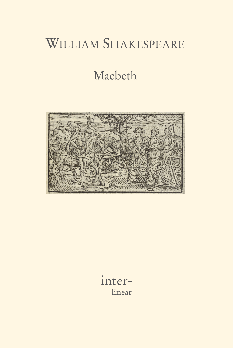 Buchcover von "Macbeth" von William Shakespeare. - Text: Act I - 1. Scene: Thunder and lightning. Enter three witches. First Witch: When shall we three meet again, In thunder, lightning or in rain? Second Witch: When the hurly-burly’s done, When the battle’s lost and won. Third Witch: That will be ere the set of sun. First Witch: Where the place? Second Witch: Upon the heath. Third Witch: There to meet with Macbeth. First Witch: I come, Gray-Malkin. Second Witch: Paddock calls! Third Witch: Anon! All: Fair is foul, and foul is fair. Hover through the fog and filthy air. Exeunt. 2. Scene Alarum within. Enter King Duncan, Malcolm, Donalbain, Lennox with attendants, meeting a bleeding captain. Duncan: What bloody man is that? He can report, As seemeth by his plight, of the revolt The newest state. Malcolm: This is the sergeant, Who like a good and hardy soldier fought ’Gainst my captivity. Hail, brave friend! Say to the king the knowledge of the broil, As thou didst leave it. Captain: Doubtful it stood, As two spent swimmers, that do cling together And choke their art. The merciless Macdonwald – Worthy to be a rebel, for to that The multiplying villainies of nature Do swarm upon him – from the Western Isles Of kerns and gallowglasses is supplied, And Fortune, on his damned quarrel smiling, Showed like a rebel’s whore. But all’s too weak For brave Macbeth – well he deserves that name – Disdaining fortune, with his brandished steel, Which smoked with bloody execution, Like Valour’s minion carved out his passage Till he faced the slave, Which ne’er shook hands, nor bade farewell to him, Till he unseamed him from the nave to the chops And fixed his head upon our battlements. Duncan: O valiant cousin, worthy gentleman! Captain: As whence the sun ’gins his reflection – Shipwrecking storms and direful thunders – So from that spring, whence comfort seemed to come, Discomfort swells. Mark, King of Scotland, mark! No sooner justice had, with valour armed, Compelled these skipping kerns to trust their heels, But the Norweyan lord, surveying vantage, With furbished arms and new supplies of men Began a fresh assault. Duncan: Dismay’d not this Our captains, Macbeth and Banquo? Captain: Yes, As sparrows eagles or the hare the lion. If I say sooth, I must report they were As cannons overcharged with double cracks, So they doubly redoubled strokes upon the foe. Except they meant to bathe in reeking wounds Or memorize another Golgotha, I cannot tell ... But I am faint, my gashes cry for help. Duncan: So well thy words become thee as thy wounds. They smack of honour both. Go get him surgeons! Exit captain with attendants. Enter Ross and Angus Who comes here? Malcolm: The worthy Thane of Ross. Lennox: What a haste looks through his eyes! So should he look, that seems to speak things strange. Ross: God save the king! Duncan: Whence cam’st thou, worthy thane? Ross: From Fife, great king, Where the Norweyan banners flout the sky And fan our people cold. Norway himself with terrible numbers, Assisted by that most disloyal traitor, The Thane of Cawdor, began a dismal conflict, Till that Bellona’s bridegroom, lapped in proof, Confronted him with self-comparisons, Point against point, rebellious arm ’gainst arm, Curbing his lavish spirit, and to conclude: The victory fell on us ... Duncan: Great happiness! Ross: ... that now Sweno, the Norways’ king, craves composition. Nor would we deign him burial of his men, Till he disbursed at Saint Colme’s Inch Ten thousand dollars to our general use. Duncan: No more that Thane of Cawdor shall deceive Our bosom interest. Go, pronounce his present death, And with his former title greet Macbeth. Ross: I’ll see it done. Duncan: What he hath lost, noble Macbeth hath won. Exeunt. 3. Scene Thunder. Enter the three witches. First Witch: Where hast thou been, sister? Second Witch: Killing swine. Third Witch: Sister, where thou? First Witch: A sailor’s wife had chestnuts in her lap And munched and munched and munched. ‘Give me’, quoth I. ‘Aroynt thee, witch!’ the rump-fed ronyon cries. Her husband’s to Aleppo gone, master o’th’ ‘Tiger’. But in a sieve I’ll thither sail And like a rat without a tail I’ll do, I’ll do, and I’ll do. Second Witch: I’ll give thee a wind. First Witch: Th’art kind. Third Witch: And I another. First Witch: I myself have all the other. And the very ports they blow All the quarters that they know I’th’ shipman’s card. I will drain him dry as hay. Sleep shall neither night nor day Hang upon his penthouse lid. He shall live a man forbid. Weary sev’n-nights nine times nine Shall he dwindle, peak and pine. Though his bark cannot be lost, Yet it shall be tempest-tossed. Look what I have! Second Witch: Show me, show me! First Witch: Here I have a pilot’s thumb, Wrack’d as homeward he did come. Drum within. Third Witch: A drum, a drum! Macbeth doth come. All: The weird sisters, hand in hand, Posters of the sea and land, Thus do go about, about, Thrice to thine and thrice to mine And thrice again to make up nine. Peace! The charm’s wound up. Enter Macbeth and Banquo Macbeth to Banquo: So foul and fair a day I have not seen. Banquo: How far is’t called to Forres? What are these, So withered and so wild in their attire, That look not like th’ inhabitants o’th’ earth And yet are on’t? Live you, or are you aught That man may question? You seem to understand me, By each at once her choppy finger laying Upon her skinny lips. You should be women, And yet your beards forbid me to interpret That you are so. Macbeth: Speak if you can! What are you? First Witch: All hail, Macbeth! Hail to thee, Thane of Glamis! Second Witch: All hail, Macbeth! Hail to thee, Thane of Cawdor! Third Witch: All hail, Macbeth, that shalt be king hereafter! Banquo to Macbeth: Good sir, why do you start and seem to fear Things that do sound so fair? To the witches: I’th’ name of truth, Are ye fantastical or that indeed Which outwardly ye show? My noble partner You greet with present grace and great prediction Of noble having and of royal hope That he seems rapt withal. To me you speak not. If you can look into the seeds of time And say which grain will grow and which will not, Speak then to me, who neither beg nor fear Your favours, nor your hate. First Witch: Hail! Second Witch: Hail! Third Witch: Hail! First Witch: Lesser than Macbeth and greater. Second Witch: Not so happy, yet much happier. Third Witch: Thou shalt get kings, though thou be none. So all hail Macbeth and Banquo! First Witch: Banquo and Macbeth, all hail! Macbeth: Stay, you imperfect speakers! Tell me more! By Sinell’s death, I know I am Thane of Glamis, But how of Cawdor? The Thane of Cawdor lives, A prosperous gentleman, and to be king Stands not within the prospect of belief, No more than to be Cawdor. Say from whence You owe this strange intelligence, or why Upon this blasted heath you stop our way With such prophetic greeting? Speak, I charge you! Witches vanish Banquo: The earth hath bubbles as the water has, And these are of them. Whither are they vanished? Macbeth: Into the air, and what seemed corporal, Melted as breath into the wind. Would they had stayed! Banquo: Were such things here as we do speak about? Or have we eaten on the insane root, That takes the reason prisoner? Macbeth: Your children shall be kings. Banquo: You shall be king. Macbeth: And Thane of Cawdor too, went it not so? Banquo: To th’ selfsame tune and words. Who’s here? Enter Ross and Angus Ross: The king hath happily received, Macbeth, The news of thy success, and when he reads Thy personal venture in the rebels’ fight, His wonders and his praises do contend Which should be thine or his. Silenced with that, In viewing o’er the rest o’th’ selfsame day, He finds thee in the stout Norweyan ranks, Nothing afeard of what thyself didst make, Strange images of death. As thick as hail Came post with post, and every one did bear Thy praises in his kingdom’s great defence And poured them down before him. Angus: We are sentTo give thee from our royal master thanks, Only to herald thee into his sight, Not pay thee. Ross: And for an earnest of a greater honour, He bade me from him call thee ‘Thane of Cawdor’, In which addition, hail, most worthy thane, For it is thine. Banquo: What, can the devil speak true? Macbeth: The Thane of Cawdor lives. Why do you dress me In borrowed robes? Angus: Who was the thane lives yet, But under heavy judgement bears that life Which he deserves to lose. Whether he was combined With those of Norway or did line the rebel With hidden help and vantage or that with both He laboured in his country’s wrack, I know not, But treasons capital, confessed and proved, Have overthrown him. Macbeth aside: Glamis, and Thane of Cawdor! The greatest is behind. To Angus: Thanks for your pains. To Banquo: Do you not hope your children shall be kings, When those that gave the ‘Thane of Cawdor’ to me Promised no less to them? Banquo: That, trusted home, Might yet enkindle you unto the crown Besides the Thane of Cawdor. But ’tis strange, And oftentimes, to win us to our harm, The instruments of darkness tell us truths, Win us with honest trifles, to betray’s In deepest consequence. To Ross and Angus: Cousins, a word, I pray you! They walk apart. Macbeth aside: Two truths are told As happy prologues to the swelling act Of the imperial theme. — I thank you, gentlemen! Aside: This supernatural soliciting Cannot be ill, cannot be good. If ill, Why hath it given me earnest of success Commencing in a truth? I am Thane of Cawdor. If good, why do I yield to that suggestion Whose horrid image doth unfix my hair And make my seated heart knock at my ribs Against the use of nature? Present fears Are less than horrible imaginings. My thought, whose murder yet is but fantastical, Shakes so my single state of man That function is smothered in surmise, And nothing is but what is not. Banquo: Look how our partner’s rapt. Macbeth aside: If chance will have me king, why, chance may crown me Without my stir. Banquo: New honours come upon him, Like our strange garments cleave not to their mould But with the aid of use. Macbeth aside: Come what come may, Time and the hour runs through the roughest day. Banquo: Worthy Macbeth, we stay upon your leisure. Macbeth: Give me your favour! My dull brain was wrought With things forgotten. Kind gentlemen, your pains Are registered where every day I turn The leaf to read them. Let us toward the king! To Banquo: Think upon what hath chanced, and at more time, The interim having weighed it, let us speak Our free hearts each to other. Banquo: Very gladly! Macbeth: Till then, enough! — Come, friends. Exeunt. 4. Scene Flourish. Enter King Duncan, Lennox, Malcolm, Donalbain and attend ants. Duncan: Is execution done on Cawdor? Or not Those in commission yet returned? Malcolm: My liege, They are not yet come back. But I have spoke With one that saw him die, who did report That very frankly he confessed his treasons, Implored your highness’ pardon and set forth A deep repentance. Nothing in his life Became him like the leaving it. He died As one that had been studied in his death, To throw away the dearest thing he owed, As ’twere a careless trifle. Duncan: There’s no art To find the mind’s construction in the face. He was a gentleman on whom I built An absolute trust. Enter Macbeth, Banquo, Ross and Angus O worthiest cousin! The sin of my ingratitude even now Was heavy on me. Thou art so far before, That swiftest wing of recompense is slow To overtake thee. Would thou hadst less deserved, That the proportion both of thanks and payment Might have been mine! Only I have left to say: More is thy due than more than all can pay. Macbeth: The service and the loyalty I owe, In doing it, pays itself. Your highness’ part Is to receive our duties, and our duties Are to your throne and state children and servants, Which do but what they should by doing everything Safe toward your love and honour. Duncan: Welcome hither! I have begun to plant thee and will labour To make thee full of growing. — Noble Banquo, That hast no less deserved, nor must be known No less to have done so, let me enfold thee And hold thee to my heart. Banquo: There, if I grow, The harvest is your own. Duncan: My plenteous joys, Wanton in fulness, seek to hide themselves In drops of sorrow. — Sons, kinsmen, thanes, And you whose places are the nearest, know: We will establish our estate upon Our eldest, Malcolm, whom we name hereafter The Prince of Cumberland, which honour must, Not unaccompanied, invest him only, But signs of nobleness, like stars, shall shine On all deservers. From hence to Inverness, And bind us further to you! Macbeth: The rest is labour which is not used for you. I’ll be myself the harbinger and make joyful The hearing of my wife with your approach. So, humbly take my leave! Duncan: My worthy Cawdor! Macbeth aside: The Prince of Cumberland: That is a step On which I must fall down or else o’erleap, For in my way it lies. Stars, hide your fires, Let not light see my black and deep desires. The eye wink at the hand, yet let that be Which the eye fears, when it is done, to see. Exit. Duncan: True, worthy Banquo, he is full so valiant, And in his commendations I am fed. It is a banquet to me. Let’s after him, Whose care is gone before to bid us welcome. It is a peerless kinsman. Flourish. Exeunt. 5. Scene Enter Macbeth’s wife alone with a letter. Lady reads: ‘They met me in the day of success, and I have learned by the perfectest report, they have more in them than mortal knowledge. When I burned in desire to question them further, they made themselves air, into which they vanished. Whiles I stood rapt in the wonder of it, came missives from the king, who all-hailed me Thane of Cawdor, by which title before these weird sisters saluted me, and referred me to the coming on of time with: ‘Hail king that shalt be.’ This have I thought good to deliver thee, my dearest partner of greatness, that thou mightst not lose the dues of rejoicing by being ignorant of what greatness is promised thee. Lay it to thy heart, and farewell.’ Glamis thou art and Cawdor, and shalt be What thou art promised. Yet do I fear thy nature: It is too full o’th’ milk of human-kindness To catch the nearest way. Thou wouldst be great, Art not without ambition, but without The illness should attend it. What thou wouldst highly, That wouldst thou holily, wouldst not play false, And yet wouldst wrongly win. Thou’dst have, great Glamis, That which cries: ‘Thus thou must do’, if thou have it, And that which rather thou dost fear to do Than wishest, should be undone. Hie thee hither That I may pour my spirits in thine ear And chastise with the valour of my tongue All that impedes thee from the golden round, Which fate and metaphysical aid doth seem To have thee crowned withal. Enter messenger What is your tidings? Messenger: The king comes here tonight. Lady: Thou’rt mad to say it! Is not thy master with him, who, were’t so, Would have informed for preparation. Messenger: So please you, it is true: Our thane is coming. One of my fellows had the speed of him, Who, almost dead for breath, had scarcely more Than would make up his message. Lady to servants: Give him tending! He brings great news. Exit messenger. The raven himself is hoarse That croaks the fatal entrance of Duncan Under my battlements. Come you spirits, That tend on mortal thoughts, unsex me here And fill me from the crown to the toe top-full Of direst cruelty. Make thick my blood, Stop up th’ access and passage to remorse That no compunctious visitings of nature Shake my fell purpose, nor keep peace between Th’ effect and it. Come to my woman’s breasts And take my milk for gall, you murdering ministers, Wherever in your sightless substances You wait on nature’s mischief. Come thick night And pall thee in the dunnest smoke of hell, That my keen knife see not the wound it makes, Nor heaven peep through the blanket of the dark To cry: ‘Hold, hold!’ Enter Macbeth Great Glamis, worthy Cawdor, Greater than both by the all-hail hereafter, Thy letters have transported me beyond This ignorant present, and I feel now The future in the instant. Macbeth: My dearest love, Duncan comes here tonight. Lady: And when goes hence? Macbeth: Tomorrow, as he purposes. Lady: O, never Shall sun that morrow see! Your face, my thane, is as a book, where men May read strange matters. To beguile the time, Look like the time, bear welcome in your eye, Your hand, your tongue! Look like the innocent flower, But be the serpent under’t. He that’s coming Must be provided for, and you shall put This night’s great business into my dispatch, Which shall to all our nights and days to come Give solely sovereign sway and masterdom. Macbeth: We will speak further. Lady: Only look up clear! To alter favour ever is to fear. Leave all the rest to me! Exeunt. 6. Scene Hautboys and torches. Enter King Duncan, Malcolm, Donalbain, Banquo, Lennox, Macduff, Ross, Angus and attendants. Duncan: This castle hath a pleasant seat. The air, Nimbly and sweetly, recommends itself Unto our gentle senses. Banquo: This guest of summer, The temple-haunting martlet, does approve By his loved mansionry that the heaven’s breath Smells wooingly here. No jutty, frieze, Buttress, nor coign of vantage, but this bird Hath made his pendent bed and procreant cradle. Where they most breed and haunt, I have observed, The air is delicate. Enter Lady Macbeth Duncan towards her: See, see, our honoured hostess!The love that follows us sometime is our trouble, Which still we thank as love. Herein I teach you How you shall bid ‘God ’ield us’ for your pains, And thank us for your trouble. Lady: All our service, In every point twice done and then done double, Were poor and single business to contend Against those honours deep and broad wherewith Your majesty loads our house. For those of old And the late dignities, heaped up to them, We rest your hermits. Duncan: Where’s the Thane of Cawdor? We coursed him at the heels and had a purpose To be his purveyor, but he rides well, And his great love, sharp as his spur, hath holp him To his home before us. Fair and noble hostess, We are your guest tonight. Lady: Your servants ever Have theirs, themselves and what is theirs, in compt, To make their audit at your highness’ pleasure, Still to return your own. Duncan: Give me your hand! Conduct me to mine host! We love him highly And shall continue our graces towards him. By your leave, hostess. He kisses her. Exeunt. 7. Scene Hautboy, torches. Enter a sewer and divers servants with dishes and service over the stage. Then enter Macbeth. Macbeth: If it were done, when ’tis done, then ’twere well It were done quickly. If th’ assassination Could trammel up the consequence and catch With his surcease success, that but this blow Might be the be-all and the end-all, here, But here, upon this bank and shoal of time, We’d jump the life to come. But in these cases We still have judgement here, that we but teach Bloody instructions, which, being taught, return To plague th’ inventor. This even-handed justice Commends th’ ingredience of our poisoned chalice To our own lips. He’s here in double trust: First, as I am his kinsman and his subject, Strong both against the deed, then, as his host, Who should against his murderer shut the door, Not bear the knife myself. Besides, this Duncan Hath borne his faculties so meek, hath been So clear in his great office, that his virtues Will plead like angels, trumpet-tongued, against The deep damnation of his taking-off, And Pity, like a naked new-born babe, Striding the blast, or heaven’s cherubin, horsed Upon the sightless courriers of the air, Shall blow the horrid deed in every eye That tears shall drown the wind. I have no spur To prick the sides of my intent, but only Vaulting ambition, which o’erleaps itself And falls on th’ other. Enter Lady Macbeth How now? What news? Lady: He has almost supped. Why have you left the chamber? Macbeth: Hath he asked for me? Lady: Know you not, he has? Macbeth: We will proceed no further in this business. He hath honoured me of late, and I have bought Golden opinions from all sorts of people, Which would be worn now in their newest gloss, Not cast aside so soon. Lady: Was the hope drunk Wherein you dressed yourself? Hath it slept since, And wakes it now to look so green and pale At what it did so freely? From this time Such I account thy love. Art thou afeard To be the same in thine own act and valour As thou art in desire? Wouldst thou have that, Which thou esteem’st the ornament of life, And live a coward in thine own esteem, Letting ‘I dare not’ wait upon ‘I would’, Like the poor cat i’th’ adage? Macbeth: Prithee, peace! I dare do all that may become a man; Who dares do more, is none. Lady: What beast was’t then That made you break this enterprise to me? When you durst do it, then you were a man. And to be more than what you were, you would Be so much more the man. Nor time nor place Did then adhere, and yet you would make both. They have made themselves, and that their fitness now Does unmake you! I have given suck and know How tender ’tis to love the babe that milks me. I would, while it was smiling in my face, Have plucked my nipple from his boneless gums And dashed the brains out, had I so sworn As you have done to this. Macbeth: If we should fail? Lady: We fail? But screw your courage to the sticking place, And we’ll not fail. When Duncan is asleep, Whereto the rather shall his day’s hard journey Soundly invite him, his two chamberlains Will I with wine and wassail so convince That memory, the warder of the brain, Shall be a fume, and the receipt of reason A limbeck only. When in swinish sleep Their drenched natures lie as in a death, What cannot you and I perform upon Th’ unguarded Duncan, what not put upon His spongy officers, who shall bear the guilt Of our great quell? Macbeth: Bring forth men-children only, For thy undaunted mettle should compose Nothing but males. Will it not be received, When we have marked with blood those sleepy two Of his own chamber and used their very daggers, That they have done’t? Lady: Who dares receive it other, As we shall make our griefs and clamour roar Upon his death? Macbeth: I am settled, and bend up Each corporal agent to this terrible feat. Away, and mock the time with fairest show: False face must hide what the false heart doth know. Exeunt. Act II 1. Scene Enter Banquo, and Fleance with a torch before him. Banquo: How goes the night, boy? Fleance: The moon is down. I have not heard the clock. Banquo: And she goes down at twelve. Fleance: I take’t ’tis later, sir. Banquo: Hold, take my sword! There’s husbandry in heaven. Their candles are all out. Take thee that too! A heavy summons lies like lead upon me, And yet I would not sleep. Merciful powers Restrain in me the cursed thoughts, that nature Gives way to in repose. Enter Macbeth and a servant with a torch Give me my sword! Who’s there? Macbeth: A friend. Banquo: What, sir, not yet at rest? The king’s a-bed. He hath been in unusual pleasure And sent forth great largess to your offices. This diamond he greets your wife withal By the name of most kind hostess, and shut up In measureless content. Macbeth: Being unprepared, Our will became the servant to defect, Which else should free have wrought. Banquo: All’s well. Exit Fleance. I dreamt last night of the three weird sisters. To you they have showed some truth. Macbeth: I think not of them, Yet, when we can entreat an hour to serve, We would spend it in some words upon that business If you would grant the time. Banquo: At your kind’st leisure. Macbeth: If you shall cleave to my consent when ’tis, It shall make honour for you. Banquo: So I lose none In seeking to augment it, but still keep My bosom franchised and allegiance clear, I shall be counselled. Macbeth: Good repose the while! Banquo: Thanks, sir, the like to you! Exit Banquo. Macbeth to a servant farer away: Go, bid thy mistress, when my drink is ready, She strike upon the bell. Get thee to bed! Exit servant. To himself: Is this a dagger which I see before me, The handle toward my hand? Come, let me clutch thee. I have thee not, and yet I see thee still. Art thou not, fatal vision, sensible To feeling as to sight? Or art thou but A dagger of the mind, a false creation, Proceeding from the heat-oppressed brain? I see thee yet, in form as palpable As this which now I draw. Thou marshall’st me the way that I was going, And such an instrument I was to use. Mine eyes are made the fools o’th’ other senses, Or else worth all the rest. – I see thee still, And on thy blade and dudgeon gouts of blood, Which was not so before. There’s no such thing. It is the bloody business which informs Thus to mine eyes. Now o’er the one half-world Nature seems dead, and wicked dreams abuse The curtained sleep. Witchcraft celebrates Pale Hecat’s offerings, and withered Murder, Alarumed by his sentinel, the wolf, Whose howl’s his watch, thus with his stealthy pace, With Tarquin’s ravishing strides towards his design Moves like a ghost. Thou sure and firm-set earth, Hear not my steps, which way they walk for fear Thy very stones prate of my whereabout, And take the present horror from the time Which now suits with it. Whiles I threat, he lives: Words to the heat of deeds too cold breath gives. A bell rings. I go, and it is done. The bell invites me. Hear it not, Duncan, for it is a knell That summons thee to heaven or to hell. Exit. 2. Scene Enter Lady Macbeth. Lady: That which hath made them drunk, hath made me bold, What hath quenched them, hath given me fire. – Hark! Peace! It was the owl that shrieked, the fatal bellman Which gives the stern’st good-night. He is about it. The doors are open, and the surfeited grooms Do mock their charge with snores. I have drugged their possets That death and nature do contend about them, Whether they live or die. Macbeth within: Who’s there? What, ho! Lady: Alack, I am afraid they have awaked, And ’tis not done. The attempt and not the deed Confounds us. Hark! I laid their daggers ready. He could not miss ’em. Had he not resembled My father as he slept, I had done’t. Enter Macbeth, carrying two bloodstained daggers My husband! Macbeth: I have done the deed. Didst thou not hear a noise? Lady: I heard the owl scream and the crickets cry. Did not you speak? Macbeth: When? Lady: Now. Macbeth: As I descended? Lady: Ay. Macbeth: Hark! Who lies i’the second chamber? Lady: Donalbain. Macbeth looks at his hands: This is a sorry sight. Lady: A foolish thought, to say a sorry sight. Macbeth: There’s one did laugh in’s sleep, and one cried ‘Murder’ That they did wake each other. I stood and heard them. But they did say their prayers and addressed them Again to sleep. Lady: There are two lodged together. Macbeth: One cried ‘God bless us!’ and ‘Amen’ the other, As they had seen me with these hangman’s hands. Listening their fear, I could not say ‘Amen’, When they did say ‘God bless us!’ Lady: Consider it not so deeply! Macbeth: But wherefore could not I pronounce ‘Amen’? I had most need of blessing, and ‘Amen’ Stuck in my throat. Lady: These deeds must not be thought After these ways. So it will make us mad. Macbeth: Methought I heard a voice cry ‘Sleep no more! Macbeth does murder sleep’, the innocent sleep, Sleep that knits up the ravelled sleave of care, The death of each day’s life, sore labour’s bath, Balm of hurt minds, great nature’s second course, Chief nourisher in life’s feast.’ Lady: What do you mean? Macbeth: Still it cried ‘Sleep no more’ to all the house. ‘Glamis hath murdered sleep, and therefore Cawdor Shall sleep no more. Macbeth shall sleep no more.’ Lady: Who was it that thus cried? Why, worthy thane, You do unbend your noble strength, to think So brainsickly of things. Go, get some water And wash this filthy witness from your hand. Why did you bring these daggers from the place? They must lie there. Go, carry them and smear The sleepy grooms with blood! Macbeth: I’ll go no more. I am afraid to think what I have done. Look on’t again, I dare not. Lady: Infirm of purpose! Give me the daggers! The sleeping and the dead Are but as pictures. ’Tis the eye of childhood That fears a painted devil. If he do bleed, I’ll gild the faces of the grooms withal, For it must seem their guilt. Exit. Knocking within. Macbeth: Whence is that knocking? How is’t with me, when every noise appals me? What hands are here? Ha! They pluck out mine eyes! Will all great Neptune’s ocean wash this bloodClean from my hand? No, this my hand will rather The multitudinous seas incarnadine, Making the green one red. Enter Lady Macbeth Lady: My hands are of your colour, but I shame To wear a heart so white. Knock. I hear a knocking At the south entry. Retire we to our chamber! A little water clears us of this deed. How easy is it then! Your constancy Hath left you unattended. Knock. Hark! More knocking. Get on your nightgown, lest occasion call us And show us to be watchers. Be not lost So poorly in your thoughts! Macbeth: To know my deed, ’twere best not know myself. Knock. Wake Duncan with thy knocking! I would thou couldst. Exeunt. 3. Scene Enter a porter. Knocking within. Porter: Here’s a knocking indeed! If a man were porter of Hell Gate, he should have old turning the key. Knock, knock, knock! Who’s there i’th’ name of Belzebub? Here’s a far­mer that hanged himself on th’ expectation of plenty. Come in time! Have napkins enow about you! Here you’ll sweat for’t. Knocking. Knock, knock! Who’s there in the other devil’s name? Faith, here’s an equivocator that could swear in both the scales against either scale, who committed treason enough for God’s sake, yet could not equivocate to heaven. O, come in, equivocator! Knocking. Knock, knock, knock! Who’s there? Faith, here’s an English tailor come hither for stealing out of a French hose. Come in, tailor! Here you may roast your goose. Knocking. Knock, knock! Never at quiet! What are you? But this place is too cold for hell. I’ll devil-porter it no further. I had thought to have let in some of all professions that go the primrose way to the everlasting bonfire. Knocking. Anon, anon! I pray you, remem ber the porter! He opens the gate. Enter Macduff and Lennox Macduff: Was it so late, friend, ere you went to bed, That you do lie so late? Porter: Faith, sir, we were carousing till the second cock, and drink, sir, is a great provoker of three things. Macduff: What three things does drink especially provoke? Porter: Marry, sir, nose-painting, sleep and urine. Lechery, sir, it pro vokes and unprovokes: it provokes the desire, but it takes away the performance. Therefore much drink may be said to be an equivocator with lechery: it makes him and it mars him, it sets him on and it takes him off, it persuades him and disheartens him, makes him stand to and not stand to, in conclusion: equivocates him in a sleep and, giving him the lie – leaves him. Macduff: I believe, drink gave thee the lie last night. Porter: That it did, sir, i’ the very throat on me. But I requited him for his lie and, I think, being too strong for him, though he took up my legs sometime, yet I made a shift to cast him. Macduff: Is thy master stirring? Enter Macbeth Our knocking has awaked him. Here he comes. Exit porter. Lennox: Good morrow, noble sir! Macbeth: Good morrow both! Macduff: Is the king stirring, worthy thane? Macbeth: Not yet. Macduff: He did command me to call timely on him. I have almost slipped the hour. Macbeth: I’ll bring you to him. Macduff: I know this is a joyful trouble to you, But yet ’tis one. Macbeth: The labour we delight in physics pain. This is the door. Macduff: I’ll make so bold to call, For ’tis my limited service. Exit. Lennox: Goes the king hence today? Macbeth: He does. He did appoint so. Lennox: The night has been unruly. Where we lay, Our chimneys were blown down and, as they say, Lamentings heard i’th’ air, strange screams of death And prophesying with accents terrible Of dire combustion and confused events, New-hatched to th’ woeful time. The obscure bird Clamoured the livelong night. Some say the earth Was feverous and did shake. Macbeth: ’Twas a rough night. Lennox: My young remembrance cannot parallel A fellow to it. Enter Macduff Macduff: O horror, horror, horror! Tongue nor heart cannot conceive nor name thee! Macbeth and Lennox: What’s the matter? Macduff: Confusion now hath made his masterpiece. Most sacrilegious murder hath broke ope The lord’s anointed temple and stole thence The life o’th’ building. Macbeth: What is’t you say, the life? Lennox: Mean you his majesty? Macduff: Approach the chamber and destroy your sight With a new Gorgon! Do not bid me speak! See, and then speak yourselves! Exeunt Macbeth and Lennox Awake, awake! Ring the alarum bell! Murder and treason! Banquo and Donalbain, Malcolm, awake! Shake off this downy sleep, death’s counterfeit, And look on death itself! Up, up, and see The great doom’s image! Malcolm, Banquo, As from your graves rise up and walk like sprites To countenance this horror. Bell rings. Enter Lady Macbeth Lady: What’s the business That such a hideous trumpet calls to parley The sleepers of the house? Speak, speak! Macduff: O gentle lady, ’Tis not for you to hear what I can speak. The repetition in a woman’s ear Would murder as it fell. Enter Banquo O Banquo, Banquo! Our royal master’s murdered! Lady: Woe, alas! What, in our house? Banquo: Too cruel anywhere. Dear Duff, I prithee, contradict thyself And say it is not so! Enter Macbeth, Lennox and Ross Macbeth: Had I but died an hour before this chance, I had lived a blessed time, for from this instant There’s nothing serious in mortality. All is but toys. Renown and grace is dead, The wine of life is drawn, and the mere lees Is left this vault to brag of. Enter Malcolm and Donalbain Donalbain: What is amiss? Macbeth: You are, and do not know’t: The spring, the head, the fountain of your blood Is stopped, the very source of it is stopped. Macduff: Your royal father’s murdered. Malcolm: O, by whom? Lennox: Those of his chamber, as it seemed, had done’t. Their hands and faces were all badged with blood, So were their daggers, which unwiped we found Upon their pillows. They stared and were distracted. No man’s life was to be trusted with them. Macbeth: O! Yet I do repent me of my fury That I did kill them. Macduff: Wherefore did you so? Macbeth: Who can be wise, amazed, temperate and furious, Loyal and neutral in a moment? No man. The expedition of my violent love Outrun the pauser reason. Here: lay Duncan, His silver skin laced with his golden blood, And his gashed stabs looked like a breach in nature For ruin’s wasteful entrance, there: the murderers, Steeped in the colours of their trade, their daggers Unmannerly breeched with gore. Who could refrain, That had a heart to love and in that heart Courage to make’s love known? Lady swooning: Help me hence, ho! Macduff: Look to the lady! Malcolm to Donalbain: Why do we hold our tongues that most may claim This argument for ours? Donalbain to Malcolm: What should be spoken Here where our fate, hid in an auger-hole, May rush and seize us? Let’s away! Our tears are not yet brewed. Malcolm to Donalbain: Nor our strong sorrow Upon the foot of motion. Banquo: Look to the lady! Lady Macbeth is carried out. And when we have our naked frailties hid That suffer in exposure, let us meet And question this most bloody piece of work To know it further. Fears and scruples shake us. In the great hand of God I stand, and thence Against the undivulged pretence I fight Of treasonous malice. Macduff: And so do I. All: So all. Macbeth: Let’s briefly put on manly readiness And meet i’th’ hall together. All: Well contented. Exeunt all but Malcolm and Donalbain Malcolm: What will you do? Let’s not consort with them! To show an unfelt sorrow is an office Which the false man does easy. I’ll to England. Donalbain: To Ireland I. Our separated fortune Shall keep us both the safer. Where we are There’s daggers in men’s smiles. The near in blood, The nearer bloody. Malcolm: This murderous shaft that’s shot Hath not yet lighted, and our safest way Is to avoid the aim. Therefore to horse, And let us not be dainty of leave-taking, But shift away. There’s warrant in that theft Which steals itself when there’s no mercy left. Exeunt. 4. Scene Enter Ross with an old man. Old Man: Threescore and ten I can remember well. Within the volume of which time I have seen Hours dreadful and things strange. But this sore night Hath trifled former knowings. Ross: Ha, good father, Thou seest the heavens – as troubled with man’s act – Threatens his bloody stage. By th’ clock ’tis day, And yet dark night strangles the travelling lamp. Is’t night’s predominance or the day’s shame, That darkness does the face of earth entomb When living light should kiss it? Old Man: ’Tis unnatural, Even like the deed that’s done. On Tuesday last A falcon, towering in her pride of place, Was by a mousing owl hawked at and killed. Ross: And Duncan’s horses – a thing most strange and certain – Beauteous and swift, the minions of their race, Turned wild in nature, broke their stalls, flung out, Contending ’gainst obedience, as they would Make war with mankind. Old Man: ’Tis said they eat each other. Ross: They did so, to th’ amazement of mine eyes That looked upon’t. Enter Macduff Here comes the good Macduff. How goes the world, sir, now? Macduff: Why, see you not? Ross: Is’t known who did this more than bloody deed? Macduff: Those that Macbeth hath slain. Ross: Alas the day! What good could they pretend? Macduff: They were suborned. Malcolm and Donalbain, the king’s two sons, Are stolen away and fled, which puts upon them Suspicion of the deed. Ross: ’Gainst nature still: Thriftless ambition, that will raven up Thine own life’s means! Then ’tis most like The sovereignty will fall upon Macbeth. Macduff: He is already named and gone to Scone To be invested. Ross: Where is Duncan’s body? Macduff: Carried to Colmekill, The sacred storehouse of his predecessors And guardian of their bones. Ross: Will you to Scone? Macduff: No, cousin, I’ll to Fife. Ross: Well, I will thither. Macduff: Well, may you see things well done there — Adieu! — Lest our old robes sit easier than our new. Ross: Farewell, father! Old Man: God’s benison go with you and with those, That would make good of bad and friends of foes! Exeunt. Act III 1. Scene Enter Banquo. Banquo: Thou hast it now: King, Cawdor, Glamis, all, As the weird women promised, and I fear Thou played’st most foully for’t. Yet it was said It should not stand in thy posterity, But that myself should be the root and father Of many kings. If there come truth from them, As upon thee, Macbeth, their speeches shine, Why by the verities on thee made good May they not be my oracles as well And set me up in hope? But hush! No more! Sennet sounded. Enter Macbeth as king, Lady Macbeth, Lennox, Ross, lords and attendants Macbeth to lords, pointing at Banquo: Here’s our chief guest. Lady: If he had been forgotten, It had been as a gap in our great feast And all-thing unbecoming. Macbeth to Banquo: Tonight we hold a solemn supper, sir, And I’ll request your presence. Banquo: Let your highness Command upon me, to the which my duties Are with a most indissoluble tie For ever knit. Macbeth: Ride you this afternoon? Banquo: Ay, my good lord. Macbeth: We should have else desired your good advice, Which still hath been both, grave and prosperous, In this day’s council, but we’ll take tomorrow. Is’t far you ride? Banquo: As far, my lord, as will fill up the time ’Twixt this and supper. Go not my horse the better, I must become a borrower of the night For a dark hour or twain. Macbeth: Fail not our feast! Banquo: My lord, I will not. Macbeth: We hear our bloody cousins are bestowed In England and in Ireland, not confessing Their cruel parricide, filling their hearers With strange invention. But of that tomorrow, When therewithal we shall have cause of state, Craving us jointly. Hie you to horse! Adieu Till you return at night. Goes Fleance with you? Banquo: Ay, my good lord. Our time does call upon’s. Macbeth: I wish your horses swift and sure of foot, And so I do commend you to their backs. Farewell! Exit Banquo. To lords: Let every man be master of his time Till seven at night. To make society the sweeter welcome, We will keep ourself till supper-time alone. While then, God be with you! Exeunt all except Macbeth and a servant. Sirrah, a word with you! Attend those men our pleasure? Servant: They are, my lord, Without the palace gate. Macbeth: Bring them before us! Exit servant. To be thus is nothing, but to be safely thus! – Our fears in Banquo Stick deep, and in his royalty of nature Reigns that which would be feared. ’Tis much he dares, And to that dauntless temper of his mind He hath a wisdom that doth guide his valour To act in safety. There is none but he Whose being I do fear, and under him My genius is rebuked, as it is said Mark Antony’s was by Caesar. He chid the sisters, When first they put the name of king upon me, And bade them speak to him. Then prophet-like They hailed him father to a line of kings. Upon my head they placed a fruitless crown And put a barren sceptre in my grip, Thence to be wrenched with an unlineal hand, No son of mine succeeding. If it be so, For Banquo’s issue have I filed my mind, For them the gracious Duncan have I murdered, Put rancours in the vessel of my peace, Only for them, and mine eternal jewel Given to the common enemy of man, To make them kings, the seeds of Banquo kings! Rather than so, come fate into the list And champion me to th’ utterance! Who’s there? Enter servant and two murderers To servant: Now go to the door and stay there till we call! Exit servant. Was it not yesterday we spoke together? Murderers: It was, so please your highness. Macbeth: Well then, now Have you considered of my speeches? Know That it was he, in the times past, which held you So under fortune, which you thought had been Our innocent self? This I made good to you In our last conference, passed in probation with you, How you were borne in hand, how crossed, the instruments, Who wrought with them, and all things else that might To half a soul and to a notion crazed Say: ‘Thus did Banquo’. First Murderer: You made it known to us. Macbeth: I did so, and went further, which is now Our point of second meeting. Do you find Your patience so predominant in your nature That you can let this go? Are you so gospelled, To pray for this good man and for his issue, Whose heavy hand hath bowed you to the grave And beggared yours for ever?	 First Murderer: We are men, my liege. Macbeth: Ay, in the catalogue ye go for men, As hounds and greyhounds, mongrels, spaniels, curs, Shoughs, water-rugs and demi-wolves are clept All by the name of dogs. The valued file Distinguishes the swift, the slow, the subtle, The housekeeper, the hunter, every one According to the gift which bounteous nature Hath in him closed, whereby he does receive Particular addition from the bill That writes them all alike. And so of men. Now, if you have a station in the file Not i’th’ worst rank of manhood, say’t, And I will put that business in your bosoms, Whose execution takes your enemy off, Grapples you to the heart and love of us, Who wear our health but sickly in his life, Which in his death were perfect. Second Murderer: I am one, my liege, Whom the vile blows and buffets of the world Hath so incensed, that I am reckless what I do To spite the world. First Murderer: And I another So weary with disasters, tugged with fortune, That I would set my life on any chance, To mend it or be rid on’t. Macbeth: Both of you Know, Banquo was your enemy. Murderers: True, my lord. Macbeth: So is he mine, and in such bloody distance That every minute of his being thrusts Against my near’st of life, and though I could With bare-faced power sweep him from my sight And bid my will avouch it, yet I must not, For certain friends that are both his and mine, Whose loves I may not drop, but wail his fall Who I myself struck down. And thence it is That I to your assistance do make love, Masking the business from the common eye For sundry weighty reasons. Second Murderer: We shall, my lord, Perform what you command us. First Murderer: Though our lives ... Macbeth: Your spirits shine through you. Within this hour, at most, I will advise you where to plant yourselves, Acquaint you with the perfect spy o’th’ time, The moment on’t, for’t must be done tonight, And something from the palace, always thought That I require a clearness. And with him, To leave no rubs nor botches in the work, Fleance, his son, that keeps him company, Whose absence is no less material to me Than is his father’s, must embrace the fate Of that dark hour. Resolve yourselves apart! I’ll come to you anon. Murderers: We are resolved, my lord. Macbeth: I’ll call upon you straight. Abide within! Exeunt murderers It is concluded! Banquo, thy soul’s flight, If it find heaven, must find it out tonight. Exit. 2. Scene Enter Lady Macbeth and a servant. Lady: Is Banquo gone from court? Servant: Ay, madam, but returns again tonight. Lady: Say to the king, I would attend his leisure For a few words. Servant: Madam, I will. Exit. Lady: Naught’s had, all’s spent, Where our desire is got without content. ’Tis safer to be that which we destroy, Than by destruction dwell in doubtful joy. Enter Macbeth How now, my lord? Why do you keep alone, Of sorriest fancies your companions making, Using those thoughts which should indeed have died With them they think on? Things without all remedy Should be without regard. What’s done is done. Macbeth: We have scorched the snake, not killed it. She’ll close and be herself, whilst our poor malice Remains in danger of her former tooth. But let the frame of things disjoint. Both the worlds suffer, Ere we will eat our meal in fear, and sleep In the affliction of these terrible dreams That shake us nightly. Better be with the dead, Whom we, to gain our peace, have sent to peace, Than on the torture of the mind to lie In restless ecstasy. Duncan is in his grave. After life’s fitful fever he sleeps well. Treason has done his worst. Nor steel, nor poison, Malice domestic, foreign levy, nothing Can touch him further. Lady: Come on, Gentle my lord, sleek o’er your rugged looks, Be bright and jovial among your guests tonight! Macbeth: So shall I, love, and so, I pray, be you! Let your remembrance apply to Banquo, Present him eminence, both with eye and tongue. Unsafe the while, that we must lave Our honours in these flattering streams And make our faces vizards to our hearts, Disguising what they are. Lady: You must leave this. Macbeth: O, full of scorpions is my mind, dear wife! Thou knowst that Banquo and his Fleance lives. Lady: But in them nature’s copy’s not eterne. Macbeth: There’s comfort yet! They are assailable. Then be thou jocund. Ere the bat hath flown His cloistered flight, ere to black Hecat’s summons The shard-born beetle with his drowsy hums Hath rung night’s yawning peal, there shall be done A deed of dreadful note. Lady: What’s to be done? Macbeth: Be innocent of the knowledge, dearest chuck, Till thou applaud the deed. Come, seeling night, Scarf up the tender eye of pitiful day, And with thy bloody and invisible hand Cancel and tear to pieces that great bond Which keeps me pale. Light thickens, And the crow makes wing to th’ rooky wood. Good things of day begin to droop and drowse, Whiles night’s black agents to their preys do rouse. Thou marvell’st at my words, but hold thee still! Things bad begun, make strong themselves by ill. So, prithee, go with me! Exeunt. 3. Scene Enter three murderers. First Murderer: But who did bid thee join with us? Third Murderer: Macbeth. Second Murderer: He needs not our mistrust, since he delivers Our offices and what we have to do To the direction just. First Murderer: Then stand with us! The west yet glimmers with some streaks of day. Now spurs the lated traveller apace To gain the timely inn, and near approaches The subject of our watch. Third Murderer: Hark! I hear horses. Banquo within: Give us a light there, ho! Second Murderer: Then ’tis he. The rest that are within the note of expectation, Already are i’th’ court. First Murderer: His horses go about. Third Murderer: Almost a mile, but he does usually. So all men do, from hence to the palace gate Make it their walk. Enter Banquo and Fleance, with a torch Second Murderer: A light, a light! Third Murderer: ’Tis he. First Murderer: Stand to’t! Banquo: It will be rain tonight. First Murderer: Let it come down! Banquo attacked, while the first murderer strikes out the light. Banquo: O treachery! Fly, good Fleance, fly, fly, fly! Thou mayst revenge. Fleance escapes. O slave! Banquo falls. Third Murderer: Who did strike out the light? First Murderer: Was’t not the way? Third Murderer: There’s but one down. The son is fled. Second Murderer: We have lost Best half of our affair. First Murderer: Well, let’s away, And say how much is done. Exeunt. 4. Scene A banquet prepared. Enter Macbeth, Lady Macbeth, Ross, Lennox, lords and attendants. Macbeth: You know your own degrees, sit down! At first And last, the hearty welcome! Lords: Thanks to your majesty! Macbeth: Ourself will mingle with society And play the humble host. He walks around the table. Our hostess keeps her state, but in best time We will require her welcome. Lady: Pronounce it for me, sir, to all our friends, For my heart speaks, they are welcome. Enter first murderer Macbeth: See, they encounter thee with their hearts’ thanks. Both sides are even. Here I’ll sit i’th’ midst. Be large in mirth. Anon we’ll drink a measure The table round. He goes to the murderer. To him: There’s blood upon thy face! First Murderer: ’Tis Banquo’s then. Macbeth: ’Tis better thee without, than he within. Is he dispatched? First Murderer: My lord, his throat is cut. That I did for him. Macbeth: Thou art the best o’th’ cut-throats. Yet he’s good that did the like for Fleance. If thou didst it, thou art the nonpareil. First Murderer: Most royal sir, Fleance is scaped. Macbeth: Then comes my fit again. I had else been perfect, Whole as the marble, founded as the rock, As broad and general as the casing air, But now I am cabined, cribbed, confined, bound in To saucy doubts and fears. — But Banquo’s safe? First Murderer: Ay, my good lord: Safe in a ditch he bides, With twenty trenched gashes on his head, The least a death to nature. Macbeth: Thanks for that! There the grown serpent lies. The worm that’s fled Hath nature that in time will venom breed, No teeth for th’ present. Get thee gone! Tomorrow We’ll hear ourselves again. Exit murderer. Lady: My royal lord, You do not give the cheer. The feast is sold That is not often vouched, while ’tis a-making. ’Tis given with welcome. To feed were best at home. From thence the sauce to meat is ceremony. Meeting were bare without it. Macbeth: Sweet remembrancer! Now good digestion wait on appetite, And health on both! Lennox: May’t please your highness sit? Macbeth: Here had we now our country’s honour roofed, Were the graced person of our Banquo present, Who may I rather challenge for unkindness Than pity for mischance. The ghost of Banquo enters and sits in Macbeth’s place Ross: His absence, sir, Lays blame upon his promise. Please’t your highness To grace us with your royal company? Macbeth: The table’s full. Lennox: Here is a place reserved, sir. Macbeth: Where? Lennox: Here, my good lord! What is’t that moves your highness? Macbeth: Which of you have done this? Lords: What, my good lord? Macbeth to the ghost: Thou canst not say I did it. Never shake Thy gory locks at me! Ross: Gentlemen, rise! His highness is not well. Lady descends from the throne: Sit, worthy friends! My lord is often thus, And hath been from his youth. Pray you, keep seat! The fit is momentary. Upon a thought He will again be well. If much you note him, You shall offend him and extend his passion. Feed, and regard him not! To Macbeth: Are you a man? Macbeth: Ay, and a bold one, that dare look on that Which might appal the devil. Lady: O, proper stuff! This is the very painting of your fear. This is the air-drawn dagger which you said Led you to Duncan. O, these flaws and starts, Impostors to true fear, would well become A woman’s story at a winter’s fire, Authorized by her grandam. Shame itself! Why do you make such faces? When all’s done You look but on a stool. Macbeth: Prithee, see there! Behold! Look! Lo! To ghost: How say you? Why, what care I? If thou canst nod, speak too! If charnel-houses and our graves must send Those that we bury back, our monuments Shall be the maws of kites. Exit ghost. Lady: What! Quite unmanned in folly? Macbeth: If I stand here, I saw him. Lady: Fie, for shame! Macbeth: Blood hath been shed ere now, i’th’ olden time, Ere humane statute purged the gentle weal. Ay, and since too murders have been performed, Too terrible for the ear. The times has been That, when the brains were out, the man would die, And there an end. But now they rise again With twenty mortal murders on their crowns And push us from our stools. This is more strange Than such a murder is. Lady: My worthy lord, Your noble friends do lack you. Macbeth: I do forget. To lords: Do not muse at me, my most worthy friends: I have a strange infirmity, which is nothing To those that know me. Come, love and health to all! Then I’ll sit down. Give me some wine! Fill full! I drink to the general joy o’th’ whole table, And to our dear friend Banquo, whom we miss. Would he were here! Enter ghost To all, and him, we thirst, And all to all. Lords: Our duties and the pledge! Macbeth seeing the ghost: Avaunt, and quit my sight! Let the earth hide thee! Thy bones are marrowless, thy blood is cold. Thou hast no speculation in those eyes Which thou dost glare with. Lady to lords: Think of this, good peers, But as a thing of custom, ’tis no other, Only it spoils the pleasure of the time. Macbeth: What man dare, I dare. Approach thou like the rugged Russian bear, The armed rhinoceros or the Hyrcan tiger, Take any shape but that, and my firm nerves Shall never tremble. Or be alive again And dare me to the desert with thy sword: If trembling I inhabit then, protest me The baby of a girl. Hence, horrible shadow, Unreal mockery, hence! Exit ghost. Why so, being gone, I am a man again. To lords: Pray you, sit still! Lady: You have displaced the mirth, broke the good meeting With most admired disorder. Macbeth: Can such things be And overcome us like a summer’s cloud Without our special wonder? You make me strange Even to the disposition that I owe, When now I think you can behold such sights And keep the natural ruby of your cheeks, When mine is blanched with fear. Ross: What sights, my lord? Lady to guests: I pray you, speak not! He grows worse and worse. Question enrages him. At once, good night! Stand not upon the order of your going, But go at once! Lennox: Good night, and better health Attend his majesty! Lady: A kind good night to all! Exeunt lords. Macbeth: It will have blood, they say, blood will have blood. Stones have been known to move and trees to speak, Augurs and understood relations have By maggot-pies and choughs and rooks brought forth The secret’st man of blood. What is the night? Lady: Almost at odds with morning, which is which. Macbeth: How sayst thou that Macduff denies his person At our great bidding? Lady: Did you send to him, sir? Macbeth: I hear it by the way, but I will send. There’s not a one of them, but in his house I keep a servant fee’d. I will tomorrow – And betimes I will – to the weird sisters. More shall they speak, for now I am bent to know By the worst means the worst. For mine own good All causes shall give way. I am in blood Stepped in so far that, should I wade no more, Returning were as tedious as go o’er. Strange things I have in head, that will to hand, Which must be acted, ere they may be scanned. Lady: You lack the season of all natures, sleep. Macbeth: Come, we’ll to sleep. My strange and self-abuse Is the initiate fear that wants hard use. We are yet but young in deed. Exeunt. 5. Scene Thunder. Enter the three witches, meeting Hecat. First Witch: Why, how now, Hecat? You look angerly. Hecat: Have I not reason, beldams, as you are Saucy and overbold? How did you dare To trade and traffic with Macbeth In riddles and affairs of death, And I, the mistress of your charms, The close contriver of all harms, Was never called to bear my part Or show the glory of our art? And, which is worse, all you have done Hath been but for a wayward son, Spiteful and wrathful, who, as others do, Loves for his own ends, not for you. But make amends now, get you gone, And at the pit of Acheron Meet me i’th’ morning. Thither he Will come to know his destiny. Your vessels and your spells provide, Your charms and everything beside. I am for th’ air. This night I’ll spend Unto a dismal and a fatal end. Great business must be wrought ere noon. Upon the corner of the moon There hangs a vaporous drop profound. I’ll catch it ere it come to ground, And that, distilled by magic sleights, Shall raise such artificial sprites As by the strength of their illusion Shall draw him on to his confusion. He shall spurn fate, scorn death and bear His hopes ’bove wisdom, grace and fear. And you all know, security Is mortals’ chiefest enemy. Song within: ‘Come away, come away’ etc. Hark! I am called. My little spirit, see, Sits in a foggy cloud and stays for me. First Witch: Come, let’s make haste! She’ll soon be back again. Exeunt. 6. Scene Enter Lennox and another lord. Lennox: My former speeches have but hit your thoughts Which can interpret further. Only I say Things have been strangely borne: The gracious Duncan Was pitied of Macbeth. Marry, he was dead! And the right-valiant Banquo walked too late, Whom you may say, if’t please you, Fleance killed, For Fleance fled. Men must not walk too late. Who cannot want the thought how monstrous It was for Malcolm and for Donalbain To kill their gracious father? Damned fact, How it did grieve Macbeth! Did he not straight In pious rage the two delinquents tear, That were the slaves of drink and thralls of sleep? Was not that nobly done? Ay, and wisely too, For ’twould have angered any heart alive To hear the men deny’t. So that I say, He has borne all things well. And I do think That had he Duncan’s sons under his key – As, an’t please heaven, he shall not – they should find What ’twere to kill a father. So should Fleance. But peace, for from broad words and ’cause he failed His presence at the tyrant’s feast, I hear Macduff lives in disgrace. Sir, can you tell Where he bestows himself? Lord: The son of Duncan, From whom this tyrant holds the due of birth, Lives in the English court, and is received Of the most pious Edward with such grace That the malevolence of fortune nothing Takes from his high respect. Thither Macduff Is gone to pray the holy king, upon his aid To wake Northumberland and warlike Siward, That by the help of these – with Him above To ratify the work – we may again Give to our tables meat, sleep to our nights, Free from our feasts and banquets bloody knives, Do faithful homage and receive free honours, All which we pine for now. And this report Hath so exasperate the king that he Prepares for some attempt of war. Lennox: Sent he to Macduff? Lord: He did. And with an absolute ‘Sir, not I!’ The cloudy messenger turns me his back And hums as who should say ‘You’ll rue the time, That clogs me with this answer’. Lennox: And that well might Advise him to a caution to hold what distance His wisdom can provide. Some holy angel Fly to the court of England and unfold His message ere he come, that a swift blessing May soon return to this our suffering country Under a hand accursed! Lord: I’ll send my prayers with him. Exeunt. Act IV 1. Scene Thunder. Enter the three witches. First Witch: Thrice the brinded cat hath mewed. Second Witch: Thrice! And once the hedge-pig whined. Third Witch: Harpier cries: ’Tis time, ’tis time! First Witch: Round about the cauldron go, In the poisoned entrails throw: Toad, that under cold stone Days and nights has thirty-one Sweltered venom, sleeping got, Boil thou first i’th’ charmed pot. All: Double, double, toil and trouble, Fire burn, and cauldron bubble! Second Witch: Fillet of a fenny snake In the cauldron boil and bake, Eye of newt and toe of frog, Wool of bat and tongue of dog, Adder’s fork and blind-worm’s sting, Lizard’s leg and howlet’s wing, For a charm of powerful trouble, Like a hell-broth boil and bubble! All: Double, double, toil and trouble, Fire burn, and cauldron bubble! Third Witch: Scale of dragon, tooth of wolf, Witch’s mummy, maw and gulf Of the ravined salt-sea shark, Root of hemlock digged i’th’ dark, Liver of blaspheming Jew, Gall of goat and slips of yew, Slivered in the moon’s eclipse, Nose of Turk and Tartar’s lips, Finger of birth-strangled babe, Ditch-delivered by a drab, Make the gruel thick and slab. Add thereto a tiger’s chaudron, For th’ ingredience of our cauldron! All: Double, double, toil and trouble, Fire burn, and cauldron bubble! Second Witch: Cool it with a baboon’s blood, Then the charm is firm and good. Enter Hecat Hecat: O, well done! I commend your pains, And everyone shall share i’th’ gains. And now about the cauldron sing Like elves and fairies in a ring, Enchanting all that you put in. Song within: ‘Black spirits’, etc. Second Witch: By the pricking of my thumbs, Something wicked this way comes. Open locks, whoever knocks! Enter Macbeth Macbeth: How now, you secret, black and midnight hags? What is’t you do? All: A deed without a name. Macbeth: I conjure you, by that which you profess, Howe’er you come to know it, answer me, Though you untie the winds and let them fight Against the churches, though the yesty waves Confound and swallow navigation up, Though bladed corn be lodged and trees blown down, Though castles topple on their warders’ heads, Though palaces and pyramids do slope Their heads to their foundations, though the treasure Of nature’s germens tumble all together Even till destruction sicken, answer me To what I ask you! First Witch: Speak! Second Witch: Demand! Third Witch: We’ll answer. First Witch: Say, if thou’dst rather hear it from our mouths Or from our masters? Macbeth: Call ’em! Let me see ’em! First Witch: Pour in sow’s blood that hath eaten Her nine farrow! Grease, that’s sweaten From the murderer’s gibbet, throw Into the flame! All: Come, high or low, Thyself and office deftly show! Thunder. First apparition, an armed head Macbeth: Tell me, thou unknown power ... First Witch: He knows thy thought. Hear his speech, but say thou nought! First Apparition: Macbeth, Macbeth, Macbeth, beware Macduff! Beware the Thane of Fife! Dismiss me! Enough. He descends. Macbeth: Whate’er thou art, for thy good caution, thanks! Thou hast harped my fear aright. But one word more! First Witch: He will not be commanded. Here’s another, More potent than the first. Thunder. Second apparition, a bloody child Second Apparition: Macbeth, Macbeth, Macbeth! Macbeth: Had I three ears, I’d hear thee. Second Apparition: Be bloody, bold and resolute, laugh to scorn The power of man, for none of woman born Shall harm Macbeth. Descends. Macbeth: Then live, Macduff, what need I fear of thee? But yet I’ll make assurance double sure And take a bond of fate: Thou shalt not live That I may tell pale-hearted fear it lies And sleep in spite of thunder. Thunder. Third apparition, a child crowned, with a tree in his hand What is this, That rises like the issue of a king And wears upon his baby-brow the round And top of sovereignty? All: Listen, but speak not to’t! Third Apparition: Be lion-mettled, proud, and take no care Who chafes, who frets, or where conspirers are! Macbeth shall never vanquished be, until Great Birnam wood to high Dunsinane hill Shall come against him. Descends. Macbeth: That will never be. Who can impress the forest, bid the tree Unfix his earth-bound root? Sweet bodements, good! Rebellious dead, rise never till the wood Of Birnam rise, and our high-placed Macbeth Shall live the lease of nature, pay his breath To time and mortal custom. Yet my heartThrobs to know one thing: Tell me, if your art Can tell so much, shall Banquo’s issue ever Reign in this kingdom? All: Seek to know no more! Macbeth: I will be satisfied. Deny me this, And an eternal curse fall on you! Let me know! Why sinks that cauldron? Hautboys. And what noise is this? First Witch: Show! Second Witch: Show! Third Witch: Show! All: Show his eyes and grieve his heart, Come like shadows, so depart! A show of eight kings, the last with a glass in his hand, and Banquo Macbeth: Thou art too like the spirit of Banquo, down! Thy crown does sear mine eyeballs. And thy hair, Thou other gold-bound brow, is like the first. A third is like the former. To witches: Filthy hags, Why do you show me this? — A fourth? Start, eyes! What, will the line stretch out to th’ crack of doom? Another yet? A seventh? I’ll see no more, And yet the eighth appears, who bears a glass Which shows me many more. And some I see That twofold balls and treble sceptres carry. Horrible sight! Now I see ’tis true, For the blood-boltered Banquo smiles upon me And points at them for his. Exeunt kings and Banquo. What? Is this so? First Witch: Ay, sir, all this is so. But why Stands Macbeth thus amazedly? Come, sisters, cheer we up his sprites And show the best of our delights. I’ll charm the air to give a sound, While you perform your antic round, That this great king may kindly say Our duties did his welcome pay. Music. The witches dance, and vanish with Hecat Macbeth: Where are they? Gone? Let this pernicious hour Stand aye accursed in the calendar. Come in, without there! Enter Lennox Lennox: What’s your grace’s will? Macbeth: Saw you the weird sisters? Lennox: No, my lord. Macbeth: Came they not by you? Lennox: No indeed, my lord. Macbeth: Infected be the air whereon they ride And damned all those that trust them! I did hear The galloping of horse. Who was’t came by? Lennox: ’Tis two or three, my lord, that bring you word Macduff is fled to England. Macbeth: Fled to England?Lennox: Ay, my good lord. Macbeth: Time, thou anticipat’st my dread exploits. The flighty purpose never is o’ertook Unless the deed go with it. From this moment The very firstlings of my heart shall be The firstlings of my hand. And even now, To crown my thoughts with acts, be it thought and done: The castle of Macduff I will surprise, Seize upon Fife, give to the edge o’th’ sword His wife, his babes and all unfortunate souls That trace him in his line. No boasting like a fool! This deed I’ll do before this purpose cool. But no more sights! To Lennox: Where are these gentlemen? Come, bring me where they are! Exeunt. 2. Scene Enter Macduff’s wife, her son and Ross. Wife: What had he done, to make him fly the land? Ross: You must have patience, madam. Wife: He had none. His flight was madness. When our actions do not, Our fears do make us traitors. Ross: You know not Whether it was his wisdom or his fear. Wife: Wisdom? To leave his wife, to leave his babes, His mansion and his titles in a place From whence himself does fly? He loves us not. He wants the natural touch, for the poor wren, The most diminutive of birds, will fight Her young ones in her nest against the owl. All is the fear and nothing is the love. As little is the wisdom, where the flight So runs against all reason. Ross: My dearest coz, I pray you, school yourself! But for your husband, He is noble, wise, judicious, and best knows The fits o’th’ season. I dare not speak much further, But cruel are the times when we are traitors And do not know ourselves, when we hold rumour From what we fear, yet know not what we fear, But float upon a wild and violent sea Each way and move. I take my leave of you. Shall not be long but I’ll be here again. Things at the worst will cease or else climb upward To what they were before. My pretty cousin, Blessing upon you! Wife: Fathered he is, and yet he’s fatherless. Ross: I am so much a fool, should I stay longer. It would be my disgrace and your discomfort. I take my leave at once. Exit. Wife to her son: Sirrah, your father’s dead. And what will you do now? How will you live? Son: As birds do, mother. Wife: What, with worms and flies? Son: With what I get, I mean, and so do they. Wife: Poor bird! Thou’dst never fear the net nor lime, The pitfall nor the gin! Son: Why should I, mother? Poor birds they are not set for. My father is not dead, for all your saying. Wife: Yes, he is dead. How wilt thou do for a father? Son: Nay, how will you do for a husband? Wife: Why, I can buy me twenty at any market. Son: Then you’ll buy ’em to sell again. Wife: Thou speak’st with all thy wit, And yet, i’ faith, with wit enough for thee. Son: Was my father a traitor, mother? Wife: Ay, that he was. Son: What is a traitor? Wife: Why, one that swears and lies. Son: And be all traitors, that do so? Wife: Every one that does so, is a traitor and must be hanged. Son: And must they all be hanged, that swear and lie? Wife: Every one. Son: Who must hang them? Wife: Why, the honest men. Son: Then the liars and swearers are fools, for there are liars and swearers enow to beat the honest men and hang up them. Wife: Now, God help thee, poor monkey! But how wilt thou do for a father? Son: If he were dead, you’d weep for him. If you would not, it were a good sign that I should quickly have a new father. Wife: Poor prattler, how thou talk’st! Enter a messenger Messenger: Bless you, fair dame! I am not to you known, Though in your state of honour I am perfect. I doubt some danger does approach you nearly. If you will take a homely man’s advice, Be not found here! Hence with your little ones! To fright you thus, methinks, I am too savage, To do worse to you, were fell cruelty, Which is too nigh your person. Heaven preserve you! I dare abide no longer. Exit. Wife: Whither should I fly? I have done no harm. But I remember now I am in this earthly world, where to do harm Is often laudable, to do good sometime Accounted dangerous folly. Why then, alas, Do I put up that womanly defence To say I have done no harm? Enter murderers What are these faces? Murderer: Where is your husband? Wife: I hope in no place so unsanctified Where such as thou mayst find him. Murderer: He’s a traitor. Son: Thou liest, thou shag-haired villain! Murderer: What, you egg, Young fry of treachery! He stabs him. Son: He has killed me, mother. Run away, I pray you. He dies. Exit Lady Macduff, crying ‘Murder’, pursued by the murderers. 3. Scene Enter Malcolm and Macduff. Malcolm: Let us seek out some desolate shade and there Weep our sad bosoms empty. Macduff: Let us rather Hold fast the mortal sword and like good men Bestride our down-fallen birthdom. Each new morn New widows howl, new orphans cry, new sorrows Strike heaven on the face that it resounds As if it felt with Scotland and yelled out Like syllable of dolour. Malcolm: What I believe, I’ll wail; What know, believe; and what I can redress, As I shall find the time to friend, I will. What you have spoke, it may be so perchance: This tyrant, whose sole name blisters our tongues, Was once thought honest. You have loved him well. He hath not touched you yet. I am young, but something You may discern of him through me, and wisdom To offer up a weak, poor, innocent lamb T’ appease an angry god. Macduff: I am not treacherous. Malcolm: But Macbeth is. A good and virtuous nature may recoil In an imperial charge. But I shall crave your pardon: That which you are, my thoughts cannot transpose. Angels are bright still, though the brightest fell. Though all things foul would wear the brows of grace, Yet grace must still look so. Macduff: I have lost my hopes. Malcolm: Perchance even there where I did find my doubts: Why in that rawness left you wife and child, Those precious motives, those strong knots of love, Without leave-taking? I pray you, Let not my jealousies be your dishonours, But mine own safeties. You may be rightly just, Whatever I shall think. Macduff: Bleed, bleed, poor country! Great tyranny, lay thou thy basis sure, For goodness dare not check thee. Wear thou thy wrongs, The title is affeered. Fare thee well, lord! I would not be the villain that thou think’st For the whole space that’s in the tyrant’s grasp, And the rich East to boot. Malcolm: Be not offended! I speak not as in absolute fear of you. I think our country sinks beneath the yoke, It weeps, it bleeds, and each new day a gash Is added to her wounds. I think withal, There would be hands uplifted in my right, And here from gracious England have I offer Of goodly thousands. But for all this, When I shall tread upon the tyrant’s head Or wear it on my sword, yet my poor country Shall have more vices than it had before, More suffer and more sundry ways than ever, By him that shall succeed. Macduff: What should he be? Malcolm: It is myself I mean, in whom I know All the particulars of vice so grafted That, when they shall be opened, black Macbeth Will seem as pure as snow and the poor state Esteem him as a lamb, being compared With my confineless harms. Macduff: Not in the legions Of horrid hell can come a devil more damned In evils to top Macbeth. Malcolm: I grant him bloody, Luxurious, avaricious, false, deceitful, Sudden, malicious, smacking of every sin That has a name. But there’s no bottom, none, In my voluptuousness. Your wives, your daughters, Your matrons and your maids could not fill up The cistern of my lust, and my desire All continent impediments would o’erbear That did oppose my will. Better Macbeth Than such a one to reign. Macduff: Boundless intemperance In nature is a tyranny. It hath been Th’ untimely emptying of the happy throne And fall of many kings. But fear not yet To take upon you what is yours. You may Convey your pleasures in a spacious plenty And yet seem cold. The time you may so hoodwink. We have willing dames enough. There cannot be That vulture in you to devour so many As will to greatness dedicate themselves, Finding it so inclined. Malcolm: With this there grows In my most ill-composed affection such A stanchless avarice that, were I king, I should cut off the nobles for their lands, Desire his jewels and this other’s house, And my more-having would be as a sauce To make me hunger more, that I should forge Quarrels unjust against the good and loyal, Destroying them for wealth. Macduff: This avarice Sticks deeper, grows with more pernicious root Than summer-seeming lust, and it hath been The sword of our slain kings. Yet do not fear: Scotland hath foisons to fill up your will Of your mere own. All these are portable, With other graces weighed. Malcolm: But I have none. The king-becoming graces, As justice, verity, temperance, stableness, Bounty, perseverance, mercy, lowliness, Devotion, patience, courage, fortitude, I have no relish of them, but abound In the division of each several crime, Acting it many ways. Nay, had I power, I should Pour the sweet milk of concord into hell, Uproar the universal peace, confound All unity on earth. Macduff: O Scotland, Scotland! Malcolm: If such a one be fit to govern, speak! I am as I have spoken. Macduff annoyed: Fit to govern! No, not to live! O nation miserable, With an untitled tyrant, bloody-sceptred, When shalt thou see thy wholesome days again, Since that the truest issue of thy throne By his own interdiction stands accursed And does blaspheme his breed? Thy royal father Was a most sainted king. The queen that bore thee, Oft’ner upon her knees than on her feet, Died every day she lived. Fare thee well! These evils thou repeat’st upon thyself Have banished me from Scotland. O my breast, Thy hope ends here! Malcolm: Macduff, this noble passion, Child of integrity, hath from my soul Wiped the black scruples, reconciled my thoughts To thy good truth and honour. Devilish Macbeth By many of these trains hath sought to win me Into his power, and modest wisdom plucks me From over-credulous haste. But God above Deal between thee and me, for even now I put myself to thy direction and Unspeak mine own detraction, here abjure The taints and blames I laid upon myself For strangers to my nature. I am yet Unknown to woman, never was forsworn, Scarcely have coveted what was mine own, At no time broke my faith, would not betray The devil to his fellow and delight No less in truth than life. My first false speaking Was this upon myself. What I am truly Is thine and my poor country’s to command, Whither indeed, before thy here-approach, Old Siward, with ten thousand warlike men Already at a point, was setting forth. Now we’ll together, and the chance of goodness Be like our warranted quarrel! Why are you silent? Macduff: Such welcome and unwelcome things at once ’Tis hard to reconcile. Enter a doctor Malcolm: Well, more anon! Comes the king forth, I pray you? Doctor: Ay, sir. There are a crew of wretched souls That stay his cure. Their malady convinces The great assay of art, but at his touch, Such sanctity hath heaven given his hand, They presently amend. Malcolm: I thank you, doctor. Exit doctor. Macduff: What’s the disease he means? Malcolm: ’Tis called the Evil, A most miraculous work in this good king, Which often since my here-remain in England I have seen him do. How he solicits heaven, Himself best knows: But strangely visited people, All swoll’n and ulcerous, pitiful to the eye, The mere despair of surgery, he cures, Hanging a golden stamp about their necks, Put on with holy prayers, and ’tis spoken, To the succeeding royalty he leaves The healing benediction. With this strange virtue He hath a heavenly gift of prophecy, And sundry blessings hang about his throne That speak him full of grace. Enter Ross Macduff: See! Who comes here? Malcolm: My countryman, but yet I know him not. Macduff: My ever gentle cousin, welcome hither! Malcolm: I know him now. Good God, betimes remove The means that makes us strangers! Ross: Sir, amen! Macduff: Stands Scotland where it did? Ross: Alas, poor country, Almost afraid to know itself! It cannot Be called our mother, but our grave, where nothing But who knows nothing is once seen to smile, Where sighs and groans and shrieks that rent the air Are made, not marked, where violent sorrow seems A modern ecstasy. The dead man’s knell Is there scarce asked for who, and good men’s lives Expire before the flowers in their caps, Dying or ere they sicken. Macduff: O relation, Too nice and yet too true. Malcolm: What’s the newest grief? Ross: That of an hour’s age doth hiss the speaker. Each minute teems a new one. Macduff: How does my wife? Ross: Why, well. Macduff: And all my children? Ross: Well too. Macduff: The tyrant has not battered at their peace? Ross: No. They were well at peace, when I did leave ’em. Macduff: Be not a niggard of your speech! How goes’t? Ross: When I came hither to transport the tidings, Which I have heavily borne, there ran a rumour Of many worthy fellows that were out, Which was to my belief witnessed the rather For that I saw the tyrant’s power afoot. Now is the time of help. To Malcolm: Your eye in Scotland Would create soldiers, make our women fight To doff their dire distresses. Malcolm: Be’t their comfort, We are coming thither. Gracious England hath Lent us good Siward and ten thousand men, An older and a better soldier, none That Christendom gives out. Ross: Would I could answer This comfort with the like. But I have words That would be howled out in the desert air, Where hearing should not latch them. Macduff: What concern they, The general cause, or is it a fee-grief Due to some single breast? Ross: No mind that’s honest But in it shares some woe, though the main part Pertains to you alone. Macduff: If it be mine, Keep it not from me! Quickly let me have it! Ross: Let not your ears despise my tongue for ever, Which shall possess them with the heaviest sound That ever yet they heard. Macduff: Hum, I guess at it. Ross: Your castle is surprised, your wife and babes Savagely slaughtered. To relate the manner, Were on the quarry of these murdered deer To add the death of you. Malcolm: Merciful heaven! What, man, ne’er pull your hat upon your brows! Give sorrow words! The grief that does not speak, Whispers the o’erfraught heart and bids it break. Macduff: My children too? Ross: Wife, children, servants, all That could be found. Macduff: And I must be from thence! My wife killed too? Ross: I have said. Malcolm: Be comforted! Let’s make us medicines of our great revenge To cure this deadly grief. Macduff: He has no children. All my pretty ones? Did you say all? O hell-kite! All? What, all my pretty chickens and their dam, At one fell swoop? Malcolm: Dispute it like a man. Macduff: I shall do so, But I must also feel it as a man. I cannot but remember such things were That were most precious to me. Did heaven look on And would not take their part? Sinful Macduff! They were all struck for thee. Naught that I am, Not for their own demerits, but for mine, Fell slaughter on their souls. Heaven rest them now! Malcolm: Be this the whetstone of your sword! Let grief Convert to anger! Blunt not the heart, enrage it! Macduff: O, I could play the woman with mine eyes And braggart with my tongue! But, gentle heavens, Cut short all intermission. Front to front Bring thou this fiend of Scotland and myself! Within my sword’s length set him! If he scape, Heaven forgive him too. Malcolm: This tune goes manly. Come, go we to the king! Our power is ready. Our lack is nothing but our leave. Macbeth Is ripe for shaking, and the powers above Put on their instruments. Receive what cheer you may: The night is long that never finds the day. Exeunt. Act V 1. Scene Enter a doctor of physic and a waiting-gentlewoman. Doctor: I have two nights watched with you, but can perceive no truth in your report. When was it she last walked? Gentlewoman: Since his majesty went into the field, I have seen her rise from her bed, throw her nightgown upon her, unlock her closet, take forth paper, fold it, write upon’t, read it, afterwards seal it and again return to bed, yet all this while in a most fast sleep. Doctor: A great perturbation in nature, to receive at once the bene fit of sleep and do the effects of watching. In this slumbery agitation, besides her walking and other actual performances, what, at any time, have you heard her say? Gentlewoman: That, sir, which I will not report after her. Doctor: You may to me, and ’tis most meet you should. Gentlewoman: Neither to you, nor anyone, having no witness to con firm my speech. Enter Lady Macbeth with a taper Lo you! Here she comes. This is her very guise, and upon my life, fast asleep. Observe her, stand close! Doctor: How came she by that light? Gentlewoman: Why, it stood by her. She has light by her continually. ’Tis her command. Doctor: You see her eyes are open. Gentlewoman: Ay, but their sense are shut. Doctor: What is it she does now? Look how she rubs her hands! Gentlewoman: It is an accustomed action with her to seem thus washing her hands. I have known her continue in this a quarter of an hour. Lady: Yet here’s a spot. Doctor: Hark! She speaks. I will set down what comes from her, to satisfy my remembrance the more strongly. Lady: Out, damned spot! Out, I say! – One, two, why then, ’tis time to do’t. – Hell is murky ! – Fie, my lord, fie, a soldier and afeard? What need we fear? Who knows it, when none can call our power to accompt? – Yet who would have thought the old man to have had so much blood in him? Doctor: Do you mark that? Lady: The Thane of Fife had a wife. Where is she now? – What, will these hands ne’er be clean? – No more o’ that, my lord, no more o’ that! You mar all with this starting. Doctor: Go to, go to! You have known what you should not. Gentlewoman: She has spoke what she should not, I am sure of that. Heaven knows what she has known. Lady: Here’s the smell of the blood still. All the perfumes of Arabia will not sweeten this little hand. Oh! Oh! Oh! Doctor: What a sigh is there! The heart is sorely charged. Gentlewoman: I would not have such a heart in my bosom for the dignity of the whole body. Doctor: Well, well, well. Gentlewoman: Pray God it be, sir! Doctor: This disease is beyond my practice, yet I have known those which have walked in their sleep, who have died holily in their beds. Lady: Wash your hands, put on your nightgown, look not so pale! I tell you yet again, Banquo’s buried, he cannot come out on’s grave. Doctor: Even so? Lady: To bed, to bed! There’s knocking at the gate. Come, come, come, come, give me your hand! What’s done, cannot be undone. To bed, to bed, to bed! Exit. Doctor: Will she go now to bed? Gentlewoman: Directly. Doctor: Foul whisperings are abroad. Unnatural deeds Do breed unnatural troubles. Infected minds To their deaf pillows will discharge their secrets. More needs she the divine than the physician. God, God forgive us all! Look after her, Remove from her the means of all annoyance, And still keep eyes upon her! So, good night! My mind she has mated and amazed my sight. I think, but dare not speak. Gentlewoman: Good night, good doctor! Exeunt. 2. Scene Drum and colours. Enter Menteth, Cathness, Angus, Lennox, soldiers. Menteth: The English power is near, led on by Malcolm, His uncle Siward and the good Macduff. Revenges burn in them, for their dear causes Would to the bleeding and the grim alarm Excite the mortified man. Angus: Near Birnam wood Shall we well meet them. That way are they coming. Cathness: Who knows if Donalbain be with his brother? Lennox: For certain, sir, he is not. I have a file Of all the gentry: There is Siward’s son And many unrough youths that even now Protest their first of manhood. Menteth: What does the tyrant? Cathness: Great Dunsinane he strongly fortifies. Some say he’s mad, others, that lesser hate him, Do call it valiant fury. But for certain He cannot buckle his distempered cause Within the belt of rule. Angus: Now does he feel His secret murders sticking on his hands. Now minutely revolts upbraid his faith-breach. Those he commands move only in command, Nothing in love. Now does he feel his title Hang loose about him like a giant’s robe Upon a dwarfish thief. Menteth: Who then shall blame His pestered senses to recoil and start, When all that is within him does condemn Itself for being there? Cathness: Well, march we on, To give obedience where ’tis truly owed. Meet we the medicine of the sickly weal, And with him pour we in our country’s purge Each drop of us. Lennox: Or so much as it needs To dew the sovereign flower and drown the weeds. Make we our march towards Birnam. Exeunt, marching. 3. Scene Enter Macbeth, doctor and attendants. Macbeth: Bring me no more reports! Let them fly all! Till Birnam wood remove to Dunsinane, I cannot taint with fear. What’s the boy Malcolm? Was he not born of woman? The spirits that know All mortal consequences have pronounced me thus: ‘Fear not, Macbeth, no man that’s born of woman Shall e’er have power upon thee.’ Then fly, false thanes, And mingle with the English epicures! The mind I sway by and the heart I bear Shall never sag with doubt, nor shake with fear. Enter servant The devil damn thee black, thou cream-faced loon! Where got’st thou that goose-look? Servant: There is ten thousand ... Macbeth: Geese, villain? Servant: Soldiers, sir. Macbeth: Go! Prick thy face and overred thy fear, Thou lily-livered boy. What soldiers, patch? Death of thy soul! Those linen cheeks of thine Are counsellors to fear. What soldiers, whey-face? Servant: The English force, so please you. Macbeth: Take thy face hence! Exit servant. Seyton! — I am sick at heart, When I behold — Seyton, I say! — this push Will cheer me ever or disseat me now. I have lived long enough: My way of life Is fallen into the sere, the yellow leaf, And that which should accompany old age, As honour, love, obedience, troops of friends, I must not look to have, but in their stead Curses, not loud but deep, mouth-honour, breath Which the poor heart would fain deny and dare not. Seyton! Enter Seyton Seyton: What’s your gracious pleasure? Macbeth: What news more? Seyton: All is confirmed, my lord, which was reported. Macbeth: I’ll fight till from my bones my flesh be hacked. Give me my armour! Seyton: ’Tis not needed yet. Macbeth: I’ll put it on. Send out more horses, skirr the country round, Hang those that talk of fear! Give me mine armour! — How does your patient, doctor? Doctor: Not so sick, my lord, As she is troubled with thick-coming fancies That keep her from her rest. Macbeth: Cure her of that! Canst thou not minister to a mind diseased, Pluck from the memory a rooted sorrow, Raze out the written troubles of the brain, And with some sweet oblivious antidote Cleanse the stuffed bosom of that perilous stuff Which weighs upon the heart? Doctor: Therein the patient Must minister to himself. Macbeth: Throw physic to the dogs! I’ll none of it. — Come, put mine armour on! Give me my staff! Seyton, send out! — Doctor, the thanes fly from me. —Come, sir, dispatch! — If thou couldst, doctor, cast The water of my land, find her disease, And purge it to a sound and pristine health. I would applaud thee to the very echo That should applaud again. — Pull’t off, I say! — What rhubarb, senna, or what purgative drug Would scour these English hence? Hear’st thou of them? Doctor: Ay, my good lord. Your royal preparation Makes us hear something. Macbeth: Bring it after me! I will not be afraid of death and bane Till Birnam forest come to Dunsinane. Exeunt all but doctor. Doctor: Were I from Dunsinane away and clear, Profit again should hardly draw me here. Exit. 4. Scene Drum and colours. Enter Malcolm, Siward, Macduff, Siward’s son, Men­teth, Cathness, Angus and soldiers, marching. Malcolm: Cousins, I hope the days are near at hand That chambers will be safe. Menteth: We doubt it nothing. Siward: What wood is this before us? Menteth: The wood of Birnam. Malcolm: Let every soldier hew him down a bough And bear’t before him! Thereby shall we shadow The numbers of our host and make discovery Err in report of us. Soldiers: It shall be done. Siward: We learn no other but the confident tyrant Keeps still in Dunsinane and will endure Our setting down before’t. Malcolm: ’Tis his main hope, For where there is advantage to be given, Both, more and less, have given him the revolt, And none serve with him but constrained things Whose hearts are absent too. Macduff: Let our just censures Attend the true event, and put we on Industrious soldiership. Siward: The time approaches That will with due decision make us know What we shall say we have and what we owe. Thoughts speculative their unsure hopes relate, But certain issue, strokes must arbitrate. Towards which! Advance the war! Exeunt marching. 5. Scene Enter Macbeth, Seyton and soldiers, with drum and colours. Macbeth: Hang out our banners on the outward walls! The cry is still ‘They come’. Our castle’s strength Will laugh a siege to scorn. Here let them lie Till famine and the ague eat them up. Were they not forced with those that should be ours, We might have met them dareful, beard to beard, And beat them backward home. A cry within of women. What is that noise? Seyton: It is the cry of women, my good lord. Exit. Macbeth: I have almost forgot the taste of fears. The time has been, my senses would have cooled To hear a night-shriek, and my fell of hair Would at a dismal treatise rouse and stir As life were in’t. I have supped full with horrors: Direness, familiar to my slaughterous thoughts, Cannot once start me. Enter Seyton Wherefore was that cry? Seyton: The queen, my lord, is dead. Macbeth: She should have died hereafter. There would have been a time for such a word: Tomorrow, and tomorrow, and tomorrow Creeps in this petty pace from day to day To the last syllable of recorded time; And all our yesterdays have lighted fools The way to dusty death. Out, out, brief candle! Life’s but a walking shadow, a poor player That struts and frets his hour upon the stage And then is heard no more. It is a tale Told by an idiot, full of sound and fury, Signifying nothing. Enter a messenger Thou com’st to use thy tongue: thy story quickly! Messenger: Gracious my lord, I should report that which I say I saw, But know not how to do’t. Macbeth: Well, say, sir! Messenger: As I did stand my watch upon the hill, I looked toward Birnam, and anon methought The wood began to move. Macbeth: Liar and slave! Messenger: Let me endure your wrath, if’t be not so. Within this three mile may you see it coming. I say, a moving grove. Macbeth: If thou speak’st false, Upon the next tree shalt thou hang alive Till famine cling thee. If thy speech be sooth, I care not if thou dost for me as much. I pull in resolution and begin To doubt the equivocation of the fiend That lies like truth: ‘Fear not, till Birnam wood Do come to Dunsinane’, and now a wood Comes toward Dunsinane. Arm, arm, and out! If this which he avouches does appear, There is nor flying hence, nor tarrying here. I ’gin to be aweary of the sun And wish th’ estate o’th’ world were now undone. To attendants: Ring the alarum bell! — Blow wind, come wrack, At least we’ll die with harness on our back. Exeunt. 6. Scene Drum and colours. Enter Malcolm, Siward, Macduff and their army, with boughs. Malcolm: Now, near enough, your leavy screens throw down And show like those you are. You, worthy uncle, Shall with my cousin, your right noble son, Lead our first battle. Worthy Macduff and we Shall take upon’s what else remains to do, According to our order. Siward: Fare you well! Do we but find the tyrant’s power tonight! Let us be beaten if we cannot fight. Macduff: Make all our trumpets speak, give them all breath, Those clamorous harbingers of blood and death. Exeunt. 7. Scene Alarums continued. Enter Macbeth. Macbeth: They have tied me to a stake. I cannot fly, But bear-like I must fight the course. What’s he That was not born of woman? Such a one Am I to fear or none. Enter young Siward Young Siward: What is thy name? Macbeth: Thou’lt be afraid to hear it. Young Siward: No, though thou call’st thyself a hotter name Than any is in hell. Macbeth: My name’s Macbeth. Young Siward: The devil himself could not pronounce a title More hateful to mine ear. Macbeth: No, nor more fearful. Young Siward: Thou liest, abhorred tyrant! With my sword I’ll prove the lie thou speak’st. Fight, and young Siward slain Macbeth: Thou wast born of woman. But swords I smile at, weapons laugh to scorn, Brandished by man that’s of a woman born. Exit. Alarums. Enter Macduff Macduff: That way the noise is. Tyrant, show thy face! If thou be’st slain and with no stroke of mine, My wife and children’s ghosts will haunt me still. I cannot strike at wretched kerns, whose arms Are hired to bear their staves. Either thou, Macbeth, Or else my sword with an unbattered edge I sheathe again undeeded. There thou shouldst be: By this great clatter one of greatest note Seems bruited. Let me find him, fortune, And more I beg not. Exit. Alarums. Enter Malcolm and Siward Siward: This way, my lord! The castle’s gently rendered. The tyrant’s people on both sides do fight. The noble thanes do bravely in the war. The day almost itself professes yours, And little is to do. Malcolm: We have met with foes That strike beside us. Siward: Enter, sir, the castle! Exeunt. 8. Scene Alarum. Enter Macbeth. Macbeth: Why should I play the Roman fool and die On mine own sword? Whiles I see lives, the gashes Do better upon them. Enter Macduff Macduff: Turn, hellhound, turn! Macbeth: Of all men else I have avoided thee. But get thee back! My soul is too much charged With blood of thine already. Macduff: I have no words. My voice is in my sword, thou bloodier villain Than terms can give thee out. Fight. Alarum. Macbeth: Thou losest labour. As easy mayst thou the intrenchant air With thy keen sword impress as make me bleed. Let fall thy blade on vulnerable crests! I bear a charmed life, which must not yield To one of woman born. Macduff: Despair thy charm, And let the angel whom thou still hast served Tell thee: Macduff was from his mother’s womb Untimely ripped. Macbeth: Accursed be that tongue that tells me so, For it hath cowed my better part of man, And be these juggling fiends no more believed That palter with us in a double sense, That keep the word of promise to our ear And break it to our hope. I’ll not fight with thee. Macduff: Then yield thee, coward, And live to be the show and gaze o’th’ time. We’ll have thee, as our rarer monsters are, Painted upon a pole and underwrit: ‘Here may you see the tyrant.’ Macbeth: I will not yield To kiss the ground before young Malcolm’s feet And to be baited with the rabble’s curse. Though Birnam wood be come to Dunsinane And thou opposed, being of no woman born, Yet I will try the last. Before my body I throw my warlike shield. Lay on, Macduff, And damned be him, that first cries ‘Hold, enough!’ Exeunt fighting. Alarums. Enter fighting, and Macbeth slain. Exit Macduff. 9. Scene Retreat and flourish. Enter with drum and colours Malcolm, Siward, Ross, thanes and soldiers. Malcolm: I would the friends we miss were safe arrived. Siward: Some must go off, and yet: by these I see So great a day as this is cheaply bought. Malcolm: Macduff is missing and your noble son. Ross: Your son, my lord, has paid a soldier’s debt. He only lived but till he was a man. The which no sooner had his prowess confirmed In the unshrinking station where he fought, But like a man he died. Siward: Then he is dead? Ross: Ay, and brought off the field. Your cause of sorrow Must not be measured by his worth, for then It hath no end. Siward: Had he his hurts before? Ross: Ay, on the front. Siward: Why then, God’s soldier be he! Had I as many sons as I have hairs, I would not wish them to a fairer death. And so his knell is knolled. Malcolm: He’s worth more sorrow, And that I’ll spend for him. Siward: He’s worth no more. They say he parted well and paid his score. And so God be with him! – Here comes newer comfort. Enter Macduff with Macbeth’s head Macduff: Hail king, for so thou art. Behold where stands Th’ usurper’s cursed head. The time is free. I see thee compassed with thy kingdom’s pearl That speak my salutation in their minds, Whose voices I desire aloud with mine: Hail, King of Scotland! All: Hail, King of Scotland! Flourish. Malcolm: We shall not spend a large expense of time Before we reckon with your several loves And make us even with you. My thanes and kinsmen, Henceforth be earls, the first that ever Scotland In such an honour named. What’s more to do, Which would be planted newly with the time, As calling home our exiled friends abroad That fled the snares of watchful tyranny, Producing forth the cruel ministers Of this dead butcher and his fiend-like queen, Who, as ’tis thought, by self and violent hands Took off her life. This and what needful else, That calls upon us by the grace of Grace, We will perform in measure, time and place. So thanks to all at once and to each one, Whom we invite to see us crowned at Scone. Flourish. Exeunt.