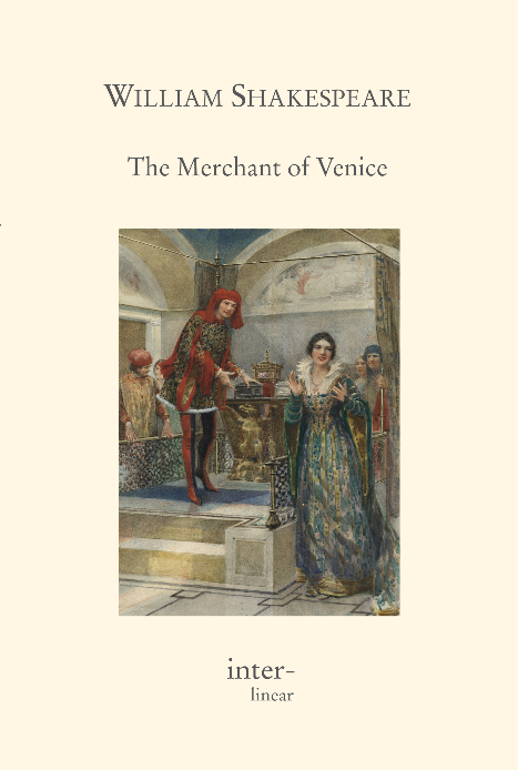 Buchcover von "The Merchant of Venice" von William Shakespeare. Text: Act I - 1. Scene: Enter Antonio, Salerio and Solanio. Antonio: In sooth I know not why I am so sad. It wearies me – you say it wearies you – But how I caught it, found it or came by it, What stuff ’tis made of, whereof it is born, I am to learn. And such a want-wit sadness makes of me That I have much ado to know myself. Salerio: Your mind is tossing on the ocean, There where your argosies with portly sail Like signiors and rich burghers on the flood, Or, as it were the pageants of the sea, Do overpeer the petty traffickers That curtsy to them, do them reverence, As they fly by them with their woven wings. Solanio: Believe me, sir, had I such venture forth, The better part of my affections would Be with my hopes abroad. I should be still Plucking the grass to know where sits the wind, Peering in maps for ports and piers and roads, And every object that might make me fear Misfortune to my ventures, out of doubt Would make me sad. Salerio: My wind, cooling my broth, Would blow me to an ague when I thought What harm a wind too great might do at sea. I should not see the sandy hour-glass run But I should think of shallows and of flats And see my wealthy ‘Andrew’ docked in sand, Vailing her high-top lower than her ribs To kiss her burial. Should I go to church And see the holy edifice of stone And not bethink me straight of dangerous rocks, Which, touching but my gentle vessel’s side, Would scatter all her spices on the stream, Enrobe the roaring waters with my silks, And in a word, but even now worth this And now worth nothing? Shall I have the thought To think on this, and shall I lack the thought That such a thing bechanced would make me sad? But tell not me! I know Antonio Is sad to think upon his merchandise. Antonio: Believe me, no! I thank my fortune for it: My ventures are not in one bottom trusted, Nor to one place, nor is my whole estate Upon the fortune of this present year. Therefore my merchandise makes me not sad. Solanio: Why then, you are in love! Antonio: Fie, fie! Solanio: Not in love neither? Then let us say you are sad Because you are not merry, and ’twere as easy For you to laugh and leap and say you are merry Because you are not sad. Now, by two-headed Janus, Nature hath framed strange fellows in her time: Some that will evermore peep through their eyes And laugh like parrots at a bagpiper, And other of such vinegar aspect That they’ll not show their teeth in way of smile Though Nestor swear the jest be laughable. Enter Bassanio, Lorenzo and Gratiano Here comes Bassanio, your most noble kinsman, Gratiano and Lorenzo. Fare ye well! We leave you now with better company. Salerio: I would have stayed till I had made you merry, If worthier friends had not prevented me. Antonio: Your worth is very dear in my regard. I take it your own business calls on you, And you embrace th’ occasion to depart. Salerio to Bassanio, Lorenzo and Gratiano: Good morrow, my good lords! Bassanio: Good signiors both, when shall we laugh? Say, when? You grow exceeding strange. Must it be so? Salerio: We’ll make our leisures to attend on yours. Exeunt Salerio and Solanio. Lorenzo: My lord Bassanio, since you have found Antonio, We two will leave you, but at dinner-time, I pray you, have in mind where we must meet. Bassanio: I will not fail you. Gratiano: You look not well, Signior Antonio. You have too much respect upon the world. They lose it that do buy it with much care. Believe me, you are marvellously changed! Antonio: I hold the world but as the world, Gratiano: A stage where every man must play a part, And mine a sad one. Gratiano: Let me play the fool! With mirth and laughter let old wrinkles come, And let my liver rather heat with wine Than my heart cool with mortifying groans. Why should a man whose blood is warm within Sit like his grandsire cut in alabaster, Sleep when he wakes, and creep into the jaundice By being peevish? I tell thee what, Antonio, I love thee, and ’tis my love that speaks: There are a sort of men whose visages Do cream and mantle like a standing pond, And do a wilful stillness entertain With purpose, to be dressed in an opinion Of wisdom, gravity, profound conceit, As who should say: ‘I am Sir Oracle, And when I ope my lips, let no dog bark.’ O my Antonio, I do know of these That therefore only are reputed wise For saying nothing, when, I am very sure If they should speak, would almost damn those ears, Which, hearing them, would call their brothers fools. I’ll tell thee more of this another time. But fish not with this melancholy bait For this fool gudgeon, this opinion. Come, good Lorenzo! Fare ye well awhile! I’ll end my exhortation after dinner. Lorenzo: Well, we will leave you then till dinner-time. I must be one of these same dumb wise men, For Gratiano never lets me speak. Gratiano: Well, keep me company but two years more, Thou shalt not know the sound of thine own tongue.  Antonio: Fare you well! I’ll grow a talker for this gear. Gratiano: Thanks, i’faith, for silence is only commendable In a neat’s tongue dried and a maid not vendible. Exeunt Gratiano and Lorenzo. Antonio: Is that anything now? Bassanio: Gratiano speaks an infinite deal of nothing, more than any man in all Venice. His reasons are as two grains of wheat hid in two bushels of chaff: You shall seek all day ere you find them, and when you have them they are not worth the search. Antonio: Well, tell me now, what lady is the same To whom you swore a secret pilgrimage, That you today promised to tell me of? Bassanio: ’Tis not unknown to you, Antonio, How much I have disabled mine estate By something showing a more swelling port Than my faint means would grant continuance. Nor do I now make moan to be abridged From such a noble rate. But my chief care Is to come fairly off from the great debts Wherein my time, something too prodigal, Hath left me gaged. To you, Antonio, I owe the most in money and in love, And from your love I have a warranty To unburden all my plots and purposes How to get clear of all the debts I owe. Antonio: I pray you, good Bassanio, let me know it, And if it stand – as you yourself still do – Within the eye of honour, be assured My purse, my person, my extremest means Lie all unlocked to your occasions. Bassanio: In my schooldays, when I had lost one shaft, I shot his fellow of the selfsame flight The selfsame way with more advised watch, To find the other forth, and by adventuring both I oft found both. I urge this childhood proof Because what follows is pure innocence: I owe you much, and like a wilful youth That which I owe is lost. But if you please To shoot another arrow that self way Which you did shoot the first, I do not doubt, As I will watch the aim, or to find both Or bring your latter hazard back again And thankfully rest debtor for the first. Antonio: You know me well, and herein spend but time To wind about my love with circumstance, And out of doubt you do me now more wrong In making question of my uttermost Than if you had made waste of all I have. Then do but say to me what I should do That in your knowledge may by me be done, And I am prest unto it. Therefore speak! Bassanio: In Belmont is a lady richly left, And she is fair and – fairer than that word – Of wondrous virtues. Sometimes from her eyes I did receive fair speechless messages. Her name is Portia, nothing undervalued To Cato’s daughter, Brutus’ Portia, Nor is the wide world ignorant of her worth, For the four winds blow in from every coast Renowned suitors, and her sunny locks Hang on her temples like a golden fleece, Which makes her seat of Belmont Colchos’ strond, And many Jasons come in quest of her. O my Antonio, had I but the means To hold a rival place with one of them, I have a mind presages me such thrift That I should questionless be fortunate. Antonio: Thou know’st that all my fortunes are at sea, Neither have I money, nor commodity To raise a present sum. Therefore go forth! Try what my credit can in Venice do, That shall be racked even to the uttermost To furnish thee to Belmont, to fair Portia. Go presently inquire, and so will I, Where money is. And I no question make To have it of my trust or for my sake. Exeunt. 2. Scene Enter Portia with her waiting-woman Nerissa. Portia: By my troth, Nerissa, my little body is aweary of this great world. Nerissa: You would be, sweet madam, if your miseries were in the same abundance as your good fortunes are. And yet, for aught I see, they are as sick that surfeit with too much as they that starve with nothing. It is no mean happiness, therefore, to be seated in the mean. Superfluity comes sooner by white hairs, but competency lives lon- ger. Portia: Good sentences, and well pronounced! Nerissa: They would be better if well followed. Portia: If to do were as easy as to know what were good to do, cha­- pels had been churches and poor men’s cottages princes’ palaces. It is a good divine that follows his own instructions. I can easier teach twenty what were good to be done than be one of the twenty to fol­- low mine own teaching. The brain may devise laws for the blood, but a hot temper leaps o’er a cold decree, such a hare is madness, the youth, to skip o’er the meshes of good counsel, the cripple. But this reasoning is not in the fashion to choose me a husband. O me, the word ‘choose’: I may neither choose, who I would, nor refuse who I dislike, so is the will of a living daughter curbed by the will of a dead father. Is it not hard, Nerissa, that I cannot choose one, nor refuse none? Nerissa: Your father was ever virtuous, and holy men at their death have good inspirations. Therefore the lottery that he hath devised in these three chests of gold, silver and lead, whereof who chooses his meaning chooses you, will no doubt never be chosen by any rightly but one who you shall rightly love. But what warmth is there in your affection towards any of these princely suitors that are al- ready come? Portia: I pray thee, overname them, and as thou namest them I will describe them and according to my description level at my affec­tion. Nerissa: First, there is the Neapolitan prince. Portia: Ay, that’s a colt indeed, for he doth nothing but talk of his horse, and he makes it a great appropriation to his own good parts that he can shoe him himself. I am much afeard, my lady, his mother played false with a smith. Nerissa: Then there is the County Palatine. Portia: He doth nothing but frown, as who should say: ‘An you will not have me, choose!’ He hears merry tales and smiles not. I fear he will prove the weeping philosopher when he grows old, being so full of unmannerly sadness in his youth. I had rather be married to a death’s head with a bone in his mouth than to either of these. God defend me from these two! Nerissa: How say you by the French lord, Monsieur Le Bon? Portia: God made him, and therefore let him pass for a man. In truth, I know it is a sin to be a mocker, but he, why, he hath a horse better than the Neapolitan’s, a better bad habit of frowning than the Count Palatine. He is every man in no man. If a throstle sing, he falls straight a-capering. He will fence with his own shadow. If I should marry him, I should marry twenty husbands. If he would despise me, I would forgive him, for if he love me to madness, I shall never requite him. Nerissa: What say you then to Falconbridge, the young baron of Eng- land? Portia: You know I say nothing to him, for he understands not me, nor I him. He hath neither Latin, French, nor Italian, and you will come into the court and swear that I have a poor pennyworth in the English. He is a proper man’s picture, but alas, who can converse with a dumb-show? How oddly he is suited! I think he bought his doublet in Italy, his round hose in France, his bonnet in Germany and his behaviour everywhere. Nerissa: What think you of the Scottish lord, his neighbour? Portia: That he hath a neighbourly charity in him, for he borrowed a box of the ear of the Englishman and swore he would pay him again when he was able. I think the Frenchman became his surety and sealed under for another. Nerissa: How like you the young German, the Duke of Saxony’s nephew? Portia: Very vilely in the morning, when he is sober, and most vilely in the afternoon, when he is drunk. When he is best, he is a little worse than a man, and when he is worst, he is little better than a beast. An the worst fall that ever fell, I hope I shall make shift to go without him. Nerissa: If he should offer to choose and choose the right casket, you should refuse to perform your father’s will, if you should refuse to accept him. Portia: Therefore, for fear of the worst, I pray thee, set a deep glass of Rhenish wine on the contrary casket, for if the devil be within and that temptation without, I know he will choose it. I will do anything, Nerissa, ere I will be married to a sponge. Nerissa: You need not fear, lady, the having any of these lords. They have acquainted me with their determinations, which is indeed to re- turn to their home and to trouble you with no more suit, unless you may be won by some other sort than your father’s imposition de- pending on the caskets. Portia: If I live to be as old as Sibylla, I will die as chaste as Diana, unless I be obtained by the manner of my father’s will. I am glad this parcel of wooers are so reasonable, for there is not one among them but I dote on his very absence, and I pray God, grant them a fair de- parture. Nerissa: Do you not remember, lady, in your father’s time a Venetian, a scholar and a soldier, that came hither in company of the Marquess of Montferrat? Portia: Yes, yes, it was Bassanio, as I think, so was he called. Nerissa: True, madam! He, of all the men that ever my foolish eyes looked upon, was the best deserving a fair lady. Portia: I remember him well, and I remember him worthy of thy praise. Enter a servingman How now, what news? Servingman: The four strangers seek for you, madam, to take their leave, and there is a forerunner come from a fifth, the Prince of Mo­- rocco, who brings word the prince, his master, will be here tonight. Portia: If I could bid the fifth welcome with so good heart as I can bid the other four farewell, I should be glad of his approach. If he have the condition of a saint and the complexion of a devil, I had rather he should shrive me than wive me. Come, Nerissa! Sirrah, go before! Whiles we shut the gate upon one wooer, another knocks at the door. Exeunt. 3. Scene Enter Bassanio with Shylock the Jew. Shylock: Three thousand ducats, well. Bassanio: Ay, sir, for three months. Shylock: For three months, well. Bassanio: For the which, as I told you, Antonio shall be bound. Shylock: Antonio shall become bound, well. Bassanio: May you stead me? Will you pleasure me? Shall I know your answer? Shylock: Three thousand ducats for three months and Antonio bound. Bassanio: Your answer to that? Shylock: Antonio is a good man. Bassanio: Have you heard any imputation to the contrary? Shylock: Ho no, no, no, no! My meaning in saying he is a good man is to have you understand me that he is sufficient. Yet his means are in supposition. He hath an argosy bound to Tripolis, another to the Indies. I understand moreover upon the Rialto , he hath a third at Mexico, a fourth for England, and other ventures he hath squan­- dered abroad. But ships are but boards, sailors but men. There be land rats and water rats, water thieves and land thieves, I mean pi­- rates. And then there is the peril of waters, winds and rocks. The man is not­withstanding sufficient. Three thousand ducats. I think I may take his bond. Bassanio: Be assured you may! Shylock: I will be assured I may, and that I may be assured, I will be- think me. May I speak with Antonio? Bassanio: If it please you to dine with us. Shylock: Yes, to smell pork, to eat of the habitation which your proph- et the Nazarite conjured the devil into. I will buy with you, sell with you, talk with you, walk with you and so following, but I will not eat with you, drink with you, nor pray with you. What news on the Ri- alto? Who is he comes here? Enter Antonio Bassanio: This is Signior Antonio. Shylock aside: How like a fawning publican he looks! I hate him for he is a Christian, But more for that in low simplicity He lends out money gratis and brings down The rate of usance here with us in Venice. If I can catch him once upon the hip, I will feed fat the ancient grudge I bear him. He hates our sacred nation, and he rails Even there where merchants most do congregate On me, my bargains and my well-won thrift, Which he calls ‘interest’. Cursed be my tribe, If I forgive him. Bassanio: Shylock, do you hear? Shylock: I am debating of my present store, And by the near guess of my memory I cannot instantly raise up the gross Of full three thousand ducats. What of that? Tubal, a wealthy Hebrew of my tribe, Will furnish me. But soft! How many months Do you desire? To Antonio: Rest you fair, good signior! Your worship was the last man in our mouths. Antonio: Shylock, albeit I neither lend nor borrow By taking nor by giving of excess, Yet, to supply the ripe wants of my friend, I’ll break a custom. To Bassanio: Is he yet possessed How much ye would? Shylock: Ay, ay, three thousand ducats. Antonio: And for three months. Shylock: I had forgot, three months. To Bassanio: You told me so. To Antonio: Well then, your bond. And let me see! But hear you, Methoughts you said you neither lend nor borrow Upon advantage. Antonio: I do never use it. Shylock: When Jacob grazed his uncle Laban’s sheep – This Jacob from our holy Abram was, As his wise mother wrought in his behalf, The third possessor. Ay, he was the third ... Antonio: And what of him? Did he take interest? Shylock: No, not take interest, not as you would say Directly ‘interest’. Mark what Jacob did: When Laban and himself were compromised That all the eanlings which were streaked and pied Should fall as Jacob’s hire, the ewes, being rank In the end of autumn, turned to the rams, And when the work of generation was Between these woolly breeders in the act, The skilful shepherd peeled me certain wands, And in the doing of the deed of kind He stuck them up before the fulsome ewes, Who then conceiving, did in eaning time Fall parti-coloured lambs, and those were Jacob’s. This was a way to thrive, and he was blest, And thrift is blessing if men steal it not. Antonio: This was a venture, sir, that Jacob served for; A thing not in his power to bring to pass, But swayed and fashioned by the hand of heaven. Was this inserted to make interest good, Or is your gold and silver ewes and rams? Shylock: I cannot tell, I make it breed as fast. But note me, signior ... Antonio with lower voice: Mark you this, Bassanio, The devil can cite Scripture for his purpose. An evil soul producing holy witness Is like a villain with a smiling cheek, A goodly apple rotten at the heart. O what a goodly outside falsehood hath! Shylock: Three thousand ducats, ’tis a good round sum. Three months from twelve, then let me see the rate ... Antonio: Well, Shylock, shall we be beholding to you? Shylock: Signior Antonio, many a time and oft In the Rialto you have rated me About my moneys and my usances. Still have I borne it with a patient shrug, For sufferance is the badge of all our tribe. You call me misbeliever, cut-throat dog And spit upon my Jewish gaberdine, And all for use of that which is mine own. Well then, it now appears you need my help. Go to then! You come to me and you say: ‘Shylock, we would have moneys’, you say so, You, that did void your rheum upon my beard And foot me as you spurn a stranger cur Over your threshold. Moneys is your suit. What should I say to you? Should I not say: ‘Hath a dog money? Is it possible A cur can lend three thousand ducats?’ Or Shall I bend low and in a bondman’s key With bated breath and whispering humbleness Say this: ‘Fair sir, you spat on me on Wednesday last, You spurned me such a day, another time You called me dog, and for these courtesies I’ll lend you thus much moneys?’ Antonio: I am as like to call thee so again, To spit on thee again, to spurn thee too. If thou wilt lend this money, lend it not As to thy friends, for when did friendship take A breed for barren metal of his friend? But lend it rather to thine enemy, Who if he break, thou mayst with better face Exact the penalty. Shylock: Why look you, how you storm! I would be friends with you and have your love, Forget the shames that you have stained me with, Supply your present wants and take no doit Of usance for my moneys, and you’ll not hear me. This is kind I offer. Bassanio: This were kindness. Shylock: This kindness will I show. Go with me to a notary, seal me there Your single bond and, in a merry sport, If you repay me not on such a day, In such a place, such sum or sums, as are Expressed in the condition, let the forfeit Be nominated for an equal pound Of your fair flesh, to be cut off and taken In what part of your body pleaseth me. Antonio: Content, in faith! I’ll seal to such a bond And say there is much kindness in the Jew. Bassanio to Antonio: You shall not seal to such a bond for me. I’ll rather dwell in my necessity. Antonio: Why, fear not, man! I will not forfeit it. Within these two months – that’s a month before This bond expires – I do expect return Of thrice three times the value of this bond. Shylock: O father Abram, what these Christians are, Whose own hard dealings teaches them suspect The thoughts of others! To Bassanio: Pray you, tell me this: If he should break his day, what should I gain By the exaction of the forfeiture? A pound of man’s flesh, taken from a man, Is not so estimable, profitable neither, As flesh of muttons, beefs or goats. I say, To buy his favour I extend this friendship. If he will take it, so! If not, adieu. And for my love, I pray you, wrong me not! Antonio: Yes, Shylock, I will seal unto this bond. Shylock: Then meet me forthwith at the notary’s! Give him direction for this merry bond, And I will go and purse the ducats straight. See to my house, left in the fearful guard Of an unthrifty knave, and presently I’ll be with you. Exit. Antonio: Hie thee, gentle Jew! To Bassanio: The Hebrew will turn Christian: He grows kind. Bassanio: I like not fair terms and a villain’s mind. Antonio: Come on! In this there can be no dismay. My ships come home a month before the day. Exeunt. Act II 1. Scene Flourish of cornets. Enter the Prince of Morocco, a tawny moor, all in white, and three or four followers accordingly, with Portia, Nerissa and their train. Morocco: Mislike me not for my complexion, The shadowed livery of the burnished sun, To whom I am a neighbour and near bred. Bring me the fairest creature northward born, Where Phoebus’ fire scarce thaws the icicles, And let us make incision for your love To prove whose blood is reddest, his or mine. I tell thee, lady, this aspect of mine Hath feared the valiant. By my love I swear, The best-regarded virgins of our clime Have loved it too. I would not change this hue, Except to steal your thoughts, my gentle queen. Portia: In terms of choice I am not solely led By nice direction of a maiden’s eyes. Besides, the lott’ry of my destiny Bars me the right of voluntary choosing. But, if my father had not scanted me And hedged me by his wit, to yield myself His wife, who wins me by that means I told you, Yourself, renowned prince, then stood as fair As any comer I have looked on yet For my affection. Morocco: Even for that I thank you. Therefore, I pray you, lead me to the caskets To try my fortune. By this scimitar That slew the sophy and a Persian prince That won three fields of Sultan Solyman, I would o’erstare the sternest eyes that look, Outbrave the heart most daring on the earth, Pluck the young sucking cubs from the she-bear, Yea, mock the lion when he roars for prey, To win thee, lady. But alas the while, If Hercules and Lichas play at dice Which is the better man, the greater throw May turn by fortune from the weaker hand. So is Alcides beaten by his rage, And so may I, blind Fortune leading me, Miss that which one unworthier may attain, And die with grieving. Portia: You must take your chance, And either not attempt to choose at all, Or swear before you choose, if you choose wrong Never to speak to lady afterward In way of marriage. Therefore be advised! Morocco: Nor will not. Come, bring me unto my chance! Portia: First forward to the temple! After dinner Your hazard shall be made. Morocco: Good fortune then, To make me blest or cursed’st among men. Cornets. Exeunt. 2. Scene Enter Launcelot Gobbo the clown, alone. Launcelot: Certainly, my conscience will serve me to run from this Jew, my master. The fiend is at mine elbow and tempts me, saying to me: ‘Gobbo, Launcelot Gobbo, good Launcelot’, or ‘Good Gobbo’, or ‘Good Launcelot Gobbo, use your legs, take the start, run away’. My conscience says: ‘No, take heed, honest Launcelot, take heed, honest Gobbo’, or as aforesaid: ‘Honest Launcelot Gobbo, do not run, scorn running with thy heels’. Well, the most courageous fiend bids me pack. ‘Fia!’ says the fiend. ‘Away!’ says the fiend. ‘For the heavens, rouse up a brave mind’, says the fiend, ‘and run’. Well, my conscience, hanging about the neck of my heart, says very wisely to me: ‘My honest friend Launcelot’, being an honest man’s son or rather an honest woman’s son, for indeed my father did something smack, something grow to, he had a kind of taste ... Well, my con­­- science says: ‘Launcelot, budge not!’ ‘Budge’, says the fiend. ‘Budge not’, says my conscience. ‘Conscience’, say I, ‘you counsel well’. ‘Fiend’, say I, ‘you counsel well’. To be ruled by my conscience, I should stay with the Jew, my master, who, God bless the mark, is a kind of devil, and to run away from the Jew, I should be ruled by the fiend, who, saving your reverence, is the devil himself. Certainly the Jew is the very devil incarnation, and in my conscience: My con­- science is but a kind of hard conscience to offer to counsel me to stay with the Jew. The fiend gives the more friendly counsel. I will run, fiend. My heels are at your commandment. I will run. Enter old Gobbo with a basket Gobbo: Master young man, you, I pray you, which is the way to Mas- ter Jew’s? Launcelot aside: O heavens, this is my true-begotten father who, be- ing more than sand-blind, high-gravel-blind, knows me not. I will try confusions with him. Gobbo: Master young gentleman, I pray you, which is the way to Mas- ter Jew’s? Launcelot: Turn up on your right hand at the next turning, but at the next turning of all on your left, marry, at the very next turning turn of no hand, but turn down indirectly to the Jew’s house. Gobbo: Be God’s sonties, ’twill be a hard way to hit! Can you tell me whether one Launcelot, that dwells with him, dwell with him or no? Launcelot: Talk you of young Master Launcelot? Aside: Mark me now, now will I raise the waters. To old Gobbo: Talk you of young Master Laun­celot? Gobbo: No master, sir, but a poor man’s son. His father, though I say’t, is an honest exceeding poor man and – God be thanked – well to live. Launcelot: Well, let his father be what a will, we talk of young Master Launcelot. Gobbo: Your worship’s friend and Launcelot, sir. Launcelot: But I pray you, ergo old man, ergo I beseech you, talk you of young Master Launcelot! Gobbo: Of Launcelot, an’t please your mastership. Launcelot: Ergo: Master Launcelot. Talk not of Master Launcelot, father, for the young gentleman – according to Fates and Destinies and such odd sayings the ‘Sisters Three’ and such branches of learn- ing – is indeed deceased or as you would say in plain terms: gone to heaven. Gobbo: Marry, God forbid! The boy was the very staff of my age, my very prop. Launcelot aside: Do I look like a cudgel or a hovel-post, a staff or a prop? To old Gobbo: Do you know me, father? Gobbo: Alack the day, I know you not, young gentleman! But I pray you, tell me is my boy – God rest his soul – alive or dead? Launcelot: Do you not know me, father? Gobbo: Alack, sir, I am sand-blind! I know you not. Launcelot: Nay, indeed, if you had your eyes you might fail of the knowing me. It is a wise father that knows his own child! Well, old man, I will tell you news of your son. He kneels. Give me your bless- ing! Truth will come to light. Murder cannot be hid long, a man’s son may, but in the end truth will out. Gobbo: Pray you, sir, stand up! I am sure you are not Launcelot my boy. Launcelot: Pray you, let’s have no more fooling about it, but give me your blessing! I am Launcelot, your boy that was, your son that is, your child that shall be. Gobbo: I cannot think you are my son. Launcelot: I know not what I shall think of that, but I am Laun­ce- lot, the Jew’s man, and I am sure: Margery, your wife, is my mo­th- er. Gobbo: Her name is Margery indeed. I’ll be sworn, if thou be Laun­ce- lot, thou art mine own flesh and blood. Lord, worshipped might he be, what a beard hast thou got! Thou hast got more hair on thy chin than Dobbin my fill-horse has on his tail. Launcelot: It should seem then that Dobbin’s tail grows backward. I am sure he had more hair on his tail than I have on my face when I last saw him. He stands up. Gobbo: Lord, how art thou changed! How dost thou and thy master agree? I have brought him a present. How ’gree you now? Launcelot: Well, well! But, for mine own part, as I have set up my rest to run away, so I will not rest till I have run some ground. My master’s a very Jew. Give him a present? Give him a halter! I am fam- ished in his service. You may tell every finger I have with my ribs. Father, I am glad you are come. Give me your present to one Master Bassanio, who indeed gives rare new liveries. If I serve not him, I will run as far as God has any ground. O rare fortune, here comes the man! To him, father, for I am a Jew if I serve the Jew any longer. Enter Bassanio with Leonardo and a follower Bassanio to follower: You may do so, but let it be so hasted that sup- per be ready at the farthest by five of the clock. Gives him letters. See these letters delivered, put the liveries to making and desire Gra- ­tiano to come anon to my lodging! Exit follower. Launcelot: To him, father! Gobbo to Bassanio with the basket: God bless your worship! Bassanio: Gramercy! Wouldst thou aught with me? Gobbo: Here’s my son, sir, a poor boy ... Launcelot to Bassanio: Not a poor boy, sir, but the rich Jew’s man that would, sir, as my father shall specify ... Gobbo: He hath a great infection, sir, as one would say, to serve ... Launcelot: Indeed, the short and the long is: I serve the Jew and have a desire, as my father shall specify ... Gobbo: His master and he, saving your worship’s reverence, are scarce cater-cousins. Launcelot: To be brief, the very truth is that the Jew, having done me wrong, doth cause me, as my father, being I hope an old man, shall frutify unto you ... Gobbo: I have here a dish of doves that I would bestow upon your worship, and my suit is ... Launcelot: In very brief, the suit is impertinent to myself, as your worship shall know by this honest old man – and though I say it: though old man – yet poor man, my father ... Bassanio: One speak for both! What would you? Launcelot: Serve you, sir. Gobbo: That is the very defect of the matter, sir. Bassanio: I know thee well, thou hast obtained thy suit. Shylock, thy master, spoke with me this day And hath preferred thee, if it be preferment To leave a rich Jew’s service to become The follower of so poor a gentleman. Launcelot: The old proverb is very well parted between my mas- ter Shylock and you, sir: You have the grace of God, sir, and he hath enough. Bassanio: Thou speak’st it well. — Go, father, with thy son! — Take leave of thy old master and inquire My lodging out! To follower: Give him a livery More guarded than his fellows’. See it done! Launcelot: Father, in! I cannot get a service, no! I have ne’er a tongue in my head, well! He looks at his palm: Well, if any man in Italy have a fairer table which doth offer to swear upon a book! I shall have good fortune. Go to, here’s a simple line of life. Here’s a small trifle of wives! Alas, fifteen wives is nothing. Eleven widows and nine maids is a simple coming-in for one man. And then to scape drown- ing thrice, and to be in peril of my life with the edge of a feather- bed! Here are simple scapes. Well, if Fortune be a woman, she’s a good wench for this gear. Father, come! I’ll take my leave of the Jew in the twinkling. Exeunt Launcelot and old Gobbo. Bassanio gives Leonardo a shopping list: I pray thee, good Leonardo, think on this! These things being bought and orderly bestowed, Return in haste, for I do feast tonight My best-esteemed acquaintance. Hie thee, go! Leonardo: My best endeavours shall be done herein. Going off. Enter Gratiano Gratiano to Leonardo: Where is your master? Leonardo: Yonder, sir, he walks. Exit. Gratiano: Signior Bassanio! Bassanio: Gratiano! Gratiano: I have suit to you. Bassanio: You have obtained it. Gratiano: You must not deny me. I must go with you to Belmont. Bassanio: Why then, you must! But hear thee, Gratiano, Thou art too wild, too rude and bold of voice – Parts that become thee happily enough And in such eyes as ours appear not faults – But where thou art not known, why, there they show Something too liberal. Pray thee, take pain To allay with some cold drops of modesty Thy skipping spirit, lest through thy wild behaviour I be misconstered in the place I go to And lose my hopes. Gratiano: Signior Bassanio, hear me: If I do not put on a sober habit, Talk with respect and swear but now and then, Wear prayer-books in my pocket, look demurely, Nay more, while grace is saying, hood mine eyes Thus with my hat and sigh and say ‘Amen’, Use all the observance of civility Like one well studied in a sad ostent To please his grandam, never trust me more! Bassanio: Well, we shall see your bearing. Gratiano: Nay, but I bar tonight: You shall not gauge me By what we do tonight. Bassanio: No, that were pity! I would entreat you rather to put on Your boldest suit of mirth, for we have friends That purpose merriment. But fare you well! I have some business. Gratiano: And I must to Lorenzo and the rest, But we will visit you at supper-time. Exeunt. 3. Scene Enter Jessica and Launcelot, the clown. Jessica: I am sorry thou wilt leave my father so. Our house is hell, and thou, a merry devil, Didst rob it of some taste of tediousness. But fare thee well! There is a ducat for thee. And, Launcelot, soon at supper shalt thou see Lorenzo, who is thy new master’s guest. Give him this letter! Do it secretly! She gives him the letter. And so farewell! I would not have my father See me in talk with thee. Launcelot: Adieu! Tears exhibit my tongue. Most beautiful pagan, most sweet Jew! If a Christian do not play the knave and get thee, I am much deceived. But adieu! These foolish drops do something drown my manly spirit. Adieu! Jessica: Farewell, good Launcelot! Exit Launcelot. Alack, what heinous sin is it in me To be ashamed to be my father’s child! But though I am a daughter to his blood, I am not to his manners. O Lorenzo, If thou keep promise, I shall end this strife, Become a Christian and thy loving wife. Exit. 4. Scene Enter Gratiano, Lorenzo, Salerio and Solanio. Lorenzo: Nay, we will slink away in supper-time, Disguise us at my lodging and return, All in an hour. Gratiano: We have not made good preparation. Salerio: We have not spoke us yet of torch-bearers. Solanio: ’Tis vile, unless it may be quaintly ordered, And better in my mind not undertook. Lorenzo: ’Tis now but four of clock. We have two hours To furnish us. Enter Launcelot with a letter Friend Launcelot, what’s the news? Launcelot: An it shall please you to break up this, it shall seem to signify. He gives him the letter. Lorenzo: I know the hand. In faith, ’tis a fair hand, And whiter than the paper it writ on Is the fair hand that writ. Gratiano: Love-news, in faith! Launcelot: By your leave, sir ... Lorenzo: Whither goest thou? Launcelot: Marry, sir, to bid my old master, the Jew, to sup to­night with my new master, the Christian. Lorenzo: Hold here, take this! He gives him money. Tell gentle Jessica I will not fail her! Speak it privately! Go, gentlemen! Exit Launcelot. To Salerio: Will you prepare you for this masque tonight? I am provided of a torch-bearer. Salerio: Ay, marry, I’ll be gone about it straight. Solanio: And so will I. Lorenzo: Meet me and Gratiano At ... Gratiano’s lodging some hour hence! Salerio: ’Tis good we do so. Exit with Solanio. Gratiano to Lorenzo: Was not that letter from fair Jessica? Lorenzo: I must needs tell thee all: She hath directed How I shall take her from her father’s house, What gold and jewels she is furnished with, What page’s suit she hath in readiness. If e’er the Jew her father come to heaven, It will be for his gentle daughter’s sake. And never dare misfortune cross her foot, Unless she do it under this excuse That she is issue to a faithless Jew. Come, go with me! Peruse this as thou goest! Fair Jessica shall be my torch-bearer. Exit with Gratiano. 5. Scene Enter Shylock, the Jew, and Launcelot, the clown that was his man. Shylock: Well, thou shalt see – thy eyes shall be thy judge – The difference of old Shylock and Bassanio. He calls off-stage: What, Jessica! — Thou shalt not gormandize As thou hast done with me ... — What, Jessica! — And sleep and snore and rend apparel out. — Why, Jessica, I say! Launcelot echoes him: Why, Jessica! Shylock: Who bids thee call? I do not bid thee call. Launcelot: Your worship was wont to tell me I could do nothing with- out bidding. Enter Jessica Jessica: Call you? What is your will? Shylock: I am bid forth to supper, Jessica. There are my keys. But wherefore should I go? I am not bid for love. They flatter me, But yet I’ll go in hate to feed upon The prodigal Christian. Jessica my girl, Look to my house! I am right loath to go. There is some ill a-brewing towards my rest, For I did dream of money-bags tonight. Launcelot: I beseech you, sir, go! My young master doth expect your reproach. Shylock: So do I his. Launcelot: And they have conspired together. I will not say you shall see a masque, but if you do, then it was not for nothing that my nose fell a-bleeding on Black Monday last at six o’clock i’th’ morning, fall- ing out that year on Ash Wednesday was, four year in th’ afternoon. Shylock: What, are there masques? Hear you me, Jessica: Lock up my doors, and when you hear the drum And the vile squealing of the wry-necked fife, Clamber not you up to the casements then, Nor thrust your head into the public street To gaze on Christian fools with varnished faces, But stop my house’s ears, I mean my casements. Let not the sound of shallow foppery enter My sober house! By Jacob’s staff I swear I have no mind of feasting forth tonight, But I will go. Go you before me, sirrah! Say I will come! Launcelot: I will go before, sir. To Jessica secretly: Mistress, look out at window for all this! There will come a Christian by Will be worth a Jewes eye. Exit. Shylock: What says that fool of Hagar’s offspring, ha? Jessica: His words were ‘Farewell mistress’, nothing else. Shylock: The patch is kind enough, but a huge feeder, Snail-slow in profit, and he sleeps by day More than the wildcat. Drones hive not with me. Therefore I part with him, and part with him To one that I would have him help to waste His borrowed purse. Well, Jessica, go in! Perhaps I will return immediately. Do as I bid you! Shut doors after you: ‘Fast bind, fast find’, A proverb never stale in thrifty mind. Exit. Jessica: Farewell! Aside: And if my fortune be not crossed, I have a father, you a daughter lost. Exit. 6. Scene Enter the masquers Gratiano and Salerio. Gratiano: This is the penthouse under which Lorenzo Desired us to make stand. Salerio: His hour is almost past. Gratiano: And it is marvel he outdwells his hour, For lovers ever run before the clock. Salerio: O, ten times faster Venus’ pigeons fly To seal love’s bonds new made than they are wont To keep obliged faith unforfeited! Gratiano: That ever holds: Who riseth from a feast With that keen appetite that he sits down? Where is the horse that doth untread again His tedious measures with the unbated fire That he did pace them first? All things that are, Are with more spirit chased than enjoyed. How like a younger or a prodigal The scarfed bark puts from her native bay, Hugged and embraced by the strumpet wind. How like the prodigal doth she return, With overweathered ribs and ragged sails, Lean, rent and beggared by the strumpet wind. Salerio: Here comes Lorenzo. More of this hereafter! Enter Lorenzo Lorenzo: Sweet friends, your patience for my long abode! Not I but my affairs have made you wait. When you shall please to play the thieves for wives, I’ll watch as long for you then. Approach! Here dwells my father Jew. Ho! Who’s within? Enter Jessica above, in boy’s clothes Jessica: Who are you? Tell me for more certainty, Albeit I’ll swear that I do know your tongue. Lorenzo: Lorenzo, and thy love! Jessica: Lorenzo certain, and my love indeed, For who love I so much? And now, who knows But you, Lorenzo, whether I am yours? Lorenzo: Heaven and thy thoughts are witness that thou art. Jessica: Here, catch this casket! It is worth the pains. I am glad ’tis night. You do not look on me, For I am much ashamed of my exchange. But love is blind, and lovers cannot see The pretty follies that themselves commit, For if they could, Cupid himself would blush To see me thus transformed to a boy. Lorenzo: Descend, for you must be my torch-bearer! Jessica: What, must I hold a candle to my shames? They in themselves, good sooth, are too too light. Why, ’tis an office of discovery, love, And I should be obscured. Lorenzo: So are you, sweet, Even in the lovely garnish of a boy. But come at once, For the close night doth play the runaway, And we are stayed for at Bassanio’s feast. Jessica: I will make fast the doors and gild myself With some more ducats and be with you straight. Exit above. Gratiano: Now, by my hood, a gentle and no Jew! Lorenzo: Beshrew me, but I love her heartily, For she is wise, if I can judge of her, And fair she is, if that mine eyes be true, And true she is, as she hath proved herself. And therefore like herself, wise, fair and true, Shall she be placed in my constant soul. Enter Jessica below What, art thou come? On, gentlemen, away! Our masquing mates by this time for us stay. Exit with Jessica and Salerio. Enter Antonio Antonio: Who’s there? Gratiano: Signior Antonio? Antonio: Fie, fie, Gratiano! Where are all the rest? ’Tis nine o’clock. Our friends all stay for you: No masque tonight! The wind is come about. Bassanio presently will go aboard. I have sent twenty out to seek for you. Gratiano: I am glad on’t. I desire no more delight Than to be under sail and gone tonight. Exeunt. 7. Scene Flourish of cornets. Enter Portia with the Prince of Morocco and both their trains. Portia to attendants: Go, draw aside the curtains and discover The several caskets to this noble prince! To Morocco: Now make your choice! Morocco taking a close look at the caskets: The first of gold, who this inscription bears: ‘Who chooseth me, shall gain what many men desire’; The second, silver, which this promise carries: ‘Who chooseth me, shall get as much as he deserves’; This third, dull lead, with warning all as blunt: ‘Who chooseth me, must give and hazard all he hath’. How shall I know if I do choose the right? Portia: The one of them contains my picture, prince! If you choose that, then I am yours withal. Morocco: Some god direct my judgement! Let me see: I will survey th’ inscriptions back again. What says this leaden casket? ‘Who chooseth me, must give and hazard all he hath.’ ‘Must give’, for what? For lead? Hazard for lead? This casket threatens: Men that hazard all Do it in hope of fair advantages. A golden mind stoops not to shows of dross. I’ll then nor give nor hazard aught for lead. What says the silver with her virgin hue? ‘Who chooseth me, shall get as much as he deserves.’ ‘As much as he deserves’? Pause there, Morocco, And weigh thy value with an even hand! If thou be’st rated by thy estimation, Thou dost deserve enough, and yet enough May not extend so far as to the lady, And yet to be afeard of my deserving Were but a weak disabling of myself. As much as I deserve? Why, that’s the lady! I do in birth deserve her and in fortunes, In graces and in qualities of breeding, But more than these, in love I do deserve. What if I strayed no farther but chose here? Let’s see once more this saying graved in gold: ‘Who chooseth me, shall gain what many men desire.’ Why, that’s the lady! All the world desires her. From the four corners of the earth they come To kiss this shrine, this mortal breathing saint. The Hyrcanian deserts and the vasty wilds Of wide Arabia are as throughfares now For princes to come view fair Portia. The watery kingdom, whose ambitious head Spits in the face of heaven, is no bar To stop the foreign spirits, but they come As o’er a brook to see fair Portia. One of these three contains her heavenly picture. Is’t like that lead contains her? ’Twere damnation To think so base a thought. It were too gross To rib her cerecloth in the obscure grave. Or shall I think in silver she’s immured, Being ten times undervalued to tried gold? O sinful thought! Never so rich a gem Was set in worse than gold. They have in England A coin that bears the figure of an angel Stamped in gold. But that’s insculped upon, But here an angel in a golden bed Lies all within. Deliver me the key! Here do I choose, and thrive I as I may! Portia gives him the key: There, take it, prince, and if my form lie there, Then I am yours. He opens the golden casket. Morocco: O hell! What have we here? A carrion death, within whose empty eye There is a written scroll. I’ll read the writing: ‘All that glisters is not gold. Often have you heard that told. Many a man his life hath sold But my outside to behold. Gilded timber do worms infold. Had you been as wise as bold, Young in limbs, in judgement old, Your answer had not been inscrolled. Fare you well, your suit is cold.’ Cold indeed and labour lost. Then farewell heat and welcome frost! Portia, adieu, I have too grieved a heart To take a tedious leave. Thus losers part. Exit with his train. Portia: A gentle riddance. Draw the curtains, go! Let all of his complexion choose me so. Exeunt. 8. Scene Enter Salerio and Solanio. Salerio: Why, man, I saw Bassanio under sail. With him is Gratiano gone along, And in their ship, I am sure, Lorenzo is not! Solanio: The villain Jew with outcries raised the duke, Who went with him to search Bassanio’s ship. Salerio: He came too late, the ship was under sail, But there the duke was given to understand That in a gondola were seen together Lorenzo and his amorous Jessica. Besides, Antonio certified the duke They were not with Bassanio in his ship. Solanio: I never heard a passion so confused, So strange, outrageous and so variable As the dog Jew did utter in the streets: ‘My daughter! O my ducats! O my daughter! Fled with a Christian! O my Christian ducats! Justice! The law! My ducats and my daughter! A sealed bag, two sealed bags of ducats, Of double ducats, stol’n from me by my daughter, And jewels, two stones, two rich and precious stones, Stol’n by my daughter! Justice! Find the girl! She hath the stones upon her and the ducats.’ Salerio: Why, all the boys in Venice follow him, Crying: ‘His stones, his daughter and his ducats!’ Solanio: Let good Antonio look he keep his day, Or he shall pay for this. Salerio: Marry, well remembered. I reasoned with a Frenchman yesterday, Who told me, in the narrow seas that part The French and English, there miscarried A vessel of our country richly fraught. I thought upon Antonio when he told me, And wished in silence that it were not his. Solanio: You were best to tell Antonio what you hear, Yet do not suddenly, for it may grieve him. Salerio: A kinder gentleman treads not the earth. I saw Bassanio and Antonio part. Bassanio told him he would make some speed Of his return. He answered: ‘Do not so! Slubber not business for my sake, Bassanio, But stay the very riping of the time, And for the Jew’s bond which he hath of me, Let it not enter in your mind of love. Be merry and employ your chiefest thoughts To courtship and such fair ostents of love As shall conveniently become you there.’ And even there, his eye being big with tears, Turning his face, he put his hand behind him, And with affection wondrous sensible He wrung Bassanio’s hand, and so they parted. Solanio: I think he only loves the world for him. I pray thee, let us go and find him out And quicken his embraced heaviness With some delight or other. Salerio: Do we so! Exeunt. 9. Scene Enter Nerissa and a servitor. Nerissa: Quick, quick, I pray thee, draw the curtain straight! The Prince of Arragon hath ta’en his oath And comes to his election presently. Flourish of cornets. Enter Arragon, his train and Portia Portia: Behold, there stand the caskets, noble prince! If you choose that wherein I am contained, Straight shall our nuptial rites be solemnized, But if you fail, without more speech, my lord, You must be gone from hence immediately. Arragon: I am enjoined by oath to observe three things: First, never to unfold to anyone Which casket ’twas I chose; next, if I fail Of the right casket, never in my life To woo a maid in way of marriage; Lastly, if I do fail in fortune of my choice, Immediately to leave you and be gone. Portia: To these injunctions everyone doth swear That comes to hazard for my worthless self. Arragon: And so have I addressed me. Fortune now To my heart’s hope! Gold, silver and base lead: ‘Who chooseth me, must give and hazard all he hath.’ You shall look fairer ere I give or hazard. What says the golden chest? Ha, let me see: ‘Who chooseth me, shall gain what many men desire.’ ‘What many men desire’: That ‘many’ may be meant By the fool multitude that choose by show, Not learning more than the fond eye doth teach, Which pries not to th’ interior, but like the martlet Builds in the weather on the outward wall, Even in the force and road of casualty. I will not choose what many men desire, Because I will not jump with common spirits And rank me with the barbarous multitudes. Why then, to thee, thou silver treasure house! Tell me once more what title thou dost bear: ‘Who chooseth me, shall get as much as he deserves.’ And well said too, for who shall go about To cozen Fortune and be honourable Without the stamp of merit? Let none presume To wear an undeserved dignity. O that estates, degrees and offices Were not derived corruptly, and that clear honour Were purchased by the merit of the wearer! How many then should cover that stand bare, How many be commanded that command, How much low peasantry would then be gleaned  From the true seed of honour, and how much honour Picked from the chaff and ruin of the times To be new varnished. Well, but to my choice! ‘Who chooseth me, shall get as much as he deserves.’ I will assume desert. Give me a key for this, And instantly unlock my fortunes here. He receives the key and opens the silver casket. Portia: Too long a pause for that which you find there. Arragon: What’s here? The portrait of a blinking idiot, Presenting me a schedule! I will read it. How much unlike art thou to Portia, How much unlike my hopes and my deservings! ‘Who chooseth me, shall have as much as he deserves’: Did I deserve no more than a fool’s head? Is that my prize? Are my deserts no better? Portia: To offend and judge are distinct offices And of opposed natures. Arragon: What is here? ‘The fire seven times tried this. Seven times tried that judgement is That did never choose amiss. Some there be that shadows kiss, Such have but a shadow’s bliss. There be fools alive iwis, Silvered o’er, and so was this. Take what wife you will to bed, I will ever be your head. So be gone! You are sped.’ Still more fool I shall appear By the time I linger here. With one fool’s head I came to woo, But I go away with two. Sweet, adieu! I’ll keep my oath, Patiently to bear my wroth. Exit with his train. Portia: Thus hath the candle singed the moth. O these deliberate fools! When they do choose, They have the wisdom by their wit to lose. Nerissa: The ancient saying is no heresy: ‘Hanging and wiving goes by destiny.’ Portia: Come, draw the curtain, Nerissa! Enter messenger Messenger: Where is my lady? Portia: Here! What would my lord? Messenger: Madam, there is alighted at your gate A young Venetian, one that comes before To signify th’ approaching of his lord, From whom he bringeth sensible regreets, To wit – besides commends and courteous breath – Gifts of rich value. Yet I have not seen So likely an ambassador of love. A day in April never came so sweet To show how costly summer was at hand, As this fore-spurrer comes before his lord. Portia: No more, I pray thee, I am half afeard Thou wilt say anon he is some kin to thee, Thou spend’st such high-day wit in praising him. Come, come, Nerissa, for I long to see Quick Cupid’s post that comes so mannerly. Nerissa: Bassanio lord, love if thy will it be! Exeunt. Act III 1. Scene Enter Solanio and Salerio. Solanio: Now, what news on the Rialto? Salerio: Why, yet it lives there unchecked that Antonio hath a ship of rich lading wracked on the narrow seas. The Goodwins, I think, they call the place, a very dangerous flat, and fatal, where the car­- casses of many a tall ship lie buried, as they say, if my gossip Report be an honest woman of her word. Solanio: I would, she were as lying a gossip in that as ever knapped ginger, or made her neighbours believe she wept for the death of a third husband. But it is true, without any slips of prolixity or cros­s- ing the plain highway of talk, that the good Antonio, the honest An- tonio – O that I had a title good enough to keep his name com­pany! Salerio: Come: the full stop! Solanio: Ha, what sayest thou? Why, the end is, he hath lost a ship. Salerio: I would it might prove the end of his losses. Solanio: Let me say Amen betimes, lest the devil cross my prayer, for here he comes in the likeness of a Jew. Enter Shylock How now, Shylock? What news among the merchants? Shylock: You knew – none so well, none so well as you – of my daugh- ter’s flight. Salerio: That’s certain. I for my part knew the tailor that made the wings she flew withal. Solanio: And Shylock for his own part knew the bird was fledged, and then it is the complexion of them all to leave the dam. Shylock: She is damned for it. Salerio: That’s certain, if the devil may be her judge. Shylock: My own flesh and blood to rebel! Solanio: Out upon it, old carrion! Rebels it at these years? Shylock: I say my daughter is my flesh and my blood. Salerio: There is more difference between thy flesh and hers than be- tween jet and ivory, more between your bloods than there is between red wine and Rhenish. But tell us, do you hear whether Antonio have had any loss at sea or no? Shylock: There I have another bad match, a bankrupt, a prodigal, who dare scarce show his head on the Rialto, a beggar that was used to come so smug upon the mart! Let him look to his bond! He was wont to call me usurer. Let him look to his bond! He was wont to lend mon- ey for a Christian courtesy. Let him look to his bond! Salerio: Why, I am sure if he forfeit, thou wilt not take his flesh. What’s that good for? Shylock: To bait fish withal. If it will feed nothing else, it will feed my revenge: He hath disgraced me and hindered me half a million, laughed at my losses, mocked at my gains, scorned my nation, thwarted my bargains, cooled my friends, heated mine enemies, and what’s his reason? I am a Jew. Hath not a Jew eyes? Hath not a Jew hands, organs, dimensions, senses, affections, passions? Fed with the same food, hurt with the same weapons, subject to the same diseases, healed by the same means, warmed and cooled by the same winter and summer as a Christian is? If you prick us, do we not bleed? If you tickle us, do we not laugh? If you poison us, do we not die? And if you wrong us, shall we not revenge? If we are like you in the rest, we will resemble you in that. If a Jew wrong a Christian, what is his humility? Revenge! If a Christian wrong a Jew, what should his sufferance be by Christian example? Why, revenge! The villainy you teach me I will execute, and it shall go hard but I will better the instruction. Enter a man from Antonio Man: Gentlemen, my master Antonio is at his house and desires to speak with you both. Salerio: We have been up and down to seek him. Enter Tubal Solanio aside to Salerio: Here comes another of the tribe. A third can- not be matched, unless the devil himself turn Jew. Exeunt Solanio and Salerio with Antonio’s man. Shylock: How now, Tubal! What news from Genoa? Hast thou found my daughter? Tubal: I often came where I did hear of her, but cannot find her. Shylock: Why, there, there, there, there: A diamond gone cost me two thousand ducats in Frankfurt! The curse never fell upon our nation till now. I never felt it till now. Two thousand ducats in that and other precious, precious jewels! I would my daughter were dead at my foot and the jewels in her ear! Would she were hearsed at my foot and the ducats in her coffin! No news of them? Why so? And I know not what’s spent in the search. Why thou, loss upon loss! The thief gone with so much, and so much to find the thief! And no satisfaction, no revenge, nor no ill luck stirring but what lights o’ my shoulders, no sighs but o’ my breathing, no tears but o’ my shedding. Tubal: Yes, other men have ill luck too. Antonio, as I heard in Ge­n- oa ... Shylock: What, what, what? Ill luck, ill luck? Tubal: Hath an argosy cast away coming from Tripolis. Shylock: I thank God, I thank God! Is it true, is it true? Tubal: I spoke with some of the sailors that escaped the wrack. Shylock: I thank thee, good Tubal! Good news, good news! Ha, ha! Heard in Genoa? Tubal: Your daughter spent in Genoa, as I heard, one night fourscore ducats. Shylock: Thou stick’st a dagger in me. I shall never see my gold again. Fourscore ducats at a sitting, fourscore ducats! Tubal: There came divers of Antonio’s creditors in my company to Venice, that swear he cannot choose but break. Shylock: I am very glad of it. I’ll plague him. I’ll torture him. I am glad of it. Tubal: One of them showed me a ring that he had of your daughter for a monkey. Shylock: Out upon her! Thou torturest me, Tubal. It was my tur­- quoise. I had it of Leah when I was a bachelor. I would not have given it for a wilderness of monkeys. Tubal: But Antonio is certainly undone. Shylock: Nay, that’s true, that’s very true. Go, Tubal, fee me an of- ficer! Bespeak him a fortnight before! I will have the heart of him if he forfeit, for, were he out of Venice, I can make what merchandise I will. Go, Tubal, and meet me at our synagogue! Go, good Tubal, at our synagogue, Tubal! Exeunt. 2. Scene Enter Bassanio, Portia, Nerissa, Gratiano and all their trains. Portia to Bassanio: I pray you tarry! Pause a day or two Before you hazard, for in choosing wrong I lose your company. Therefore forbear awhile! There’s something tells me, but it is not love, I would not lose you, and you know yourself: Hate counsels not in such a quality. But lest you should not understand me well – And yet a maiden hath no tongue but thought – I would detain you here some month or two Before you venture for me. I could teach you How to choose right, but then I am forsworn. So will I never be. So may you miss me. But if you do, you’ll make me wish a sin, That I had been forsworn. Beshrew your eyes! They have o’erlooked me and divided me. One half of me is yours, the other half yours, Mine own I would say, but if mine then yours, And so all yours. O these naughty times Put bars between the owners and their rights: And so, though yours, not yours. Prove it so, Let Fortune go to hell for it, not I. I speak too long, but ’tis to peise the time, To eke it and to draw it out in length, To stay you from election. Bassanio: Let me choose, For as I am, I live upon the rack. Portia: Upon the rack, Bassanio? Then confess What treason there is mingled with your love. Bassanio: None but that ugly treason of mistrust Which makes me fear th’ enjoying of my love. There may as well be amity and life ’Tween snow and fire, as treason and my love. Portia: Ay, but I fear you speak upon the rack, Where men enforced do speak anything. Bassanio: Promise me life, and I’ll confess the truth. Portia: Well then, confess and live! Bassanio: ‘Confess and love’ Had been the very sum of my confession. O happy torment, when my torturer Doth teach me answers for deliverance. But let me to my fortune and the caskets! Portia: Away then! I am locked in one of them. If you do love me, you will find me out. Nerissa and the rest, stand all aloof! Let music sound while he doth make his choice! Then, if he lose, he makes a swanlike end, Fading in music. That the comparison May stand more proper, my eye shall be the stream And wat’ry death-bed for him. He may win, And what is music then? Then music is Even as the flourish, when true subjects bow To a new-crowned monarch. Such it is As are those dulcet sounds in break of day, That creep into the dreaming bridegroom’s ear And summon him to marriage. Now he goes With no less presence but with much more love Than young Alcides, when he did redeem The virgin tribute paid by howling Troy To the sea monster. I stand for sacrifice, The rest aloof are the Dardanian wives, With bleared visages come forth to view The issue of th’ exploit. Go, Hercules! Live thou, I live. With much, much more dismay I view the fight than thou that mak’st the fray. A song the whilst Bassanio comments on the caskets to himself. “Tell me where is fancy bred, Or in the heart, or in the head, How begot, how nourished? All: Reply, reply! It is engendered in the eyes, With gazing fed, and fancy dies In the cradle where it lies. Let us all ring fancy’s knell. I’ll begin it: Ding, dong, bell. All: Ding, dong, bell.” Bassanio: So may the outward shows be least themselves! The world is still deceived with ornament. In law: what plea so tainted and corrupt, But being seasoned with a gracious voice, Obscures the show of evil? In religion: What damned error but some sober brow Will bless it and approve it with a text, Hiding the grossness with fair ornament? There is no vice so simple but assumes Some mark of virtue on his outward parts. How many cowards whose hearts are all as false As stairs of sand, wear yet upon their chins The beards of Hercules and frowning Mars, Who, inward searched, have livers white as milk, And these assume but valour’s excrement To render them redoubted. Look on beauty, And you shall see ’tis purchased by the weight, Which therein works a miracle in nature, Making them lightest that wear most of it. So are those crisped snaky golden locks, Which make such wanton gambols with the wind Upon supposed fairness, often known To be the dowry of a second head, The skull that bred them in the sepulchre. Thus ornament is but the guiled shore To a most dangerous sea, the beauteous scarf Veiling an Indian beauty, in a word: The seeming truth which cunning times put on To entrap the wisest. Therefore thou gaudy gold, Hard food for Midas, I will none of thee, Nor none of thee, thou pale and common drudge ’Tween man and man. But thou, thou meagre lead, Which rather threaten’st than dost promise aught, Thy paleness moves me more than eloquence, And here choose I. Joy be the consequence! Portia aside: How all the other passions fleet to air, As doubtful thoughts and rash-embraced despair And shudd’ring fear and green-eyed jealousy. O love, be moderate, allay thy ecstasy, In measure rain thy joy, scant this excess. I feel too much thy blessing. Make it less For fear I surfeit! Bassanio opens the leaden casket: What find I here? Fair Portia’s counterfeit! What demi-god Hath come so near creation? Move these eyes? Or whether, riding on the balls of mine, Seem they in motion? Here are severed lips, Parted with sugar breath. So sweet a bar Should sunder such sweet friends? Here in her hairs The painter plays the spider and hath woven A golden mesh t’ entrap the hearts of men Faster than gnats in cobwebs. But her eyes: How could he see to do them? Having made one, Methinks it should have power to steal both his And leave itself unfurnished. Yet look how far The substance of my praise doth wrong this shadow In underprizing it, so far this shadow Doth limp behind the substance. Here’s the scroll, The continent and summary of my fortune: He reads: ‘You that choose not by the view, Chance as fair and choose as true. Since this fortune falls to you, Be content and seek no new! If you be well pleased with this And hold your fortune for your bliss, Turn you where your lady is And claim her with a loving kiss.’ A gentle scroll! Fair lady, by your leave, I come by note to give and to receive, Like one of two contending in a prize, That thinks he hath done well in people’s eyes, Hearing applause and universal shout, Giddy in spirit, still gazing in a doubt Whether those pearls of praise be his or no. So, thrice-fair lady, stand I even so, As doubtful whether what I see be true, Until confirmed, signed, ratified by you. Portia: You see me, Lord Bassanio, where I stand, Such as I am: Though for myself alone I would not be ambitious in my wish To wish myself much better, yet for you I would be trebled twenty times myself, A thousand times more fair, ten thousand times more rich – That only to stand high in your account, I might in virtues, beauties, livings, friends Exceed account – but the full sum of me Is sum of something, which to term in gross, Is an unlessoned girl, unschooled, unpractised. Happy in this: she is not yet so old But she may learn; happier than this: She is not bred so dull but she can learn; Happiest of all is that her gentle spirit Commits itself to yours to be directed As from her lord, her governor, her king. Myself and what is mine to you and yours Is now converted. But now I was the lord Of this fair mansion, master of my servants, Queen o’er myself. And even now, but now, This house, these servants and this same myself Are yours, my lord’s. I give them with this ring, Which when you part from, lose or give away, Let it presage the ruin of your love And be my vantage to exclaim on you. She gives him the ring. Bassanio: Madam, you have bereft me of all words. Only my blood speaks to you in my veins, And there is such confusion in my powers As after some oration fairly spoke By a beloved prince there doth appear Among the buzzing pleased multitude, Where every something, being blent together, Turns to a wild of nothing, save of joy Expressed and not expressed. But when this ring Parts from this finger, then parts life from hence, O then be bold to say: Bassanio’s dead. Nerissa: My lord and lady, it is now our time, That have stood by and seen our wishes prosper, To cry: ‘Good joy, good joy, my lord and lady’! Gratiano: My lord Bassanio and my gentle lady, I wish you all the joy that you can wish, For I am sure you can wish none from me. And when your honours mean to solemnize The bargain of your faith, I do beseech you Even at that time I may be married too. Bassanio: With all my heart, so thou canst get a wife. Gratiano: I thank your lordship, you have got me one. My eyes, my lord, can look as swift as yours. You saw the mistress, I beheld the maid. You loved, I loved – for intermission No more pertains to me, my lord, than you. Your fortune stood upon the caskets there, And so did mine too as the matter falls, For wooing here until I sweat again And swearing till my very roof was dry With oaths of love – at last, if promise last, I got a promise of this fair one here To have her love, provided that your fortune Achieved her mistress. Portia: Is this true, Nerissa? Nerissa: Madam, it is, so you stand pleased withal. Bassanio: And do you, Gratiano, mean good faith? Gratiano: Yes, faith, my lord. Bassanio: Our feast shall be much honoured in your marriage. Gratiano to Nerissa: We’ll play with them: the first boy for a thousand ducats. Nerissa: What, and stake down? Gratiano: No, we shall ne’er win at that sport and stake down. Enter Lorenzo, Jessica and Salerio, a messenger from Venice But who comes here? Lorenzo and his infidel! What, and my old Venetian friend Salerio! Bassanio: Lorenzo and Salerio, welcome hither, If that the youth of my new interest here Have power to bid you welcome. To Portia: By your leave, I bid my very friends and countrymen, Sweet Portia, welcome. Portia: So do I, my lord. They are entirely welcome. Lorenzo: I thank your honour. For my part, my lord, My purpose was not to have seen you here, But meeting with Salerio by the way, He did entreat me past all saying ‘nay’ To come with him along. Salerio: I did, my lord, And I have reason for it: Signior Antonio Commends him to you. He gives Bassanio a letter. Bassanio: Ere I ope his letter, I pray you, tell me how my good friend doth. Salerio: Not sick, my lord, unless it be in mind, Nor well, unless in mind. His letter there Will show you his estate. Bassanio opens the letter. Gratiano: Nerissa, cheer yond stranger, bid her welcome! — Your hand, Salerio! What’s the news from Venice? How doth that royal merchant, good Antonio? I know he will be glad of our success. We are the Jasons: We have won the fleece. Salerio: I would you had won the fleece that he hath lost. Portia: There are some shrewd contents in yond same paper That steals the colour from Bassanio’s cheek: Some dear friend dead, else nothing in the world Could turn so much the constitution Of any constant man. What, worse and worse? With leave, Bassanio, I am half yourself, And I must freely have the half of anything That this same paper brings you. Bassanio: O sweet Portia, Here are a few of the unpleasant’st words That ever blotted paper! Gentle lady, When I did first impart my love to you, I freely told you all the wealth I had Ran in my veins – I was a gentleman – And then I told you true. And yet, dear lady, Rating myself at nothing, you shall see How much I was a braggart. When I told you My state was nothing, I should then have told you That I was worse than nothing, for indeed I have engaged myself to a dear friend, Engaged my friend to his mere enemy To feed my means. Here is a letter, lady: The paper as the body of my friend And every word in it a gaping wound, Issuing life-blood. — But is it true, Salerio? Hath all his ventures failed? What, not one hit, From Tripolis, from Mexico and England, From Lisbon, Barbary and India, And not one vessel ’scape the dreadful touch Of merchant-marring rocks? Salerio: Not one, my lord! Besides, it should appear that if he had The present money to discharge the Jew, He would not take it. Never did I know A creature that did bear the shape of man So keen and greedy to confound a man. He plies the duke at morning and at night, And doth impeach the freedom of the state If they deny him justice. Twenty merchants, The duke himself and the magnificoes Of greatest port have all persuaded with him, But none can drive him from the envious plea Of forfeiture, of justice and his bond. Jessica: When I was with him, I have heard him swear To Tubal and to Chus, his countrymen, That he would rather have Antonio’s flesh Than twenty times the value of the sum That he did owe him, and I know, my lord, If law, authority and power deny not, It will go hard with poor Antonio. Portia: Is it your dear friend that is thus in trouble? Bassanio: The dearest friend to me, the kindest man, The best-conditioned and unwearied spirit In doing courtesies, and one in whom The ancient Roman honour more appears Than any that draws breath in Italy. Portia: What sum owes he the Jew? Bassanio: For me three thousand ducats. Portia: What, no more? Pay him six thousand and deface the bond. Double six thousand and then treble that, Before a friend of this description Shall lose a hair through Bassanio’s fault. First go with me to church and call me wife, And then away to Venice to your friend, For never shall you lie by Portia’s side With an unquiet soul! You shall have gold To pay the petty debt twenty times over. When it is paid, bring your true friend along! My maid Nerissa and myself meantime Will live as maids and widows. Come away, For you shall hence upon your wedding day. Bid your friends welcome, show a merry cheer, Since you are dear bought, I will love you dear. But let me hear the letter of your friend! Bassanio reads: ‘Sweet Bassanio, my ships have all miscarried, my cred- itors grow cruel, my estate is very low, my bond to the Jew is for- feit, and since in paying it, it is impossible I should live. All debts are cleared between you and I, if I might but see you at my death. Notwith­stan­ding, use your pleasure! If your love do not persuade you to come, let not my letter.’ Portia: O love, dispatch all business and be gone! Bassanio: Since I have your good leave to go away, I will make haste, but till I come again No bed shall e’er be guilty of my stay, Nor rest be interposer ’twixt us twain. Exeunt. 3. Scene Enter Shylock the Jew, Solanio, Antonio and the gaoler. Shylock: Gaoler, look to him! Tell not me of mercy! This is the fool that lent out money gratis. Gaoler, look to him! Antonio: Hear me yet, good Shylock! Shylock: I’ll have my bond! Speak not against my bond! I have sworn an oath that I will have my bond. Thou call’dst me dog before thou hadst a cause, But since I am a dog, beware my fangs! The duke shall grant me justice. I do wonder, Thou naughty gaoler, that thou art so fond To come abroad with him at his request. Antonio: I pray thee, hear me speak! Shylock: I’ll have my bond. I will not hear thee speak. I’ll have my bond, and therefore speak no more! I’ll not be made a soft and dull-eyed fool, To shake the head, relent and sigh and yield To Christian intercessors. Follow not! I’ll have no speaking, I will have my bond. Exit. Solanio: It is the most impenetrable cur That ever kept with men. Antonio: Let him alone! I’ll follow him no more with bootless prayers. He seeks my life. His reason well I know: I oft delivered from his forfeitures Many that have at times made moan to me. Therefore he hates me. Solanio: I am sure the duke Will never grant this forfeiture to hold. Antonio: The duke cannot deny the course of law, For the commodity that strangers have With us in Venice, if it be denied, Will much impeach the justice of the state, Since that the trade and profit of the city Consisteth of all nations. Therefore go! These griefs and losses have so bated me That I shall hardly spare a pound of flesh Tomorrow to my bloody creditor. Well, gaoler, on! Pray God, Bassanio come To see me pay his debt, and then I care not. Exeunt. 4. Scene Enter Portia, Nerissa, Lorenzo, Jessica and Balthazar, a man of Por­- tia’s. Lorenzo to Portia: Madam, although I speak it in your presence, You have a noble and a true conceit Of godlike amity, which appears most strongly In bearing thus the absence of your lord. But, if you knew to whom you show this honour, How true a gentleman you send relief, How dear a lover of my lord, your husband, I know you would be prouder of the work Than customary bounty can enforce you. Portia: I never did repent for doing good, Nor shall not now, for in companions That do converse and waste the time together, Whose souls do bear an equal yoke of love, There must be needs a like proportion Of lineaments, of manners and of spirit, Which makes me think that this Antonio, Being the bosom lover of my lord, Must needs be like my lord. If it be so, How little is the cost I have bestowed In purchasing the semblance of my soul From out the state of hellish cruelty. This comes too near the praising of myself, Therefore no more of it! Hear other things: Lorenzo, I commit into your hands The husbandry and manage of my house Until my lord’s return. For mine own part, I have toward heaven breathed a secret vow To live in prayer and contemplation, Only attended by Nerissa here, Until her husband and my lord’s return. There is a monastery two miles off, And there we will abide. I do desire you Not to deny this imposition, The which my love and some necessity Now lays upon you. Lorenzo: Madam, with all my heart I shall obey you in all fair commands. Portia: My people do already know my mind And will acknowledge you and Jessica In place of Lord Bassanio and myself. So fare you well till we shall meet again! Lorenzo: Fair thoughts and happy hours attend on you! Jessica: I wish your ladyship all heart’s content. Portia: I thank you for your wish and am well pleased To wish it back on you. Fare you well, Jessica! Exeunt Jessica and Lorenzo. Now, Balthazar, As I have ever found thee honest-true, So let me find thee still. Take this same letter And use thou all th’ endeavour of a man In speed to Padua. See thou render this Into my cousin’s hand, Doctor Bellario, And look what notes and garments he doth give thee. She gives him a letter. Bring them, I pray thee, with imagined speed Unto the traject, to the common ferry, Which trades to Venice. Waste no time in words, But get thee gone! I shall be there before thee. Balthazar: Madam, I go with all convenient speed. Exit. Portia: Come on, Nerissa! I have work in hand That you yet know not of. We’ll see our husbands Before they think of us. Nerissa: Shall they see us? Portia: They shall, Nerissa, but in such a habit That they shall think we are accomplished With that we lack. I’ll hold thee any wager, When we are both accoutered like young men, I’ll prove the prettier fellow of the two And wear my dagger with the braver grace And speak between the change of man and boy With a reed voice and turn two mincing steps Into a manly stride and speak of frays Like a fine bragging youth and tell quaint lies, How honourable ladies sought my love, Which I denying, they fell sick and died. I could not do withal. Then I’ll repent And wish, for all that, that I had not killed them. And twenty of these puny lies I’ll tell That men shall swear I have discontinued school Above a twelve month. I have within my mind A thousand raw tricks of these bragging jacks, Which I will practise. Nerissa: Why, shall we turn to men? Portia: Fie, what a question’s that, If thou wert near a lewd interpreter! But come, I’ll tell thee all my whole device When I am in my coach, which stays for us At the park gate, and therefore haste away, For we must measure twenty miles today. Exeunt. 5. Scene Enter Launcelot, the clown, and Jessica. Launcelot: Yes truly, for look you, the sins of the father are to be laid upon the children. Therefore I promise you, I fear you. I was always plain with you, and so now I speak my agitation of the mat­- ter. Therefore be o’ good cheer, for truly I think you are dam­ned. There is but one hope in it that can do you any good, and that is but a kind of bastard hope neither. Jessica: And what hope is that, I pray thee? Launcelot: Marry, you may partly hope that your father got you not, that you are not the Jew’s daughter. Jessica: That were a kind of bastard hope indeed! So the sins of my mother should be visited upon me. Launcelot: Truly then, I fear you are damned both by father and mother. Thus when I shun Scylla, your father, I fall into Charybdis, your mother. Well, you are gone both ways. Jessica: I shall be saved by my husband. He hath made me a Christian. Launcelot: Truly, the more to blame he! We were Christians enow before, e’en as many as could well live one by another. This making of Christians will raise the price of hogs: If we grow all to be pork- eaters, we shall not shortly have a rasher on the coals for money. Enter Lorenzo Jessica: I’ll tell my husband, Launcelot, what you say. Here he comes. Lorenzo: I shall grow jealous of you shortly, Launcelot, if you thus get my wife into corners. Jessica: Nay, you need not fear us, Lorenzo. Launcelot and I are out. He tells me flatly there is no mercy for me in heaven, because I am a Jew’s daughter, and he says you are no good member of the com­mon- wealth, for in converting Jews to Christians you raise the price of pork. Lorenzo to Launcelot: I shall answer that better to the commonwealth than you can the getting up of the negro’s belly. The moor is with child by you, Launcelot. Launcelot: It is much that the moor should be more than reason, but if she be less than an honest woman, she is indeed more than I took her for. Lorenzo: How every fool can play upon the word! I think the best grace of wit will shortly turn into silence and discourse grow com­- mendable in none only but parrots. Go in, sirrah, bid them prepare for dinner! Launcelot: That is done, sir: They have all stomachs. Lorenzo: Goodly Lord, what a wit-snapper are you! Then bid them prepare dinner! Launcelot: That is done too, sir, only ‘cover’ is the word. Lorenzo: Will you cover then, sir? Launcelot: Not so, sir, neither. I know my duty. Lorenzo: Yet more quarrelling with occasion. Wilt thou show the whole wealth of thy wit in an instant? I pray thee understand a plain man in his plain meaning: Go to thy fellows, bid them cover the ta­- ble, serve in the meat, and we will come in to dinner. Launcelot: For the table, sir, it shall be ‘served in’; for the meat, sir, it shall be ‘covered’; for your ‘coming in’ to dinner, sir, why, let it be as humours and conceits shall govern. Exit Launcelot. Lorenzo: O dear discretion, how his words are suited! The fool hath planted in his memory An army of good words, and I do know A many fools that stand in better place, Garnished like him, that for a tricksy word Defy the matter. — How cheer’st thou, Jessica? And now, good sweet, say thy opinion: How dost thou like the Lord Bassanio’s wife? Jessica: Past all expressing. It is very meet The Lord Bassanio live an upright life, For having such a blessing in his lady. He finds the joys of heaven here on earth, And if on earth he do not merit it, In reason he should never come to heaven. Why, if two gods should play some heavenly match And on the wager lay two earthly women, And Portia one, there must be something else Pawned with the other, for the poor rude world Hath not her fellow. Lorenzo: Even such a husband Hast thou of me, as she is for a wife. Jessica: Nay, but ask my opinion too of that! Lorenzo: I will anon. First let us go to dinner! Jessica: Nay, let me praise you, while I have a stomach. Lorenzo: No, pray thee, let it serve for table-talk, Then, howsome’er thou speak’st, ’mong other things I shall digest it. Jessica: Well, I’ll set you forth. Exeunt. Act IV 1. Scene Enter the duke, the magnificoes, Antonio, Bassanio, Salerio and Gra­- tiano with others. Duke: What, is Antonio here? Antonio: Ready, so please your grace. Duke: I am sorry for thee. Thou art come to answer A stony adversary, an inhuman wretch, Uncapable of pity, void and empty From any dram of mercy. Antonio: I have heard Your grace hath ta’en great pains to qualify His rigorous course, but since he stands obdurate And that no lawful means can carry me Out of his envy’s reach, I do oppose My patience to his fury and am armed To suffer with a quietness of spirit The very tyranny and rage of his. Duke: Go one, and call the Jew into the court! Salerio: He is ready at the door. He comes, my lord. Enter Shylock Duke: Make room, and let him stand before our face! Shylock, the world thinks, and I think so too, That thou but lead’st this fashion of thy malice To the last hour of act, and then ’tis thought Thou’lt show thy mercy and remorse more strange Than is thy strange apparent cruelty. And where thou now exacts the penalty, Which is a pound of this poor merchant’s flesh, Thou wilt not only loose the forfeiture, But touched with human gentleness and love, Forgive a moiety of the principal, Glancing an eye of pity on his losses, That have of late so huddled on his back, Enow to press a royal merchant down And pluck commiseration of his state From brassy bosoms and rough hearts of flint, From stubborn Turks and Tartars never trained To offices of tender courtesy. We all expect a gentle answer, Jew! Shylock: I have possessed your grace of what I purpose, And by our holy Sabbath have I sworn To have the due and forfeit of my bond. If you deny it, let the danger light Upon your charter and your city’s freedom! You’ll ask me why I rather choose to have A weight of carrion flesh than to receive Three thousand ducats. I’ll not answer that, But say it is my humour. Is it answered? What if my house be troubled with a rat And I be pleased to give ten thousand ducats To have it baned? What, are you answered yet? Some men there are love not a gaping pig, Some that are mad if they behold a cat, And others, when the bagpipe sings i’th’ nose, Cannot contain their urine; for affection, Master of passion, sways it to the mood Of what it likes or loathes. Now for your answer: As there is no firm reason to be rendered Why he cannot abide a gaping pig, Why he a harmless necessary cat, Why he a woollen bagpipe, but of force Must yield to such inevitable shame As to offend, himself being offended. So can I give no reason, nor I will not, More than a lodged hate and a certain loathing I bear Antonio, that I follow thus A losing suit against him. Are you answered? Bassanio: This is no answer, thou unfeeling man, To excuse the current of thy cruelty. Shylock: I am not bound to please thee with my answers. Bassanio: Do all men kill the things they do not love? Shylock: Hates any man the thing he would not kill? Bassanio: Every offence is not a hate at first. Shylock: What, wouldst thou have a serpent sting thee twice? Antonio: I pray you, think, you question with the Jew. You may as well go stand upon the beach And bid the main flood bate his usual height, You may as well use question with the wolf Why he hath made the ewe bleat for the lamb, You may as well forbid the mountain pines To wag their high-tops and to make no noise When they are fretten with the gusts of heaven. You may as well do anything most hard As seek to soften that: Than which what’s harder, His Jewish heart. Therefore I do beseech you, Make no more offers, use no farther means, But with all brief and plain conveniency Let me have judgement and the Jew his will. Bassanio: For thy three thousand ducats here is six. Shylock: If every ducat in six thousand ducats Were in six parts and every part a ducat, I would not draw them. I would have my bond. Duke: How shalt thou hope for mercy, rendering none? Shylock: What judgement shall I dread, doing no wrong? You have among you many a purchased slave, Which like your asses and your dogs and mules You use in abject and in slavish parts, Because you bought them. Shall I say to you: ‘Let them be free! Marry them to your heirs! Why sweat they under burdens? Let their beds Be made as soft as yours, and let their palates Be seasoned with such viands’? You will answer: ‘The slaves are ours.’ So do I answer you. The pound of flesh which I demand of him Is dearly bought, ’tis mine, and I will have it. If you deny me, fie upon your law: There is no force in the decrees of Venice. I stand for judgement. Answer! Shall I have it? Duke: Upon my power I may dismiss this court, Unless Bellario, a learned doctor Whom I have sent for to determine this, Come here today. Salerio: My lord, here stays without A messenger with letters from the doctor, New come from Padua. Duke: Bring us the letters! Call the messenger! Exit Salerio. Bassanio: Good cheer, Antonio! What, man, courage yet! The Jew shall have my flesh, blood, bones and all, Ere thou shalt lose for me one drop of blood. Antonio: I am a tainted wether of the flock, Meetest for death. The weakest kind of fruit Drops earliest to the ground, and so let me! You cannot better be employed, Bassanio, Than to live still and write mine epitaph. Enter Nerissa, dressed like a lawyer’s clerk Duke: Came you from Padua, from Bellario? Nerissa: From both, my lord. Bellario greets your grace. She presents a letter to the duke. Bassanio to Shylock: Why dost thou whet thy knife so earnestly? Shylock: To cut the forfeiture from that bankrupt there. Gratiano: Not on thy sole, but on thy soul, harsh Jew, Thou mak’st thy knife keen. But no metal can, No, not the hangman’s axe, bear half the keenness Of thy sharp envy. Can no prayers pierce thee? Shylock: No, none that thou hast wit enough to make. Gratiano: O be thou damned, inexecrable dog, And for thy life let justice be accused! Thou almost mak’st me waver in my faith, To hold opinion with Pythagoras That souls of animals infuse themselves Into the trunks of men. Thy currish spirit Governed a wolf who, hanged for human slaughter, Even from the gallows did his fell soul fleet, And whilst thou layest in thy unhallowed dam, Infused itself in thee, for thy desires Are wolvish, bloody, starved and ravenous. Shylock: Till thou canst rail the seal from off my bond, Thou but offend’st thy lungs to speak so loud. Repair thy wit, good youth, or it will fall To cureless ruin. I stand here for law. Duke: This letter from Bellario doth commend A young and learned doctor to our court. Where is he? Nerissa: He attendeth here hard by To know your answer whether you’ll admit him. Duke: With all my heart! Some three or four of you, Go, give him courteous conduct to this place. Exeunt attendants. Meantime the court shall hear Bellario’s letter. Reads: ‘Your grace shall understand that at the receipt of your letter I am very sick. But in the instant that your messenger came, in loving ­visitation was with me a young doctor of Rome. His name is Baltha- zar. I acquainted him with the cause in controversy between the Jew and Antonio, the merchant. We turned o’er many books to­gether. He is furnished with my opinion, which – bettered with his own learn- ing, the greatness whereof I cannot enough commend – comes with him at my importunity to fill up your grace’s request in my stead. I beseech you, let his lack of years be no impediment to let him lack a reverend estimation, for I never knew so young a body with so old a head. I leave him to your gracious acceptance, whose trial shall bet- ter publish his commendation.’ Enter Portia as Balthazar, dressed like a doctor of laws Duke: You hear the learned Bellario, what he writes, And here, I take it, is the doctor come. Give me your hand! Come you from old Bellario? Portia: I did, my lord. Duke: You are welcome! Take your place! Are you acquainted with the difference That holds this present question in the court? Portia: I am informed throughly of the cause. Which is the merchant here and which the Jew? Duke: Antonio and old Shylock, both stand forth! Portia: Is your name Shylock? Shylock: Shylock is my name. Portia: Of a strange nature is the suit you follow, Yet in such rule that the Venetian law Cannot impugn you as you do proceed. To Antonio: You stand within his danger, do you not? Antonio: Ay, so he says. Portia: Do you confess the bond? Antonio: I do. Portia: Then must the Jew be merciful. Shylock: On what compulsion must I? Tell me that! Portia: The quality of mercy is not strained, It droppeth as the gentle rain from heaven Upon the place beneath. It is twice blest: It blesseth him that gives, and him that takes. ’Tis mightiest in the mightiest, it becomes The throned monarch better than his crown. His sceptre shows the force of temporal power, The attribute to awe and majesty, Wherein doth sit the dread and fear of kings, But mercy is above this sceptred sway. It is enthroned in the hearts of kings. It is an attribute to God himself. And earthly power doth then show likest God’s When mercy seasons justice. Therefore, Jew, Though justice be thy plea, consider this: That in the course of justice none of us Should see salvation. We do pray for mercy, And that same prayer doth teach us all to render The deeds of mercy. I have spoke thus much To mitigate the justice of thy plea, Which if thou follow, this strict court of Venice Must needs give sentence ’gainst the merchant there. Shylock: My deeds upon my head! I crave the law, The penalty and forfeit of my bond. Portia: Is he not able to discharge the money? Bassanio: Yes, here I tender it for him in the court, Yea, twice the sum. If that will not suffice, I will be bound to pay it ten times o’er On forfeit of my hands, my head, my heart. If this will not suffice, it must appear That malice bears down truth. And I beseech you, Wrest once the law to your authority, To do a great right, do a little wrong, And curb this cruel devil of his will. Portia: It must not be! There is no power in Venice Can alter a decree established. ’Twill be recorded for a precedent, And many an error by the same example Will rush into the state. It cannot be. Shylock: A Daniel come to judgement, yea, a Daniel! O wise young judge, how I do honour thee! Portia: I pray you, let me look upon the bond! Shylock: Here ’tis, most reverend doctor, here it is. He presents the document. Portia: Shylock, there’s thrice thy money offered thee. Shylock: An oath, an oath! I have an oath in heaven. Shall I lay perjury upon my soul? No, not for Venice! Portia: Why, this bond is forfeit, And lawfully by this the Jew may claim A pound of flesh, to be by him cut off Nearest the merchant’s heart. To Shylock: Be merciful: Take thrice thy money, bid me tear the bond! Shylock: When it is paid according to the tenor! It doth appear you are a worthy judge. You know the law. Your exposition Hath been most sound. I charge you by the law, Whereof you are a well-deserving pillar, Proceed to judgement! By my soul I swear There is no power in the tongue of man To alter me. I stay here on my bond. Antonio: Most heartily I do beseech the court To give the judgement. Portia: Why then, thus it is: You must prepare your bosom for his knife. Shylock: O noble judge, o excellent young man! Portia: For the intent and purpose of the law Hath full relation to the penalty, Which here appeareth due upon the bond. Shylock: ’Tis very true. O wise and upright judge, How much more elder art thou than thy looks! Portia to Antonio: Therefore, lay bare your bosom! Shylock: Ay, his ‘breast’, So says the bond, doth it not, noble judge? ‘Nearest his heart’, those are the very words. Portia: It is so. Are there balance here to weigh The flesh? Shylock: I have them ready. Portia: Have by some surgeon, Shylock, on your charge, To stop his wounds, lest he do bleed to death. Shylock: Is it so nominated in the bond? Portia: It is not so expressed, but what of that? ’Twere good you do so much for charity. Shylock: I cannot find it, ’tis not in the bond. Portia: You, merchant, have you anything to say? Antonio: But little. I am armed and well prepared. Give me your hand, Bassanio, fare you well! Grieve not that I am fallen to this for you, For herein Fortune shows herself more kind Than is her custom. It is still her use To let the wretched man outlive his wealth, To view with hollow eye and wrinkled brow An age of poverty. From which lingering penance Of such misery doth she cut me off. Commend me to your honourable wife! Tell her the process of Antonio’s end, Say how I loved you, speak me fair in death, And when the tale is told, bid her be judge Whether Bassanio had not once a love. Repent but you that you shall lose your friend, And he repents not that he pays your debt, For if the Jew do cut but deep enough, I’ll pay it instantly with all my heart. Bassanio: Antonio, I am married to a wife Which is as dear to me as life itself, But life itself, my wife and all the world Are not with me esteemed above thy life. I would lose all, ay, sacrifice them all Here to this devil, to deliver you. Portia: Your wife would give you little thanks for that If she were by to hear you make the offer. Gratiano: I have a wife who I protest I love. I would she were in heaven, so she could Entreat some power to change this currish Jew. Nerissa: ’Tis well you offer it behind her back, The wish would make else an unquiet house. Shylock: These be the Christian husbands! I have a daughter: Would any of the stock of Barrabas Had been her husband rather than a Christian. We trifle time. I pray thee, pursue sentence. Portia: A pound of that same merchant’s flesh is thine. The court awards it, and the law doth give it. Shylock: Most rightful judge! Portia: And you must cut this flesh from off his breast. The law allows it, and the court awards it. Shylock: Most learned judge! A sentence! — Come, prepare! Portia: Tarry a little! There is something else: This bond doth give thee here no jot of blood. The words expressly are: ‘a pound of flesh’. Take then thy bond, take thou thy pound of flesh, But in the cutting it, if thou dost shed One drop of Christian blood, thy lands and goods Are by the laws of Venice confiscate Unto the state of Venice. Gratiano: O upright judge! — Mark, Jew! — O learned judge! Shylock: Is that the law? Portia: Thyself shalt see the act, For, as thou urgest justice, be assured Thou shalt have justice more than thou desir’st. Gratiano: O learned judge! — Mark, Jew, a learned judge! Shylock: I take this offer then: Pay the bond thrice And let the Christian go! Bassanio: Here is the money. Portia: Soft! The Jew shall have all justice. Soft, no haste! He shall have nothing but the penalty. Gratiano: O Jew, an upright judge, a learned judge! Portia: Therefore, prepare thee to cut off the flesh! Shed thou no blood, nor cut thou less nor more But just a pound of flesh! If thou tak’st more Or less than a just pound, be it but so much As makes it light or heavy in the substance Or the division of the twentieth part Of one poor scruple – nay, if the scale do turn But in the estimation of a hair, Thou diest, and all thy goods are confiscate. Gratiano: A second Daniel, a Daniel, Jew! Now, infidel, I have you on the hip! Portia: Why doth the Jew pause? Take thy forfeiture! Shylock: Give me my principal and let me go! Bassanio: I have it ready for thee. Here it is. He offers money. Portia: He hath refused it in the open court. He shall have merely justice and his bond. Gratiano: A Daniel, still say I, a second Daniel! I thank thee, Jew, for teaching me that word. Shylock: Shall I not have barely my principal? Portia: Thou shalt have nothing but the forfeiture, To be so taken at thy peril, Jew. Shylock: Why, then the devil give him good of it! I’ll stay no longer question. He addresses himself to leave. Portia: Tarry, Jew! The law hath yet another hold on you: It is enacted in the laws of Venice, If it be proved against an alien That by direct or indirect attempts He seek the life of any citizen, The party ’gainst the which he doth contrive Shall seize one half his goods, the other half Comes to the privy coffer of the state, And the offender’s life lies in the mercy Of the duke only, ’gainst all other voice. In which predicament, I say, thou stand’st, For it appears by manifest proceeding That indirectly, and directly too, Thou hast contrived against the very life Of the defendant, and thou hast incurred The danger formerly by me rehearsed. Down therefore, and beg mercy of the duke! Gratiano: Beg that thou mayst have leave to hang thyself, And yet, thy wealth being forfeit to the state, Thou hast not left the value of a cord. Therefore thou must be hanged at the state’s charge. Duke: That thou shalt see the difference of our spirit, I pardon thee thy life before thou ask it. For half thy wealth, it is Antonio’s, The other half comes to the general state, Which humbleness may drive unto a fine. Portia: Ay, for the state, not for Antonio. Shylock: Nay, take my life and all! Pardon not that! You take my house when you do take the prop That doth sustain my house. You take my life When you do take the means whereby I live. Portia: What mercy can you render him, Antonio? Gratiano: A halter gratis, nothing else, for God’s sake! Antonio: So please my lord, the duke, and all the court To quit the fine for one half of his goods, I am content, so he will let me have The other half in use, to render it Upon his death unto the gentleman That lately stole his daughter. Two things provided more: that for this favour He presently become a Christian, The other, that he do record a gift Here in the court of all he dies possessed Unto his son Lorenzo and his daughter. Duke: He shall do this, or else I do recant The pardon that I late pronounced here. Portia: Art thou contented, Jew? What dost thou say? Shylock: I am content. Portia: Clerk, draw a deed of gift. Shylock: I pray you, give me leave to go from hence. I am not well. Send the deed after me, And I will sign it. Duke: Get thee gone, but do it! Gratiano: In christ’ning shalt thou have two godfathers. Had I been judge, thou shouldst have had ten more, To bring thee to the gallows, not the font. Exit Shylock. Duke to Portia: Sir, I entreat you, home with me to dinner. Portia: I humbly do desire your grace of pardon. I must away this night toward Padua, And it is meet I presently set forth. Duke: I am sorry that your leisure serves you not. Antonio, gratify this gentleman, For in my mind you are much bound to him. Exeunt the duke and his train. Bassanio to Portia: Most worthy gentleman, I and my friend Have by your wisdom been this day acquitted Of grievous penalties, in lieu whereof Three thousand ducats due unto the Jew We freely cope your courteous pains withal ... Antonio: ... and stand indebted over and above In love and service to you evermore. Portia: He is well paid that is well satisfied, And I delivering you am satisfied, And therein do account myself well paid. My mind was never yet more mercenary: I pray you, know me when we meet again. I wish you well, and so I take my leave. Bassanio: Dear sir, of force I must attempt you further. Take some remembrance of us as a tribute, Not as fee. Grant me two things, I pray you, Not to deny me, and to pardon me! Portia: You press me far, and therefore I will yield. Give me your gloves! I’ll wear them for your sake. Bassanio takes off his gloves. And for your love, I’ll take this ring from you. Do not draw back your hand! I’ll take no more, And you in love shall not deny me this. Bassanio: This ring, good sir, alas, it is a trifle. I will not shame myself to give you this. Portia: I will have nothing else but only this, And now, methinks, I have a mind to it. Bassanio: There’s more depends on this than on the value. The dearest ring in Venice will I give you And find it out by proclamation, Only for this, I pray you, pardon me! Portia: I see, sir, you are liberal in offers. You taught me first to beg, and now methinks You teach me how a beggar should be answered. Bassanio: Good sir, this ring was given me by my wife, And when she put it on she made me vow That I should neither sell, nor give, nor lose it. Portia: That ’scuse serves many men to save their gifts. An if your wife be not a madwoman And know how well I have deserved this ring, She would not hold out enemy for ever For giving it to me. Well, peace be with you! Exeunt Portia and Nerissa. Antonio: My Lord Bassanio, let him have the ring! Let his deservings and my love withal Be valued ’gainst your wife’s commandment. Bassanio: Go, Gratiano, run and overtake him! Give him the ring and bring him, if thou canst, Unto Antonio’s house! Away, make haste! Exit Gratiano. Come, you and I will thither presently, And in the morning early will we both Fly toward Belmont. Come, Antonio! Exeunt. 2. Scene Enter Portia and Nerissa, disguised as before. Portia: Inquire the Jew’s house out, give him this deed And let him sign it. We’ll away tonight And be a day before our husbands home. This deed will be well welcome to Lorenzo. Enter Gratiano Gratiano: Fair sir, you are well o’erta’en: My Lord Bassanio upon more advice Hath sent you here this ring and doth entreat Your company at dinner. Portia: That cannot be. His ring I do accept most thankfully, And so, I pray you, tell him! He gives her the ring. Furthermore I pray you, show my youth old Shylock’s house. Gratiano: That will I do. Nerissa to Gratiano: Sir, I would speak with you! Aside to Portia: I’ll see, if I can get my husband’s ring, Which I did make him swear to keep for ever. Portia aside to Nerissa: Thou mayst, I warrant. We shall have old swearing That they did give the rings away to men, But we’ll outface them and outswear them too. Away, make haste! Thou know’st where I will tarry. Exit. Nerissa: Come, good sir, will you show me to this house? Exeunt. Act V 1. Scene Enter Lorenzo and Jessica. Lorenzo: The moon shines bright. In such a night as this, When the sweet wind did gently kiss the trees And they did make no noise, in such a night Troilus, methinks, mounted the Trojan walls And sighed his soul toward the Grecian tents Where Cressid lay that night. Jessica: In such a night Did Thisbe fearfully o’ertrip the dew And saw the lion’s shadow ere himself And ran dismayed away. Lorenzo: In such a night Stood Dido with a willow in her hand Upon the wild sea banks and waft her love To come again to Carthage. Jessica: In such a night Medea gathered the enchanted herbs That did renew old Aeson. Lorenzo: In such a night Did Jessica steal from the wealthy Jew, And with an unthrift love did run from Venice As far as Belmont. Jessica: In such a night Did young Lorenzo swear, he loved her well, Stealing her soul with many vows of faith, And ne’er a true one. Lorenzo: In such a night Did pretty Jessica, like a little shrew, Slander her love, and he forgave it her. Jessica: I would out-night you, did nobody come. But hark, I hear the footing of a man. Enter Stephano, a messenger Lorenzo: Who comes so fast in silence of the night? Stephano: A friend. Lorenzo: A friend? What friend? Your name, I pray you, friend! Stephano: Stephano is my name, and I bring word My mistress will before the break of day Be here at Belmont. She doth stray about By holy crosses, where she kneels and prays For happy wedlock hours. Lorenzo: Who comes with her? Stephano: None but a holy hermit and her maid. I pray you, is my master yet returned? Lorenzo: He is not, nor we have not heard from him. But go we in, I pray thee, Jessica, And ceremoniously let us prepare Some welcome for the mistress of the house. Enter Launcelot Launcelot: Sola, sola! Wo ha ho! Sola, sola! Lorenzo: Who calls? Launcelot: Sola! Did you see Master Lorenzo? Master Lorenzo , sola, sola! Lorenzo: Leave holloaing, man! Here. Launcelot: Sola! Where? Where? Lorenzo: Here! Launcelot: Tell him there’s a post come from my master, with his horn full of good news. My master will be here ere morning. Exit. Lorenzo to Jessica: Sweet soul, let’s in and there expect their coming! And yet no matter, why should we go in? — My friend Stephano, signify, I pray you, Within the house, your mistress is at hand, And bring your music forth into the air! Exit Stephano. To Jessica: How sweet the moonlight sleeps upon this bank! Here will we sit and let the sounds of music Creep in our ears. Soft stillness and the night Become the touches of sweet harmony. Sit, Jessica! Look how the floor of heaven Is thick inlaid with patens of bright gold. There’s not the smallest orb which thou behold’st But in his motion like an angel sings, Still choiring to the young-eyed cherubins. Such harmony is in immortal souls, But whilst this muddy vesture of decay Doth grossly close it in, we cannot hear it. Enter musicians Come ho, and wake Diana with a hymn, With sweetest touches pierce your mistress’ ear And draw her home with music. Music plays. Jessica: I am never merry when I hear sweet music. Lorenzo: The reason is your spirits are attentive. For do but note a wild and wanton herd Or race of youthful and unhandled colts, Fetching mad bounds, bellowing and neighing loud, Which is the hot condition of their blood – If they but hear perchance a trumpet sound Or any air of music touch their ears, You shall perceive them make a mutual stand, Their savage eyes turned to a modest gaze By the sweet power of music. Therefore the poet Did feign that Orpheus drew trees, stones and floods, Since naught so stockish, hard and full of rage But music for the time doth change his nature. The man that hath no music in himself, Nor is not moved with concord of sweet sounds, Is fit for treasons, stratagems and spoils. The motions of his spirit are dull as night, And his affections dark as Erebus. Let no such man be trusted! Mark the music! Enter Portia and Nerissa Portia: That light we see is burning in my hall. How far that little candle throws his beams! So shines a good deed in a naughty world. Nerissa: When the moon shone, we did not see the candle. Portia: So doth the greater glory dim the less. A substitute shines brightly as a king Until a king be by, and then his state Empties itself, as doth an inland brook Into the main of waters. Music! Hark! Nerissa: It is your music, madam, of the house! Portia: Nothing is good, I see, without respect. Methinks it sounds much sweeter than by day. Nerissa: Silence bestows that virtue on it, madam. Portia: The crow doth sing as sweetly as the lark When neither is attended, and I think The nightingale, if she should sing by day When every goose is cackling, would be thought No better a musician than the wren. How many things by season seasoned are To their right praise and true perfection! Peace! Music ceases. How the moon sleeps with Endymion And would not be awaked. Lorenzo: That is the voice, Or I am much deceived, of: Portia. Portia: He knows me as the blind man knows the cuckoo By the bad voice. Lorenzo: Dear lady, welcome home! Portia: We have been praying for our husbands’ welfare, Which speed we hope the better for our words. Are they returned? Lorenzo: Madam, they are not yet, But there is come a messenger before To signify their coming. Portia: Go in, Nerissa, Give order to my servants that they take No note at all of our being absent hence, Nor you, Lorenzo, Jessica, nor you. A tucket sounds. Lorenzo: Your husband is at hand. I hear his trumpet. We are no tell-tales, madam. Fear you not! Portia: This night, methinks, is but the daylight sick. It looks a little paler. ’Tis a day Such as the day is when the sun is hid. Enter Bassanio, Antonio, Gratiano and their followers Bassanio: We should hold day with the antipodes, If you would walk in absence of the sun. Portia: Let me give light, but let me not be light, For a light wife doth make a heavy husband, And never be Bassanio so for me. But God sort all! You are welcome home, my lord! Bassanio: I thank you, madam. Give welcome to my friend! This is the man, this is Antonio, To whom I am so infinitely bound. Portia: You should in all sense be much bound to him, For, as I hear, he was much bound for you. Antonio: No more than I am well acquitted of. Portia to Antonio: Sir, you are very welcome to our house! It must appear in other ways than words, Therefore I scant this breathing courtesy. Gratiano to Nerissa: By yonder moon I swear you do me wrong! In faith, I gave it to the judge’s clerk. Would he were gelt that had it, for my part, Since you do take it, love, so much at heart. Portia: A quarrel ho, already! What’s the matter? Gratiano: About a hoop of gold, a paltry ring That she did give me, whose posy was For all the world like cutler’s poetry Upon a knife: ‘Love me and leave me not.’ Nerissa: What talk you of the posy or the value? You swore to me when I did give it you That you would wear it till your hour of death And that it should lie with you in your grave. Though not for me, yet for your vehement oaths, You should have been respective and have kept it. Gave it a judge’s clerk! No, God’s my judge, The clerk will ne’er wear hair on’s face that had it! Gratiano: He will, an if he live to be a man. Nerissa aside: Ay, if a woman live to be a man. Gratiano: Now, by this hand, I gave it to a youth, A kind of boy, a little scrubbed boy, No higher than thyself – the judge’s clerk! – A prating boy that begged it as a fee. I could not for my heart deny it him. Portia to Gratiano: You were to blame – I must be plain with you – To part so slightly with your wife’s first gift, A thing stuck on with oaths upon your finger And so riveted with faith unto your flesh. I gave my love a ring and made him swear Never to part with it, and here he stands: I dare be sworn for him he would not leave it, Nor pluck it from his finger for the wealth That the world masters. Now in faith, Gratiano, You give your wife too unkind a cause of grief. An ’twere to me, I should be mad at it. Bassanio aside: Why, I were best to cut my left hand off And swear I lost the ring defending it. Gratiano: My lord Bassanio gave his ring away Unto the judge that begged it, and indeed Deserved it too, and then the boy, his clerk, That took some pains in writing, he begged mine, And neither man nor master would take aught But the two rings. Portia: What ring gave you, my lord, Not that, I hope, which you received of me? Bassanio: If I could add a lie unto a fault, I would deny it, but you see my finger Hath not the ring upon it. It is gone. Portia: Even so void is your false heart of truth. By heaven, I will ne’er come in your bed Until I see the ring. Nerissa: Nor I in yours Till I again see mine! Bassanio: Sweet Portia, If you did know to whom I gave the ring, If you did know for whom I gave the ring And would conceive for what I gave the ring And how unwillingly I left the ring, When naught would be accepted but the ring, You would abate the strength of your displeasure. Portia: If you had known the virtue of the ring Or half her worthiness that gave the ring Or your own honour to contain the ring, You would not then have parted with the ring. What man is there so much unreasonable, If you had pleased to have defended it With any terms of zeal, wanted the modesty To urge the thing held as a ceremony? Nerissa teaches me what to believe: I’ll die for’t, but some woman had the ring! Bassanio: No, by my honour, madam, by my soul, No woman had it, but a civil doctor, Which did refuse three thousand ducats of me And begged the ring, the which I did deny him And suffered him to go displeased away, Even he that had held up the very life Of my dear friend. What should I say, sweet lady? I was enforced to send it after him. I was beset with shame and courtesy. My honour would not let ingratitude So much besmear it. Pardon me, good lady, For, by these blessed candles of the night, Had you been there, I think, you would have begged The ring of me to give the worthy doctor. Portia: Let not that doctor e’er come near my house! Since he hath got the jewel that I loved And that which you did swear to keep for me, I will become as liberal as you: I’ll not deny him anything I have, No, not my body, nor my husband’s bed. Know him I shall, I am well sure of it. Lie not a night from home! Watch me like Argus. If you do not, if I be left alone, Now by mine honour, which is yet mine own, I’ll have that doctor for my bedfellow. Nerissa: And I his clerk! Therefore be well advised How you do leave me to mine own protection. Gratiano: Well, do you so! Let not me take him then, For if I do, I’ll mar the young clerk’s pen. Antonio: I am th’ unhappy subject of these quarrels. Portia: Sir, grieve not you! You are welcome notwithstanding. Bassanio: Portia, forgive me this enforced wrong! And in the hearing of these many friends I swear to thee, even by thine own fair eyes, Wherein I see myself ... Portia: Mark you but that! In both my eyes he doubly sees himself, In each eye one. Swear by your double self, And there’s an oath of credit. Bassanio: Nay, but hear me! Pardon this fault, and by my soul I swear I never more will break an oath with thee. Antonio: I once did lend my body for his wealth, Which, but for him that had your husband’s ring, Had quite miscarried. I dare be bound again – My soul upon the forfeit – that your lord Will never more break faith advisedly. Portia: Then you shall be his surety. Give him this, And bid him keep it better than the other. She gives him the ring. Antonio: Here, Lord Bassanio, swear to keep this ring! Bassanio: By heaven, it is the same I gave the doctor! Portia: I had it of him. Pardon me, Bassanio, For by this ring the doctor lay with me. Nerissa: And pardon me, my gentle Gratiano, For that same scrubbed boy, the doctor’s clerk, In lieu of this last night did lie with me. Shows him the other ring. Gratiano: Why, this is like the mending of highways In summer, where the ways are fair enough. What, are we cuckolds ere we have deserved it? Portia: Speak not so grossly! You are all amazed. Here is a letter, read it at your leisure! It comes from Padua, from Bellario. There you shall find that Portia was the doctor, Nerissa there her clerk. Lorenzo here Shall witness I set forth as soon as you, And even but now returned, I have not yet Entered my house. Antonio, you are welcome, And I have better news in store for you Than you expect. Unseal this letter soon! She gives him a letter. There you shall find, three of your argosies Are richly come to harbour suddenly. You shall not know by what strange accident I chanced on this letter. Antonio: I am dumb! He unseals the letter and reads. Bassanio to Portia: Were you the doctor and I knew you not? Gratiano: Were you the clerk that is to make me cuckold? Nerissa: Ay, but the clerk that never means to do it, Unless he live until he be a man. Bassanio: Sweet doctor, you shall be my bedfellow. When I am absent, then lie with my wife! Antonio to Portia: Sweet lady, you have given me life and living, For here I read for certain that my ships Are safely come to road. Portia: How now, Lorenzo? My clerk hath some good comforts too for you. Nerissa: Ay, and I’ll give them him without a fee. There do I give to you and Jessica From the rich Jew a special deed of gift, After his death, of all he dies possessed of. Lorenzo: Fair ladies, you drop manna in the way Of starved people. Portia: It is almost morning, And yet I am sure you are not satisfied Of these events at full. Let us go in And charge us there upon inter’gatories, And we will answer all things faithfully. Gratiano: Let it be so. The first inter’gatory That my Nerissa shall be sworn on is, Whether till the next night she had rather stay, Or go to bed now, being two hours to day. But were the day come, I should wish it dark, Till I were couching with the doctor’s clerk. Well, while I live I’ll fear no other thing So sore as keeping safe Nerissa’s ring. Exeunt. 